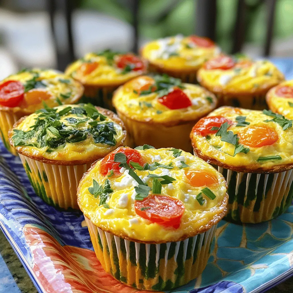 - 6 large eggs - 1 cup fresh spinach, chopped - 1/2 bell pepper, diced - 1/2 cup cherry tomatoes, halved - 1/4 cup red onion, finely chopped - 1/4 cup shredded cheese - Seasonings: garlic powder, paprika, salt, and pepper - Olive oil or cooking spray The veggie packed egg muffins are not just tasty; they are also full of nutrients. Each muffin packs a punch of good stuff. You'll find vitamins from the spinach and bell pepper. The eggs give you protein, which is key for energy. Each muffin contains about 70 calories. This makes them perfect for a light meal. You get around 6 grams of protein per muffin. Protein helps repair muscles and keeps you full longer. These muffins are also high in fiber. The veggies add fiber, which helps with digestion. You will get a good dose of vitamins A and C from the spinach and bell pepper. These vitamins help support your immune system and skin health. For the full recipe, check out the complete instructions to make these delicious muffins. - Preheat oven to 375°F (190°C). - Grease muffin tin with olive oil or cooking spray. Start by getting your oven hot. This step ensures your muffins cook evenly. Next, take a muffin tin and coat it with olive oil or cooking spray. This helps the muffins pop out easily once they’re done. - Whisk the eggs thoroughly. - Add vegetables and cheese to the eggs. - Season the mixture. In a large bowl, crack all six eggs and whisk them well. You want them light and frothy. Then, mix in the chopped spinach, diced bell pepper, halved cherry tomatoes, and red onion. Don’t forget the cheese! It adds creaminess. Finally, season with garlic powder, paprika, salt, and black pepper. Stir everything until it’s all blended well. - Pour mixture into muffin tin. - Bake for 18-20 minutes. - Cool and remove from tin. Now, carefully pour the egg mix into your greased muffin tin. Fill each cup about three-quarters full. This allows space for the muffins to rise. Place it in the oven and bake for 18 to 20 minutes. They should puff up and turn golden on top. When they’re done, let them cool for a few minutes. Use a small knife to gently loosen the edges. Finally, pop the muffins out and enjoy! You can find the full recipe to guide you through this delicious process. Whisking eggs well is key. This step helps your muffins rise nicely. To whisk, crack your eggs in a bowl and beat them vigorously. You want a light, fluffy mix. Aim for a frothy texture. This air helps create a soft muffin. When mixing in vegetables, aim for an even spread. This way, every bite is tasty. After you add the veggies to the eggs, stir gently. Make sure the spinach, peppers, and onions are well distributed. Use a spatula to fold the mix. This keeps the veggies from sinking. Garnishing can make your muffins pop. Try adding fresh herbs on top. Chopped parsley or chives add color and flavor. A sprinkle of cheese can also enhance their look. Pair your muffins with sauces for extra flavor. A dollop of salsa adds a spicy kick. For a creamy touch, serve with yogurt or sour cream. These pairings make your breakfast fun and tasty. Batch cooking is a great way to save time. You can make a big batch of muffins. Fill the muffin tin and bake them all at once. This gives you easy breakfasts for the week. For storage, keep your muffins fresh. Place them in an airtight container. Store them in the fridge for up to five days. If you want to keep them longer, freeze them. Pop them in the microwave to reheat when you crave one. Enjoy your delicious, veggie-packed meal anytime! {{image_4}} You can change up the veggies in your egg muffins. Try adding broccoli, zucchini, or carrots. You can also use kale or arugula for a different taste. Seasonal veggies are great too. In spring, use asparagus or peas. In fall, try sweet potatoes or squash. Mixing different veggies keeps things fresh and fun! If you want different cheese, try mozzarella, gouda, or pepper jack. Each cheese brings a new flavor. For those avoiding dairy, consider using almond or soy cheese. These options melt well and taste great in your muffins. You can also skip the cheese if you prefer a lighter dish. Adding herbs or spices can make your muffins pop. Fresh herbs like basil or cilantro add brightness. You can sprinkle in red pepper flakes for some heat. Want more protein? Add diced ham, turkey, or cooked bacon. This boosts flavor and makes your muffins heartier. For the full recipe, check out the complete guide on veggie-packed egg muffins. After cooking your veggie-packed egg muffins, let them cool for a few minutes. Place them in an airtight container. This keeps them fresh and tasty. You can store them in the fridge for up to five days. Make sure to keep them sealed to prevent drying out. Want to save some for later? You can freeze these muffins! First, let them cool completely. Then, place them in a freezer-safe container or a zip-top bag. Make sure to label them with the date. They can last for up to three months in the freezer. When you’re ready to eat, take a muffin out and thaw it in the fridge overnight. For quick reheating, pop it in the microwave for about 30-60 seconds. Alternatively, you can reheat them in the oven at 350°F (175°C) for about 10 minutes. Enjoy the ease of having a healthy breakfast ready to go! Yes, you can make these muffins ahead of time. They are great for meal prep. Simply bake them and let them cool. Store in an airtight container in the fridge. This way, you can grab a muffin for breakfast any day. Egg muffins last about five days in the fridge. After five days, the taste and texture may change. Always check for any off smells or signs of spoilage before eating. Yes, you can use egg alternatives in this recipe. Some good options are flax eggs or chickpea flour. These substitutes work well but may change the taste and texture slightly. You can customize these muffins easily. Use egg substitutes for a vegan option. For a gluten-free version, ensure your cheese and seasonings are gluten-free. You can also choose low-sodium options for salt. Yes, greasing the muffin tin is important. It helps to prevent the muffins from sticking. You can use olive oil or cooking spray. This step ensures easy removal and keeps your muffins intact. These egg muffins are easy to make and very tasty. You learned how to mix eggs with fresh veggies and bake them into muffins. I shared tips for perfecting your muffins and storing them. You can add new flavors or swap ingredients to suit your taste. This recipe is great for meal prep and works well for busy mornings. Enjoy your cooking and make these muffins part of your routine!