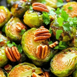 - 1 pound Brussels sprouts, trimmed and halved - 3 tablespoons extra virgin olive oil - 1/4 cup pure maple syrup - 2 tablespoons balsamic vinegar - 1 teaspoon garlic powder - Salt and freshly ground black pepper, to taste - 1/4 cup pecans, chopped (optional for added crunch) - Fresh parsley, finely chopped for garnish - Baking sheet - Parchment paper - Large mixing bowl - Small saucepan - Whisk or spoon for stirring Gathering the right ingredients and tools makes cooking fun and easy. You need fresh Brussels sprouts, which are small, green, and packed with nutrients. The maple syrup adds a sweet touch, while balsamic vinegar gives a tangy kick. The garlic powder adds depth, and salt and pepper enhance the flavors. You can add pecans for extra crunch, but they are optional. The fresh parsley not only adds color but also brightens the dish. For tools, a baking sheet is essential for roasting the sprouts. Parchment paper helps with easy cleanup. A large mixing bowl is perfect for tossing the sprouts with oil and seasonings. A small saucepan is needed for making the glaze. Finally, a whisk or spoon will help mix everything well. With these ingredients and tools in hand, you're ready to create a tasty side dish that everyone will love. Check out the Full Recipe for more detailed instructions! To prepare your Brussels sprouts, start by trimming the ends. Cut off any brown spots or leaves. Then, slice each sprout in half from top to bottom. This helps them cook evenly. Next, place the halved Brussels sprouts in a large mixing bowl. Drizzle in the olive oil. Add garlic powder, salt, and pepper. Toss everything together well. Each sprout should be coated nicely. This step makes the sprouts flavorful. Now, let’s prepare the baking sheet. Line it with parchment paper. This prevents sticking and makes cleanup easy. Spread the Brussels sprouts evenly. Make sure the cut sides face down. This helps them caramelize better. Preheat your oven to 400°F (200°C). Roasting at this temperature is key. It will take about 20 minutes. Keep an eye on them. They should turn golden brown and get tender. While the sprouts roast, it’s time to make the maple glaze. In a small saucepan, combine maple syrup and balsamic vinegar. Heat this over medium heat. Stir it often until it simmers. This takes about 5 minutes. You want it to thicken slightly. To get the best flavor, taste the glaze. If it’s too sweet, add a bit more vinegar. If it’s too tangy, add more maple syrup. This balance is important for a great dish. Now, your Brussels sprouts should be ready. Drizzle the maple glaze over them. Toss gently to coat each sprout. For a nice crunch, sprinkle chopped pecans on top. This adds texture and flavor. Finally, return the baking sheet to the oven. Let it roast for another 5 minutes. This will caramelize the glaze, giving it a sticky finish. The dish is now ready to enjoy. For more details, check the Full Recipe. To get the best Brussels sprouts, space is key. When you lay them out on the baking sheet, make sure they don’t touch. This helps them roast evenly. If they are too close, they will steam instead of roast. Aim for a single layer for great results. Timing is also important. Roast them for about 20 minutes. This will give you that golden-brown finish. Keep an eye on them, as ovens can vary. You want them tender but not mushy. If you want some crunch, pecans are great, but you can use other nuts too. Try walnuts or almonds for a different taste. You can even skip nuts and go for crispy fried onions. Adjusting the glaze is fun! If you like it sweeter, add a little more maple syrup. For more tang, add extra balsamic vinegar. Taste as you go for the perfect balance. Serving your Brussels sprouts well makes a big difference. Use a nice bowl to show them off. Drizzle any leftover glaze from the pan on top for extra flavor. For garnish, sprinkle fresh parsley to add color. You can also add a few whole pecans on top for an attractive touch. This makes the dish look fancy and inviting. For the full recipe, check out the Maple Glazed Brussels Sprouts Delight! {{image_4}} You can amp up the heartiness of maple glazed Brussels sprouts by adding protein. Bacon gives a great smoky flavor. Simply cook the bacon until crispy, then chop and mix it into the sprouts before roasting. If you prefer sausage, try using sliced chicken or pork sausage. Just brown it in a pan first, then add it to the Brussels sprouts. For a vegetarian twist, consider adding chickpeas or white beans. Both options bring protein and a nice texture. Toss them in with the Brussels sprouts for roasting. This way, you keep the dish filling and tasty. You can easily change the flavor of your dish by using different vinegars. Balsamic adds a sweet tang, but apple cider vinegar can brighten the taste. Red wine vinegar gives a stronger kick, which can be great too. Just remember to adjust the amount of maple syrup to balance the flavors. If you want a bit of heat, add chili flakes to the glaze. Fresh herbs like thyme or rosemary can also enhance the taste. Just chop them finely and mix them in before drizzling the glaze over the sprouts. Brussels sprouts are not the only option. Feel free to use seasonal veggies like cauliflower, carrots, or even sweet potatoes. Each brings its unique flavor. If you swap Brussels sprouts for another veggie, adjust the cooking time. For example, carrots might need a bit longer to roast, while cauliflower may need less time. Using seasonal produce can make your dish fresh and exciting. It’s also a great way to support local farmers. Enjoy experimenting with different veggies to find your favorite combination! To store leftover maple glazed Brussels sprouts, put them in an airtight container. Make sure the sprouts cool down first to keep them fresh. In the fridge, they last about 3 to 5 days. If you want to keep them longer, consider freezing them. For freezing cooked Brussels sprouts, first let them cool completely. Then, spread them on a baking sheet to freeze for about an hour. Once frozen, transfer them to a freezer-safe bag. They can stay good for up to 3 months. This method helps keep their shape and flavor. To reheat the Brussels sprouts, use the oven for best results. Preheat it to 350°F (175°C). Spread the sprouts on a baking sheet and warm them for about 10 to 15 minutes. You can also microwave them, but the oven keeps them crispy and tasty. Just make sure to cover them with a damp paper towel if using the microwave. This helps keep moisture in. For more ways to enjoy these sprouts, check out the Full Recipe! Roast Brussels sprouts for about 20 minutes at 400°F (200°C). This time allows them to become golden brown and tender. The high heat helps caramelize their natural sugars, giving them a sweet and nutty flavor. Keep an eye on them, as oven temperatures can vary. You want them soft but not mushy. Yes, you can prepare these Brussels sprouts ahead of time. Trim and halve them, then toss with olive oil and seasonings. Store them in the fridge for up to a day. When you’re ready to serve, roast them as directed. For the glaze, make it fresh for the best taste. Reheat the sprouts in the oven for a few minutes. This keeps them crispy and delicious. If you need a substitute for maple syrup, consider honey or agave syrup. Both give sweetness but change the taste slightly. Honey adds a floral note, while agave is milder. You can also use brown sugar mixed with water. Just remember, each sweetener alters the flavor, so choose what you like best. For the full recipe, check the details above. This blog post covered how to make delicious maple-glazed Brussels sprouts. I shared the best ingredients, tools, and step-by-step instructions. You learned helpful tips for roasting and garnishing. I also gave ideas for variations and storage tips to keep your leftovers fresh. With these strategies, you can enjoy great flavor and texture every time. Try this recipe and impress your guests! Cooking can be fun when you know how to make it tasty and easy.