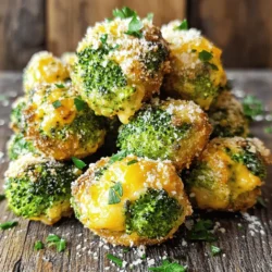 - 2 cups of broccoli florets (fresh or frozen) - 1 cup of shredded sharp cheddar cheese - 1/2 cup of breadcrumbs - 1/4 cup of grated Parmesan cheese - 1 large egg - 2 tablespoons of olive oil - 1 tablespoon of garlic powder - 1 teaspoon of onion powder - Salt and freshly ground black pepper - Fresh parsley for garnish (optional) What can I use instead of cheddar cheese? You can use mozzarella or Gouda cheese. Both melt well and taste great. What are gluten-free breadcrumb options? Try using crushed rice cereal or almond flour. They work nicely in this recipe. What can I use instead of an egg? Use a flaxseed meal mix or unsweetened applesauce. Both help bind the bites. Cheesy roasted broccoli bites are simple, tasty, and perfect for snacking. You can find the full recipe above. Start by prepping the broccoli. If you use fresh broccoli, rinse it well under cold water. Chop it into small pieces. If you choose frozen broccoli, let it thaw. Make sure to squeeze out any extra water. Next, mix all the ingredients in a bowl. Grab a large mixing bowl and add the broccoli florets. Then, add the shredded sharp cheddar cheese, seasoned breadcrumbs, and grated Parmesan cheese. Don't forget the egg, olive oil, garlic powder, onion powder, salt, and black pepper. Use a spatula or your hands to mix everything. Make sure the broccoli gets fully coated. The mix should look thick and even. Now, shape the bites into balls. Take a handful of the mixture and roll it into a ball about one inch wide. Repeat this until you shape all the mixture. Then, place them on the baking sheet. Line a baking sheet with parchment paper. Arrange the balls evenly on the sheet, giving them space. This helps them cook well. Bake the bites at 400°F (200°C) for 20 to 25 minutes. Look for a golden brown color on the outside. This means they are done. Keep an eye on them as they bake. Check them towards the end to avoid over-browning. For tips on checking doneness, use a fork to poke a bite. If it feels firm and crispy, they are ready. Enjoy your cheesy roasted broccoli bites! For the full recipe, check out the section above. To make the best cheesy broccoli bites, focus on consistency. You want a thick, cohesive mix. If it feels too dry, add a tiny bit of olive oil. If it is too wet, add more breadcrumbs. This mix should hold together well when you shape it into balls. Fresh broccoli can be tricky. Avoid sogginess by making sure to dry it well. If you wash fresh florets, pat them with a paper towel. This step helps keep your bites crispy. Frozen broccoli works too, but let it thaw fully and drain excess water. Serve your cheesy bites with tasty dips. Marinara sauce is a hit. It adds a nice tang to the cheesy goodness. You could also try ranch or a garlic aioli for a creamy touch. For a full meal, pair these bites with a salad or some roasted veggies. They make a fun snack or a side dish. You can enjoy them anytime! For the full recipe, check out the instructions above. {{image_4}} You can add spices to give your Cheesy Roasted Broccoli Bites some heat. A pinch of cayenne or chili powder works wonders. You can also try smoked paprika for a nice twist. Feel free to mix in other veggies too. Chopped bell peppers or spinach can add color and taste. Don't limit yourself to just cheddar. Try mozzarella for a stretchy, gooey bite. Feta adds a tangy flavor that pairs well with broccoli. Mixing in flavored cheeses, like pepper jack or garlic herb cheese, can elevate the taste. Get creative and see what you like best. If you want a crispy texture, air frying is a great option. Set your air fryer to 375°F and cook for about 12-15 minutes. You can also use a stovetop skillet. Heat some oil in a pan and cook the bites on medium heat until they are golden brown. This method gives a nice crust while keeping the inside soft. For the full recipe, check out the details above and enjoy your cooking adventure! For storing leftovers, place the bites in an airtight container. Keep them in the fridge. They stay fresh for about 3 to 5 days. Make sure to cool them completely before sealing. To freeze, place the bites on a baking sheet. Leave space between them and freeze until solid. Then, transfer them to a freezer bag. They last for up to 3 months. For reheating frozen bites, bake them at 375°F (190°C) for about 15-20 minutes. This helps bring back their crispy texture. Enjoy them hot! To make your cheesy roasted broccoli bites crispy, ensure you do two things. First, use enough breadcrumbs. They add crunch and help absorb moisture. Second, bake them at the right temperature. A hot oven, around 400°F (200°C), helps create a golden crust. Yes, you can use frozen broccoli without thawing. Just make sure to drain any extra water. This helps keep your bites from getting soggy. If you skip thawing, the baking time may be a little longer. Many dipping sauces work well with cheesy roasted broccoli bites. Some favorites include marinara sauce, ranch dressing, and garlic aioli. Each adds a tasty twist. You can also try a spicy mustard for a kick! Absolutely! These bites are perfect for meal prep. You can make a batch ahead of time and store them in the fridge. They stay fresh for up to five days. Just reheat in the oven for a quick snack. To make these bites healthier, consider a few swaps. Use whole grain breadcrumbs for more fiber. You can also cut down on cheese or use a lower-fat cheese. Adding more veggies, like spinach or carrots, can boost nutrition too. For the full recipe, check the details above. These cheesy broccoli bites are easy to make and taste great. We covered ingredients, prep steps, and tasty tips. Use substitutes for different diets, explore flavor options, and try cooking them in various ways. Remember, you can store leftovers and freeze them for later enjoyment. Dive into this simple recipe and enjoy a healthy snack that suits your needs. Your kitchen adventures start here!