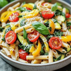 Here’s a list of what you need for Easy Pasta Primavera. These fresh ingredients create a bright and tasty dish. - 12 oz whole wheat pasta - 1 tablespoon extra virgin olive oil - 1 medium onion, thinly sliced - 3 cloves garlic, minced - 1 red bell pepper, cored and sliced - 1 yellow bell pepper, cored and sliced - 1 medium zucchini, chopped - 1 cup cherry tomatoes, halved - 1 cup fresh spinach leaves - 1 teaspoon dried oregano - Salt and pepper to taste - 1/4 cup grated Parmesan cheese (optional) - Fresh basil for garnish Using fresh, colorful veggies makes this dish pop. The whole wheat pasta gives a nutty flavor and boosts the fiber. I love the way the garlic and onions blend with the bell peppers. They create a sweet base that adds depth to the dish. The cherry tomatoes burst with flavor as they cook. The spinach wilts down nicely, adding a fresh touch. You can use any seasonal veggies you like, too! For instance, asparagus or broccoli also work well. You can find the Full Recipe at the end of this article. This will help you create a delicious dinner that is easy and quick. 1. Bring a large pot of water to a boil. 2. Add 12 oz of whole wheat pasta and a generous amount of salt. 3. Cook until al dente, according to the package instructions. 4. Drain the pasta and set it aside. Reserve a cup of the cooking water. 1. In a large skillet, heat 1 tablespoon of extra virgin olive oil over medium heat. 2. Add 1 medium onion, thinly sliced, and 3 cloves of minced garlic. 3. Sauté for about 3-4 minutes, until the onion turns translucent and fragrant. 1. Add 1 sliced red bell pepper, 1 sliced yellow bell pepper, and 1 chopped zucchini to the skillet. 2. Cook for 5-7 minutes, stirring occasionally, until the veggies soften and char a bit. 1. Add 1 cup of halved cherry tomatoes and 1 cup of fresh spinach leaves. 2. Cook for 2-3 minutes, until the spinach wilts and the tomatoes start to blister. 1. Toss the cooked pasta with the sautéed veggies in the skillet. 2. If it seems dry, add a splash of the reserved pasta cooking water to make a light sauce. 1. Season your dish with salt and freshly cracked pepper to taste. 2. If you like, sprinkle 1/4 cup of grated Parmesan cheese on top. 3. Garnish with fresh basil leaves for a pop of color and flavor. To make great pasta, you need to aim for the perfect texture. Al dente means "to the tooth" in Italian. It should feel firm when you bite into it. Here’s how to achieve that: - Boil water: Start with a large pot of water. Bring it to a rolling boil. - Salt the water: Add a good amount of salt. This step is key. It adds flavor to the pasta as it cooks. - Timing: Follow the package instructions for cooking time. Check the pasta one or two minutes before the time is up. Fresh herbs and spices can take your pasta primavera to the next level. Here are some ideas: - Use fresh herbs: Fresh basil or parsley adds a bright taste. Chop them finely and mix in at the end. - Dried spices: Dried oregano works well. It gives a warm flavor. If you use fresh herbs, cut back on dried ones. - Fresh vs. dried: Fresh ingredients often provide the best taste. However, dried herbs are handy. They last longer and are easy to store. How you serve your pasta matters. Here are some tips to make it look great: - Choose the right dish: Serve in shallow bowls. This way, you can show off the colorful veggies. - Garnishing: Finish with a sprinkle of Parmesan and some fresh basil leaves. This adds nice color and flavor. - Arranging: Place the vegetables on top of the pasta. This makes it look more appealing. For the full recipe, check out [Full Recipe]. {{image_4}} For a vegan pasta primavera, skip the cheese. This keeps the dish light and fresh. You can add plant-based proteins like chickpeas or tofu. These options boost nutrition and keep the meal filling. If you need gluten-free options, consider using pasta made from rice or corn. These alternatives work well and still taste great. You can also mix in different vegetables like carrots and broccoli. Each brings its own unique flavor to the dish. You can change this dish with the seasons. In spring or summer, use fresh peas and asparagus for a bright taste. In fall, try adding butternut squash or kale for warmth. Adapt your recipe to match what is fresh and in season. This makes your pasta primavera even more delightful. For the full recipe, check out the vibrant vegetable pasta primavera. To keep your Easy Pasta Primavera fresh, store leftovers right away. Let it cool for a few minutes. Then, place it in an airtight container. This helps avoid moisture loss and keeps flavors intact. I recommend using glass or BPA-free plastic containers. They seal well and are easy to clean. You can freeze your prepared pasta primavera for later use. First, let it cool completely. Next, transfer it to a freezer-safe container. Make sure to leave some space at the top for expansion. When you’re ready to eat, thaw it in the fridge overnight. Reheat it in a pan over low heat. Add a splash of water or olive oil to keep it moist. In the fridge, your pasta primavera can last for 3 to 4 days. In the freezer, it stays good for about 2 to 3 months. Just remember to label your containers with the date. This way, you know when it's time to enjoy your delicious dish again. Pasta primavera is a fresh pasta dish, filled with colorful vegetables. It began in Italy in the 1970s. The name means "spring pasta" in Italian. This dish celebrates seasonal vegetables, making it light and vibrant. Yes, you can prep some parts ahead. Cook the pasta and cool it. Store it in the fridge for up to three days. You can also chop the veggies a day before. Just keep them in a sealed bag. Cook the dish fresh when you’re ready to eat. You can add proteins like chicken, shrimp, or tofu. To change the veggies, try broccoli, asparagus, or carrots. This makes the dish fit your taste. Feel free to mix in new flavors or spices. Create your perfect blend. Pasta primavera pairs well with garlic bread or a green salad. You might also enjoy it with a light soup. These sides enhance the meal without overpowering it. They keep the focus on the pasta’s fresh flavors. Absolutely! You can try different shapes like spaghetti, farfalle, or shells. Each shape brings a unique texture. Whole wheat or gluten-free options work well too. Choose what you love or have on hand. Enjoy the flexibility! For the full recipe, check out the detailed cooking instructions. This easy Pasta Primavera recipe combines fresh veggies with whole wheat pasta. You learned how to cook perfect pasta and sauté vibrant vegetables. We also explored tasty variations like vegan and gluten-free options. Remember, using fresh herbs boosts flavor and makes your dish shine. With proper storage, leftovers can stay delicious for days. Try this dish for a quick and healthy meal that suits any season! Enjoy the fun of cooking and experimenting with your favorite ingredients.