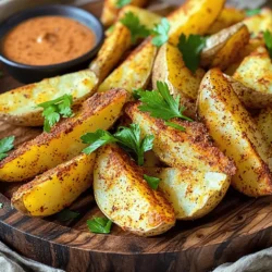 - 4 large russet potatoes, thoroughly scrubbed - 1/4 cup extra-virgin olive oil - 1 tablespoon garlic powder - 1 tablespoon smoked paprika - 1 teaspoon dried oregano - 1 teaspoon onion powder - 1 teaspoon fine sea salt - 1/2 teaspoon freshly ground black pepper - 1 tablespoon fresh parsley, finely chopped (for garnish) Gathering the right ingredients is key to making crispy baked potato wedges. I love using large russet potatoes for their great texture. They have the perfect starch level, which helps in achieving that crispy outside and soft inside. The olive oil adds a rich flavor, while the spices bring warmth and depth. The garlic powder gives a savory kick. Smoked paprika adds a nice smoky note that enhances the overall taste. Dried oregano and onion powder bring in herbal and savory elements. Fine sea salt and black pepper balance the flavors and help the wedges shine. For garnish, I use fresh parsley. It adds a pop of color and freshness that makes the dish visually appealing. You can find all these ingredients at your local grocery store. For the full recipe, refer to the section above. - Preheat oven to 425°F (220°C). - Line a baking sheet with parchment paper. - Cut potatoes into wedges. First, preheat your oven. This step helps the wedges cook evenly. While it warms up, grab your large russet potatoes. Scrub them clean under running water. This removes dirt and makes them nice. Next, cut each potato in half lengthwise. Then, slice each half into wedges. You want about eight wedges per potato. Make sure they are all about the same size. This ensures they cook evenly. - Mix olive oil and spices in a bowl. - Toss potato wedges in the oil mixture. Now it's time to add flavor. In a big bowl, mix the olive oil with spices. Use garlic powder, smoked paprika, dried oregano, onion powder, sea salt, and black pepper. Stir it well until it looks smooth. Next, toss the potato wedges in this mix. Make sure every wedge gets coated. This is what gives them that tasty, crispy crust. - Arrange wedges on baking sheet. - Bake and flip halfway through. - Check for doneness. Spread the coated wedges on your baking sheet. Make sure they are in a single layer. This helps them crisp up nicely. Now, pop them in the oven. Bake for about 30 to 35 minutes. Halfway through, flip the wedges over. This helps both sides get that golden brown color. After baking, check if they are crispy. If they are, take them out and let them cool slightly. You can sprinkle fresh parsley on top for a nice touch. For the full recipe, refer to the earlier section. Enjoy your crispy baked potato wedges! To make your potato wedges super crispy, spacing is key. Place the wedges on the baking sheet with space between each one. This allows hot air to flow around them while baking. If they’re too close, they will steam, and you miss that crunch. Use parchment paper instead of aluminum foil. Parchment helps the wedges crisp up nicely and prevents sticking. Foil can cause moisture to build up, which makes them soggy. You can boost the flavor of your wedges with more seasonings. Try adding cayenne for heat, or parmesan cheese for richness. Mix in some lemon zest for a fresh kick. After baking, add fresh herbs like thyme or rosemary. They add a nice touch and make your dish look beautiful. For the best crispiness, use a heavy-duty baking sheet. It helps distribute heat evenly. Non-stick sheets work well, too. To cut the potatoes, a sharp chef's knife is a must. A mandoline slicer can also help you achieve even wedges quickly. Just be careful with your fingers! For the full recipe, check out the details above. {{image_4}} You can change the flavors of your baked potato wedges easily. Try a Mexican-style blend. Mix cumin and chili powder with your oil. This gives a warm, spicy kick that is very tasty. For an Italian twist, use Italian herbs and cheese. Oregano, basil, and parmesan create a rich flavor. Every bite feels like a trip to Italy. Experiment with different spices to find your favorite mix. If you want something lighter, baked sweet potato wedges are a great choice. They have a natural sweetness and a bright color. Just follow the same steps as the russet potatoes. You can also use an air fryer instead of an oven. This method uses less oil and cooks faster. Plus, it gives you a nice crunch without frying. These crispy wedges pair well with many dips. Try ketchup, ranch, or even a spicy aioli. Each dip adds a new layer of flavor. For a complete meal, serve the wedges with grilled chicken or a fresh salad. They make a great side for any dish. Your family and friends will love this easy recipe. For the full recipe, check out the section above. To keep your crispy baked potato wedges fresh, store leftovers in an airtight container. Make sure the wedges cool down first. This helps prevent sogginess. Use a glass or plastic container with a tight seal to keep them crispy for longer. To enjoy your wedges again, reheating in the oven is best. Preheat your oven to 400°F (200°C). Place the wedges on a baking sheet and heat for about 10-15 minutes. This method revives their crispiness. If you're in a hurry, you can use the microwave, but they may not be as crispy. Heat them for about 1-2 minutes, checking often. You can freeze both uncooked and cooked potato wedges. For uncooked wedges, arrange them on a baking sheet and freeze. Once frozen, transfer them to a freezer bag. For cooked wedges, let them cool and then place in a freezer-safe container. To thaw, leave them in the fridge overnight. To reheat, bake them as mentioned before for crispy results. Bake your potato wedges for 30 to 35 minutes. Flip them halfway. This ensures even browning and crispiness. Keep an eye on them; you want a golden color and a crunchy texture. Yes, you can use different potatoes. Sweet potatoes add a nice twist. Yukon Golds offer a creamy texture. Just remember to adjust baking time if they are smaller or larger. If your wedges are soggy, check a few things. First, ensure they are not touching. Space helps them crisp up. Also, make sure you use enough oil and toss them well. A higher oven temp can help, too. To avoid sticking, always use parchment paper. It creates a non-stick surface. You can also lightly spray the paper with oil for an extra barrier. You can prep the wedges in advance. Cut, coat, and store them in the fridge. Just bake them when you are ready. They will still taste fresh and delicious. For the full recipe, check out the earlier section. To sum up, this guide covers everything you need for perfect potato wedges. We talked about the right ingredients, steps for prep and baking, plus tips for extra crispiness. You can even try different seasonings or healthier options. Remember to store and reheat properly for the best taste. Enjoy experimenting with your flavors and serving ideas. With these tips, you’ll make delicious potato wedges every time.