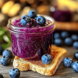 To make blueberry chia jam, you need some simple ingredients. Here’s what you’ll need: - Fresh or frozen blueberries - Honey or maple syrup - Chia seeds - Lemon juice - Salt These ingredients work together to create a tasty and healthy jam. Fresh blueberries give the best taste, but frozen ones work just as well. Honey or maple syrup adds sweetness, so you can choose based on your taste. Chia seeds are the magic ingredient; they help the jam thicken and add some nutrition. Lemon juice gives a nice zing, while a pinch of salt enhances all the flavors. Using these ingredients makes it easy to whip up a delicious jam at home. You don’t need any fancy tools or hard-to-find items. Just gather these ingredients, and you are ready to go! For the complete cooking instructions, check out the Full Recipe. 1. Mashing the blueberries Start with your blueberries. If you use fresh ones, rinse them well. Place them in a medium saucepan. For frozen blueberries, you can add them straight from the bag. Use a fork or a potato masher to mash them gently. This step helps release their sweet juices. Aim for a chunky texture, which adds character to your jam. 2. Combining ingredients in a saucepan Next, add your choice of honey or maple syrup to the mashed blueberries. This will sweeten the jam. Mix in the freshly squeezed lemon juice and a pinch of salt. Stir well. This mixture creates a balanced flavor. The lemon juice brings a nice brightness. The salt enhances the sweetness. 3. Cooking until thickened Now, place the saucepan over medium heat. Cook the mixture for about 5 minutes. Stir it often while it cooks. You will see the blueberries soften. Once they begin to bubble, lower the heat to a gentle simmer. Add the chia seeds. Stir them in well. Keep cooking for an additional 2-3 minutes. The chia seeds will absorb liquid and thicken the jam. Remove the saucepan from heat. Let it cool at room temperature, where it will thicken even more. This simple process makes a tasty blueberry chia jam. You can enjoy this jam on toast or as a topping for yogurt. For the complete recipe, check out the Full Recipe. Adjusting sweetness levels You can make your jam sweeter or less sweet. Start with 2 tablespoons of honey or maple syrup. After cooking, taste the jam. If you want it sweeter, add a little more syrup. Always mix well after adding more to blend the flavors. Ensuring optimal thickness To get the right thickness, watch how long you cook the jam. The chia seeds will absorb some liquid as you cook. If it seems too runny, let it simmer a bit longer. Stir often to avoid burning. When it cools, it will thicken more. Using the right storage container Choose a clean jar or airtight container for storing your jam. Glass jars work well because they keep the jam fresh. Once cooled, pour the jam into the jar and seal it tightly. This keeps it safe in the fridge for up to two weeks. For longer storage, consider freezing it in safe containers. For the full recipe, check out Blueberry Chia Jam Delight. {{image_4}} You can easily make this jam your own. Here are a few fun ideas to try: - Adding other berries for mixed fruit jam: Mix blueberries with raspberries, strawberries, or blackberries. This adds new flavors and colors. You can use a mix of fresh or frozen berries. Just keep the same amount, two cups total. - Infusing flavors with spices: Want to spice things up? Add a dash of cinnamon or nutmeg. You can also try ginger for a warm note. Just a little goes a long way. Start with 1/4 teaspoon and adjust to taste. - Making it sugar-free with alternative sweeteners: You can use stevia or monk fruit instead of honey or maple syrup. This way, you can enjoy jam without added sugar. Adjust the amount based on your sweetness preference. Feel free to mix and match these ideas to create a jam that suits your taste. Enjoy exploring different flavors! To keep your blueberry chia jam fresh, use clean glass jars. Glass helps preserve flavor and nutrients. Make sure the jars are airtight to prevent spoilage. Your jam will last in the fridge for about two weeks. Store it in the back of the fridge where it stays cold. Check for any signs of spoilage before using it. If you want to save it for longer, freezing is a great option. Pour the cooled jam into freezer-safe containers. Leave some space at the top, as the jam will expand when frozen. It can last for up to six months in the freezer. With these easy storage tips, you can enjoy your blueberry chia jam anytime. For the complete recipe, check out the Full Recipe section. How long does blueberry chia jam last? Blueberry chia jam lasts about two weeks in the fridge. Make sure you store it in an airtight jar. This keeps it fresh and tasty. If you want it to last longer, you can freeze it. Can I use frozen blueberries for this recipe? Yes, you can use frozen blueberries. They work just as well as fresh ones. Just thaw them slightly before cooking. This helps them break down easier. It’s a great way to enjoy blueberry chia jam all year round. What are the health benefits of chia seeds and blueberries? Chia seeds are rich in fiber and healthy fats. They help keep you full and support digestion. Blueberries are full of antioxidants, vitamins, and minerals. They boost your immune system and are good for your heart. Together, they make a tasty and nutritious jam. For the full recipe, check out the Blueberry Chia Jam Delight section above. You can make delicious blueberry chia jam using just a few simple ingredients. We covered everything from mashing blueberries to cooking the mix until thick. Adjusting sweetness and perfect storage options can enhance the taste. Feel free to explore variations, whether you add other fruits or herbs for new flavors. Remember, this jam can last in the fridge or even be frozen for later use. Enjoy your tasty creation and share your love for this healthy treat!