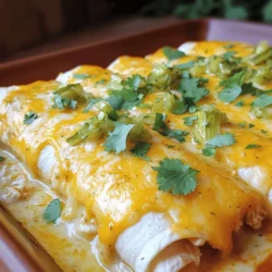 To make Pickle Ranch Chicken Enchiladas, gather these main ingredients: - 2 cups cooked chicken, shredded - 1 cup dill pickles, finely chopped - 1 cup creamy ranch dressing - 1 cup shredded sharp cheddar cheese - 1 cup Monterey Jack cheese, shredded - 8 small flour tortillas - 1 cup enchilada sauce (red or green, your choice) - 1/2 teaspoon garlic powder - 1/2 teaspoon onion powder These ingredients create a tasty mix of flavors. The dill pickles give a nice crunch, while the ranch dressing adds creaminess. Together, they make the chicken filling stand out. To make your enchiladas even better, consider these optional garnishes: - Fresh cilantro, roughly chopped - Sliced jalapeños for heat - Extra dill pickles on the side These garnishes add freshness and color. They also let you customize your dish to suit your taste. When preparing Pickle Ranch Chicken Enchiladas, having the right tools makes cooking easier. Use these kitchen tools: - 9x13 inch baking dish - Mixing bowl - Spoon for mixing - Aluminum foil These tools help you assemble and bake your enchiladas with ease. Having everything ready will make your cooking experience smoother. For the Full Recipe, refer to the instructions section. Start by preheating your oven to 350°F (175°C). This ensures even baking later. In a large bowl, mix the shredded chicken, chopped dill pickles, and ranch dressing. Add garlic powder and onion powder for extra flavor. Stir everything until well combined. This filling packs a tasty punch and will make your enchiladas shine. Take a flour tortilla and scoop about 1/3 cup of the chicken mixture into the center. Carefully roll the tortilla, tucking in the sides as you go. This keeps everything inside while baking. Place the rolled tortilla seam-side down in a greased 9x13 inch baking dish. Repeat this step until all tortillas are filled and snugly arranged in the dish. Next, pour the enchilada sauce over the rolled tortillas, making sure each one is coated. Sprinkle the shredded sharp cheddar and Monterey Jack cheese on top. Cover the dish with aluminum foil and bake for 20 minutes. After that, remove the foil and bake for another 10 minutes. You want the cheese to be melted, bubbly, and golden brown. Once done, take them out and garnish with fresh cilantro. Let them cool for a few minutes before serving. Enjoy this unique and flavorful dish! For the complete details, refer to the Full Recipe. To make perfect enchiladas, start with great filling. Use tender, shredded chicken and mix it well with dill pickles and ranch dressing. This combo gives a tangy kick. When rolling the tortillas, don’t overstuff them. Aim for about 1/3 cup of filling per tortilla. This keeps them neat and easy to handle. Bake them covered to keep them moist, then uncover for a golden finish. These steps help your enchiladas stay soft and delicious. You can easily customize this recipe. Swap out the chicken for black beans for a vegetarian option. Add jalapeños if you like heat. You can also use different cheeses. Try pepper jack for a spicy twist or goat cheese for creaminess. Feel free to mix in other veggies like spinach or corn. This dish is versatile, so get creative and make it your own! Pair your enchiladas with sides that complement their flavors. A light salad with lemon vinaigrette works well. You can also serve them with extra dill pickles on the side. This adds crunch and zest. For drinks, consider a light beer or a refreshing iced tea. These choices enhance the meal and make it even more enjoyable. Check out the Full Recipe for more tips! {{image_4}} You can easily make vegetarian pickle ranch enchiladas. Just swap the chicken for cooked beans or lentils. Use black beans for a rich taste. Green lentils add a nice texture. Keep the dill pickles and ranch dressing. They bring a fresh crunch and flavor. You can also add veggies like spinach or bell peppers for more color and nutrients. If you like heat, try a spicy variation. Add diced jalapeños or serrano peppers to the chicken filling. You can also use spicy ranch dressing for a bigger kick. For an extra layer of flavor, mix in some hot sauce with the enchilada sauce. This will spice things up! To make these enchiladas gluten-free, pick corn tortillas instead of flour. They hold the filling well and taste great. Also, ensure your ranch dressing and enchilada sauce are gluten-free. You can find many brands that are safe for gluten-free diets. This way, everyone can enjoy this tasty dish! For the full recipe, check out the instructions above. To keep your enchiladas fresh, place them in an airtight container. Make sure they cool first. You can store them in the fridge for up to three days. If you have extra sauce, keep it separate. This helps keep the tortillas from getting soggy. When it's time to enjoy your leftover enchiladas, preheat your oven to 350°F (175°C). Place the enchiladas in a baking dish. Add a splash of extra sauce on top to keep them moist. Cover with foil, and heat for about 20 minutes. Check if they are hot all the way through before serving. You can also reheat them in the microwave for 2-3 minutes. Just make sure to cover them to avoid drying out. If you want to save your enchiladas for later, freezing is a great option. Wrap each enchilada tightly in plastic wrap. Then, place them in a freezer-safe bag or container. You can freeze them for up to three months. When ready to eat, thaw them overnight in the fridge. Then, follow the reheating instructions above to enjoy your tasty meal. For more details, check the full recipe for Pickle Ranch Chicken Enchiladas. The best way to reheat enchiladas is in the oven. Preheat your oven to 350°F (175°C). Place the enchiladas in a baking dish. Cover the dish with aluminum foil to keep them moist. Heat for about 20 minutes or until warm. You can also reheat them in the microwave. Use a microwave-safe dish and cover it with a damp paper towel. Heat for 1-2 minutes, checking to avoid overcooking. Yes, you can use different types of cheese for your enchiladas. Some great options include pepper jack for a spicy kick or a blend of mozzarella and cheddar for a milder taste. You may also try crumbled queso fresco for a fresh flavor. The key is to choose cheese that melts well. Feel free to mix and match cheeses for a unique twist! To add spice to your enchiladas, consider these options: - Add diced jalapeños to the chicken filling. - Mix in some chili powder or cayenne pepper. - Use a spicy enchilada sauce instead of mild. - Top with sliced fresh chilies or hot sauce before serving. These simple steps can take your Pickle Ranch Chicken Enchiladas to the next level! For the full recipe, check out the details above. In this article, we explored how to make tasty pickle ranch chicken enchiladas. We covered the key ingredients, helpful tools, and the step-by-step process. I shared tips for perfect enchiladas and various ways to customize your dish. We also discussed storage options and answered common questions. Now, you have the tools to create delicious enchiladas that fit your taste. Enjoy making and sharing this dish!