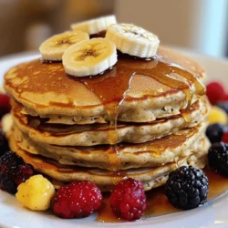 - 1 cup rolled oats - 1 ripe banana, well-mashed - 1 cup almond milk or any preferred milk - 1 teaspoon baking powder - 1 teaspoon pure vanilla extract - 1/2 teaspoon ground cinnamon - Pinch of sea salt - 2 tablespoons maple syrup - Coconut oil or cooking spray for greasing the pan To make Healthy Banana Oat Pancakes, you need simple and wholesome ingredients. The main ingredients include rolled oats, a ripe banana, and your choice of milk. I prefer almond milk for a nutty flavor, but any milk works fine. Next, you add baking powder for fluffiness, vanilla extract for sweetness, and cinnamon for warmth. These ingredients make every bite taste amazing. You can also use optional ingredients. A pinch of sea salt enhances flavor. If you like your pancakes sweeter, add maple syrup. Finally, use coconut oil or cooking spray to grease your pan. This helps prevent sticking and gives a nice crisp to your pancakes. Check out the Full Recipe for exact measurements and tips. To make oat flour, I start with rolled oats. I place 1 cup of rolled oats in my high-speed blender. I blend them on high until they turn into fine flour. This makes the pancakes light and fluffy. Next, I add the mashed banana, 1 cup of almond milk, and other ingredients to the blender. This includes 1 teaspoon of baking powder, 1 teaspoon of pure vanilla extract, 1/2 teaspoon of ground cinnamon, and a pinch of sea salt. If you like, you can add 2 tablespoons of maple syrup for sweetness. I blend everything until it is smooth. After blending, I let the batter rest for 5 to 10 minutes. This helps the oats soak up some liquid. While it rests, I preheat my non-stick skillet over medium heat. I lightly grease it with coconut oil or cooking spray. For each pancake, I pour about 1/4 cup of batter onto the skillet. I cook them for 2 to 3 minutes until bubbles form. Then, I flip the pancakes and cook for another 2 to 3 minutes until golden brown. I repeat this for the remaining batter, adding more oil if needed. My pancakes are best served warm. I like to top them with fresh fruit or a drizzle of maple syrup. You can find the Full Recipe for all the details. Resting the batter is key for great pancakes. When you let the batter sit, the oats soak up the liquid. This makes the batter thicker and the pancakes fluffier. Aim for a resting time of 5 to 10 minutes. You’ll notice the difference in texture. For cooking, set your skillet on medium heat. A hot skillet helps create a nice golden color. Before pouring in the batter, grease the pan lightly. You can use coconut oil or cooking spray. Just a little will prevent sticking and help the pancakes cook evenly. Make your pancakes look fun and tasty! Stack them high on a plate. Add some sliced bananas on top. A light sprinkle of cinnamon adds charm. You can also place some vibrant berries on the side. This not only makes your dish pretty but also adds fresh flavors. {{image_4}} You can change the taste of your pancakes by adding spices. Try adding ground nutmeg for warmth or fresh ginger for a zing. A dash of cardamom can also add a unique touch. These spices pair well with banana and oats. Just sprinkle in a little to start, then adjust to your taste. If you need gluten-free pancakes, use certified gluten-free oats. This simple swap keeps the recipe safe for those with gluten sensitivities. For a vegan option, replace the almond milk with a plant-based milk like oat or soy. You can also skip the egg by using flaxseed meal mixed with water. Toppings can make your pancakes even better. Sliced strawberries or blueberries add sweetness and color. Chopped nuts, like walnuts or almonds, give a nice crunch. If you want something extra, sprinkle some dark chocolate chips in the batter. These add a fun twist. Each topping can change the flavor and make your meal special. To keep your pancakes fresh, use these easy methods. First, let them cool completely. Then, stack them with parchment paper between each pancake. This helps prevent sticking. Place the stack in an airtight container. You can also wrap them tightly in plastic wrap. If you want to freeze them, use a freezer-safe bag. Make sure to squeeze out any air before sealing. This keeps them safe from freezer burn. To enjoy your pancakes again, reheat them properly. For the best results, use a skillet. Heat it over medium-low heat. Add a little coconut oil if needed. Place the pancakes in the skillet for about 1-2 minutes on each side. You can also use a microwave. Just heat them for about 20-30 seconds. If you want them warmer, heat in 10-second intervals. These pancakes stay good in the fridge for about 3-4 days. If you freeze them, they can last up to 2-3 months. Just remember to label your containers with the date. This way, you know when to use them by. Enjoy your delicious banana oat pancakes whenever you want! For the full recipe, check out the earlier section. You can try using regular flour, but the texture will change. Oats add fiber and nutrients that white flour lacks. If you want a gluten-free option, stick with oats. Rolled oats blend into a smooth flour and give pancakes a hearty feel. You can also use oat flour if you prefer not to blend. To make these pancakes sugar-free, skip the maple syrup. The ripe banana gives natural sweetness. You can add unsweetened applesauce for extra moisture and taste. Using spices like cinnamon can enhance flavor without sugar. Yes, these pancakes are great for meal prep. You can make a big batch and store them in the fridge. They keep well for about three days. Just reheat them in the microwave or on a skillet. This saves time on busy mornings. These pancakes pair well with fresh fruit like berries or sliced bananas. A dollop of Greek yogurt adds creaminess and protein. For extra flavor, drizzle with honey or a bit of nut butter. These options create a balanced meal that keeps you full. For the full recipe, check out the detailed instructions above. Healthy banana oat pancakes are simple and tasty. You need few key ingredients like oats, banana, and almond milk. I showed you how to make oat flour and blend everything together. Cooking tips help you get the right texture and perfect pancakes every time. You can even customize flavors and toppings. These pancakes store well for later, making meal prep easy. Enjoy a delicious, healthy treat any day!