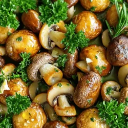 To make Garlic Herb Roasted Mushrooms, you need these simple ingredients: - 1 lb mixed mushrooms (cremini, button, shiitake) - 4 cloves garlic, finely minced - 3 tbsp extra virgin olive oil - 1 tbsp fresh thyme leaves (or 1 tsp dried thyme) - 1 tbsp fresh rosemary, finely chopped (or 1 tsp dried rosemary) - 1 tsp sea salt - 1/2 tsp freshly ground black pepper - Juice of 1 medium lemon - Fresh parsley for garnish These ingredients work together to create a rich and savory flavor. The mushrooms add a meaty texture that pairs well with garlic and herbs. The olive oil helps with browning and adds a nice richness. The fresh herbs bring brightness and aroma to the dish. You can use dried herbs if fresh ones are not available, but fresh herbs add more flavor. When you squeeze lemon juice, it brightens the dish and balances the richness. The parsley garnish not only looks nice but also adds freshness. This recipe is good for a side dish or a topping for grilled meats. For the full recipe, please refer to the section above. Set your oven to 425°F (220°C). This high heat helps the mushrooms roast well. In a large bowl, combine the cleaned and halved mushrooms with the minced garlic. Add the olive oil, thyme, rosemary, sea salt, and black pepper. Mix until the mushrooms are fully coated. This blend gives them a rich, herb-filled flavor. Squeeze the juice of one medium lemon over the mushroom mixture. Toss gently to mix. The lemon juice brightens the flavors and adds a zing. Line a baking sheet with parchment paper. This makes cleaning up easier. Spread the mushroom mixture in a single layer. This step is key for even roasting. Place the baking sheet in the preheated oven. Roast the mushrooms for 20-25 minutes. Halfway through, stir them to ensure even cooking and browning. You want them nice and golden. Once they are golden brown and tender, take the baking sheet out. Let the mushrooms cool for a few minutes. Then, transfer them to a serving platter. Garnish with freshly chopped parsley for a touch of color. This dish is simple yet elegant. Enjoy your garlic herb roasted mushrooms! For the full recipe, check the details above. Roasting mushrooms well makes a big difference. Always spread them in a single layer. If you crowd the pan, they will steam instead of roast. This can make them soggy and dull. A single layer allows the hot air to circulate. It helps them get that lovely golden color we all want. Not all mushrooms are the same. For this dish, I love using cremini, button, and shiitake. Each type adds its own flavor. Cremini mushrooms are rich and earthy. Button mushrooms are mild and tender. Shiitake mushrooms have a deeper, umami taste. Mixing these will give you a nice balance of flavors. Experiment with what you like best! Seasonings can change the whole dish. Start with the basics: garlic, thyme, and rosemary. But don’t stop there! You can add more salt or pepper if you want. Try adding a pinch of chili flakes for heat. If you love lemon, squeeze more juice on top before serving. Adjust the seasonings to fit your taste. Make it yours! For the full recipe, check the recipe section above. {{image_4}} You can add cheese to your garlic herb roasted mushrooms for a tasty twist. Feta cheese works great for a tangy flavor. Just crumble it on top after roasting. Parmesan is another excellent choice. Grate it finely and sprinkle before serving. The cheese melts slightly, adding richness to each bite. Feel free to swap herbs in this recipe. Basil and oregano are good choices that complement mushrooms. Use fresh herbs whenever possible for the best taste. If you want a bolder flavor, try sage or dill. Each herb adds its unique touch to the dish, making it your own. Mixing in other vegetables can enhance your roasted dish. Bell peppers and zucchini roast well alongside mushrooms. You can also add carrots for a sweet crunch. Just cut them into similar sizes for even cooking. Serving them together creates a colorful and nutritious plate. To keep your garlic herb roasted mushrooms fresh, store them in an airtight container. Let them cool to room temperature before sealing. Place the container in the fridge. They will stay good for about 3 to 5 days. Make sure not to crowd the mushrooms in the container. This helps prevent them from getting soggy. When you’re ready to enjoy the leftovers, reheating is simple. Place the mushrooms in a skillet over medium heat. Stir them gently for about 5 minutes until they warm up. You can also use the oven. Preheat it to 350°F (175°C). Spread the mushrooms on a baking sheet, and heat for about 10 minutes. This keeps them crispy. You can freeze garlic herb roasted mushrooms, but they may lose some texture. To freeze, let them cool completely. Then, place them in a freezer-safe bag. Remove as much air as possible. They will last for about 2 to 3 months in the freezer. When you're ready to eat, thaw them in the fridge overnight before reheating. For the best taste, enjoy them fresh whenever you can. For the full recipe, refer back to the earlier section. To make garlic herb roasted mushrooms, follow these steps: 1. Preheat the Oven: Set your oven to 425°F (220°C). 2. Prepare the Mushroom Mixture: Mix the cleaned and halved mushrooms with minced garlic, olive oil, thyme, rosemary, sea salt, and black pepper in a bowl. 3. Add Lemon Juice: Squeeze lemon juice over the mix and toss well. 4. Arrange for Roasting: Spread mushrooms on a lined baking sheet in a single layer. 5. Roast the Mushrooms: Bake for 20-25 minutes, stirring halfway. 6. Cool and Serve: Once golden, cool slightly and transfer to a platter, garnishing with parsley. Common pitfalls include crowding the pan and not stirring halfway. Both can lead to uneven cooking. Garlic herb roasted mushrooms pair well with many main dishes. Here are a few ideas: - Grilled Chicken: The earthy flavor enhances grilled meats. - Steak: It adds depth to a juicy steak dinner. - Pasta: Toss them into a creamy pasta dish for extra flavor. - Salad: Serve them on top of a fresh salad for a tasty twist. Yes, you can make garlic herb roasted mushrooms ahead of time. Here are some tips: - Prepare Early: You can mix the mushrooms and herbs a few hours before cooking. - Store: Keep the mixture in the fridge until you're ready to roast it. - Reheat: Bake them again for a few minutes at 350°F (175°C) before serving to warm them up. These steps help you save time while still enjoying the dish fresh and flavorful. For the full recipe, check the main section of this article. Roasting garlic herb mushrooms is simple and tasty. You need fresh mushrooms, garlic, herbs, and seasoning. You learned to roast them perfectly, enhancing flavor with lemon juice. Remember to spread mushrooms in a single layer. Feel free to add cheese or swap herbs for more fun. Proper storage is key for leftovers. You can reheat or even freeze them. Enjoy these mushrooms as a side dish or snack. They bring flavor and joy to any meal!