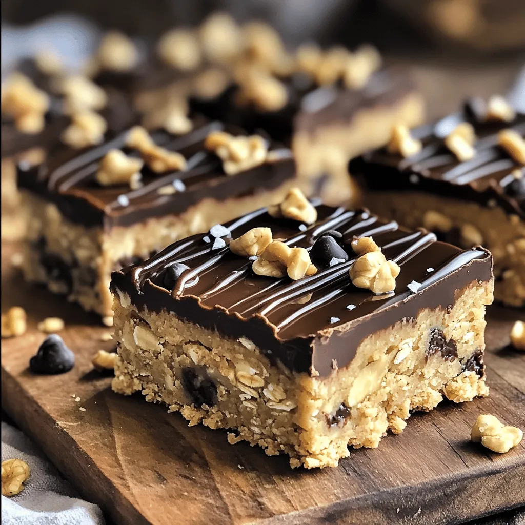 To make No Bake Chocolate Chip Cookie Dough Bars, gather these simple ingredients. Each one plays a key role in creating a tasty treat. - 1 cup almond flour - 1 cup gluten-free rolled oats (certified gluten-free if necessary) - 1/2 cup pure maple syrup - 1/4 cup coconut oil, melted - 1 teaspoon pure vanilla extract - 1/2 teaspoon sea salt - 1/2 cup chocolate chips (choose dark or semi-sweet depending on preference) - 1/4 cup walnuts, chopped (optional) These ingredients come together to form a delicious and satisfying snack. Almond flour gives the bars a soft texture, while rolled oats add fiber. Pure maple syrup adds natural sweetness. Coconut oil keeps the bars moist, and vanilla extract enhances the flavor. Sea salt balances the sweetness, and chocolate chips add a delightful chocolatey bite. If you choose to add walnuts, they bring a nice crunch. Using these ingredients will ensure your bars taste great. For the full recipe, check out the instructions later in this article. 1. Start by mixing your dry ingredients. In a large bowl, combine the almond flour, gluten-free rolled oats, and sea salt. Stir well until they blend together. This step is key for a nice texture. 2. Next, mix your wet ingredients in a separate bowl. Whisk the melted coconut oil, pure maple syrup, and pure vanilla extract until smooth. You want this mixture to be uniform. 3. Now, pour the wet mixture into the dry ingredients. Mix thoroughly until they come together. The dough should feel thick and a bit sticky. This is normal, and it means you’re on the right track. 1. It’s time to fold in the fun stuff! Add the chocolate chips and chopped walnuts to the dough. Gently mix until they are evenly spread throughout. This adds great flavor and crunch to your bars. 2. Prepare an 8x8-inch baking dish by lining it with parchment paper. Make sure the paper hangs over the edges. This makes it easy to lift the bars out later. 1. Spoon the cookie dough mixture into the prepared dish. Use your hands or a spatula to press it down firmly. Create a smooth, even layer for the best results. 2. Now, chill the bars in the fridge for at least 1 hour. This helps them firm up nicely. After chilling, lift the bars out using the parchment paper. Cut them into squares or rectangles, and they’re ready to enjoy! For the full recipe, check out the instructions provided earlier. To get the best texture in your no bake chocolate chip cookie dough bars, moisture is key. If your mixture feels too dry, add a tiny splash of maple syrup or melted coconut oil. This small change helps bind the ingredients well. On the flip side, too much moisture can make the bars too soft. Aim for a thick, slightly sticky dough. Mixing is also important. Make sure to blend your dry ingredients first. This step ensures a nice, even consistency. When you combine the wet and dry mixtures, mix just until they come together. Overmixing can make the bars dense and less enjoyable. Want to spice things up? Adding spices like cinnamon or nutmeg brings warmth to the flavors. Just a pinch can boost the taste without overpowering it. Try different types of chocolate, too. Dark chocolate adds richness, while semi-sweet offers a classic flavor. You could even use white chocolate for a sweeter twist. For a beautiful presentation, arrange the chilled bars on a nice cutting board. Drizzle them with extra melted chocolate for a touch of luxury. Just a sprinkle of sea salt on top enhances the sweet taste. Pair your bars with a glass of cold milk or a warm cup of coffee. The balance of flavors will delight your taste buds. Enjoy your creation, and feel free to share it with friends! {{image_4}} When you want to switch things up, there are many fun ways to change these no-bake cookie dough bars. Here are some great ideas to try. You can use different nuts to change the flavor and texture. Here are some options: - Almonds add a nice crunch. - Pecans give a rich taste. - Hazelnuts offer a unique flavor. If you need nut-free options, seeds work well too. Try sunflower seeds or pumpkin seeds. They give a good crunch and keep the bars tasty. Adding new flavors can make your bars special. Here are two easy ways: - Incorporate dried fruits like raisins or cranberries. They add sweetness and chewiness. - Use flavored extracts for a twist. Almond or coconut extracts can change the whole taste. The type of chocolate you choose can change the bars a lot. Here are some choices: - Dark chocolate chips make a rich treat. - Semi-sweet chocolate chips are a classic choice. - Dairy-free chocolate chips work well for vegan options. Feel free to mix and match these ideas to create your perfect no-bake chocolate chip cookie dough bars. For the full recipe, check out the [Full Recipe]. Store your no-bake chocolate chip cookie dough bars in an airtight container. This keeps them fresh and prevents them from drying out. You can put them in the fridge for up to one week. If you want to enjoy them later, freezing is a great option. To freeze your bars, cut them into squares first. Then, wrap each piece in plastic wrap. Place the wrapped bars in a freezer bag or container. This helps to keep them fresh for about three months. When you're ready to enjoy them, take out a bar and let it thaw at room temperature for about 30 minutes. You can also microwave them for a few seconds to warm them up. This way, you can enjoy a tasty treat anytime! Yes, you can easily make these bars vegan! To do this, replace the honey or maple syrup with agave syrup. Use coconut oil for butter, and choose dairy-free chocolate chips. These swaps maintain taste and keep the bars creamy and rich. These bars last about one week in the fridge when stored in an airtight container. If you want them to stay fresh longer, you can freeze them. Frozen bars keep well for up to three months. Just allow them to thaw before eating. You sure can! Alternatives like agave nectar or brown rice syrup work well. Keep in mind that these may change the flavor a bit. Just ensure to use a sweetener with a similar consistency for the best results in your no bake chocolate chip cookie dough bars. You now know how to make tasty, healthy bars with simple ingredients. Start with almond flour and oats, and mix your wet and dry items. Don’t forget the chocolate chips and nuts for added flavor! Adjust moisture for the best texture, and try different nuts or spices for unique twists. Remember to store your bars in airtight containers or freeze them for later. These tasty treats can even be vegan with smart swaps. Enjoy experimenting and sharing your delicious creations. Happy cooking!