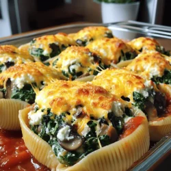 This recipe for Mushroom Spinach Stuffed Shells is simple and tasty. It combines pasta, cheese, mushrooms, and spinach in a fun way. You can follow the [Full Recipe](#) for detailed steps. To make these stuffed shells, gather the following items: - 20 jumbo pasta shells - 2 cups fresh spinach, finely chopped - 1 cup mushrooms, finely chopped (cremini or button varieties work well) - 1 cup ricotta cheese - 1/2 cup grated Parmesan cheese - 1 cup shredded mozzarella cheese, divided (reserve half for topping) - 1 clove garlic, minced - 1 teaspoon dried oregano - 1 teaspoon olive oil - Salt and pepper, to taste - 2 cups marinara sauce These ingredients create a rich and creamy filling that pairs well with the marinara sauce. If you need alternatives, here are some ideas: - Use gluten-free pasta shells for a gluten-free option. - Replace ricotta with cottage cheese for a lighter choice. - Swap mushrooms for cooked ground meat or a mix of veggies. - Try vegan cheese if you want a dairy-free version. - Use fresh herbs like basil or thyme for extra flavor. Feel free to mix and match to fit your taste! Start by preheating your oven to 375°F (190°C). Grab a large pot and fill it with salted water. Bring the water to a boil. Once boiling, add the jumbo pasta shells. Cook them based on the package instructions until they are al dente. This usually takes about 10 to 12 minutes. After that, drain the shells and set them aside to cool. Make sure they are completely cool before you stuff them. While the shells cool, take a large skillet and heat up some olive oil over medium heat. Add one clove of minced garlic and one cup of finely chopped mushrooms. I like using cremini or button mushrooms. Sauté the mushrooms for about five minutes. Stir them often until they are soft and the liquid has mostly gone. After that, toss in two cups of finely chopped spinach. Cook this mixture for another two minutes. You want the spinach to wilt. Season it with salt, pepper, and one teaspoon of dried oregano. Once done, remove the skillet from heat and let the filling cool slightly. Now, grab a mixing bowl. Combine one cup of ricotta cheese, half a cup of grated Parmesan cheese, and half of the shredded mozzarella cheese. Add the cooked mushroom and spinach mixture, stirring until everything is mixed well. For each cooked pasta shell, take about two tablespoons of this filling and stuff it inside. Make sure each shell is packed well. Next, take a 9x13 inch baking dish and spread half of the marinara sauce evenly across the bottom. Place the stuffed shells in a single layer over this sauce. Pour the remaining marinara sauce over the top. Make sure to cover the shells completely. Finally, sprinkle the reserved mozzarella on top. Cover the dish with aluminum foil and pop it in the oven. Bake for 25 minutes. After that, remove the foil and bake for another 10 minutes until the top is bubbly and golden. Let the shells cool for a few minutes before serving. Enjoy your delicious creation from the Full Recipe! To make perfect stuffed shells, use a piping bag. It helps fill each shell evenly. If you don’t have one, a zip-top bag with a corner cut off works too. Pack the filling tightly, but don’t overstuff. This keeps the shells from breaking. Arrange them gently in the baking dish to prevent crushing. Add fresh herbs like basil or thyme for extra flavor. A pinch of red pepper flakes gives a nice kick. If you love garlic, add more minced garlic to the filling. You can also mix in some sun-dried tomatoes for a tangy twist. Taste your filling before stuffing to ensure it’s just right. Bake the shells covered for the first 25 minutes. This keeps them moist. Remove the foil for the last 10 minutes to brown the cheese. Make sure the shells are heated through before serving. Let them cool for a few minutes after baking. This helps the flavors meld together beautifully. For a stunning finish, garnish with fresh herbs before serving. For the complete process, check the Full Recipe. {{image_4}} You can make mushroom spinach stuffed shells vegan. Simply swap out the ricotta and Parmesan cheese for tofu or cashew cheese. Both options give a creamy texture. Use a vegan mozzarella for a delicious topping. This way, you keep the taste while removing all dairy. Feel free to add more to your filling. Chopped sun-dried tomatoes bring a sweet twist. Artichokes add a tangy bite. You can also mix in some nuts for crunch. Pine nuts or walnuts work great. They enhance the taste and nutrition. If you need a gluten-free option, use gluten-free pasta shells. Many brands offer these now. Check the label to ensure they fit your needs. You can follow the same steps for the filling. Just make sure to watch the baking time, as gluten-free pasta may cook differently. For the complete recipe, refer to the Full Recipe section. To keep your mushroom spinach stuffed shells fresh, place them in an airtight container. Make sure they cool to room temperature before sealing. Store them in the fridge for up to three days. This way, you can enjoy a tasty meal again soon. If you want to save some for later, freezing is a great option. First, let the stuffed shells cool completely. Then, wrap each shell in plastic wrap, and place them in a freezer-safe bag. You can also freeze them in a single layer in a dish, then transfer them to a bag. They will stay fresh for up to three months. When you're ready to eat your stored shells, use one of these methods. - Oven: Preheat to 350°F (175°C). Place the shells in a baking dish with some marinara sauce, cover with foil, and heat for about 20 minutes. - Microwave: Place a few shells on a microwave-safe plate. Cover them with a damp paper towel. Heat for about 2-3 minutes, checking to make sure they are hot throughout. - Stovetop: Add a splash of water or sauce in a skillet. Heat on low, covering the skillet, until warmed through. These methods will keep your stuffed shells tasty and ready to enjoy! For the full recipe, check the earlier section. Mushroom spinach stuffed shells are jumbo pasta shells filled with a savory mixture of mushrooms, spinach, and cheese. The filling blends creamy ricotta, earthy mushrooms, and fresh spinach. You bake the shells in marinara sauce, which adds moisture and flavor. This dish is hearty, satisfying, and perfect for sharing. Stuffed shells usually take about 35 to 40 minutes to cook in the oven. First, you bake them covered with foil for 25 minutes. Then, you uncover them and bake for another 10 to 15 minutes. The shells need to be hot and the cheese should be bubbly and golden for the best results. Yes, you can prepare stuffed shells ahead of time. Make them fully stuffed and arranged in the baking dish. Cover the dish with plastic wrap or foil and store it in the fridge for up to 24 hours. When you are ready to bake, just add a few extra minutes to the cooking time to ensure they heat through. You can serve stuffed shells with a simple side salad or garlic bread. A fresh green salad balances the meal well. Garlic bread is great for scooping up extra sauce. You might also consider a glass of red wine to complement the rich flavors of the dish. For more ideas, check the Full Recipe for inspiration! Mushroom spinach stuffed shells are a tasty meal that anyone can enjoy. We covered the ingredients you'll need, how to prepare the filling, and how to stuff the shells. I shared tips to enhance flavors and discussed various options for different diets. You learned how to store leftovers and prep shells ahead of time. Remember, cooking should be fun and flexible. Enjoy making this dish your own and share it with those you love. Happy cooking!