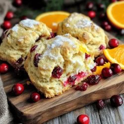 - 2 cups all-purpose flour - 1/3 cup granulated sugar - 1 tablespoon baking powder - 1/2 teaspoon salt - 1/4 cup unsalted cold butter, chilled and cubed - 1/2 cup dried cranberries, roughly chopped - Zest of 1 large orange - 1/2 cup heavy cream, plus extra for brushing - 1 large egg, beaten - 1 teaspoon vanilla extract - Extra granulated sugar for sprinkling on top When I make cranberry orange scones, I gather simple yet delicious ingredients. Each item plays a big role in flavor and texture. The flour gives the scones structure. The sugar adds sweetness. Baking powder helps them rise. Salt balances the flavors. The cold butter creates a flaky texture. It’s key to cut it in well. The dried cranberries bring a tart burst. The orange zest adds a bright, fresh flavor. For moisture, I use heavy cream and an egg. They bind everything together. A touch of vanilla extract adds warmth. Finally, a sprinkle of sugar on top gives that nice crunch. You’ll also need some equipment. Mix the dry ingredients in a bowl. Use a pastry cutter to mix in the butter. A baking sheet lined with parchment paper helps the scones bake evenly. With the right ingredients, you can make these scones at home. Check the Full Recipe for more details. - Preheat the oven to 400°F (200°C). - Prepare the mixing bowls and baking sheet. - Combine dry ingredients and mix thoroughly. - Incorporate cold butter until crumbly. - Fold in cranberries and orange zest. - Combine wet ingredients, adding to dry mixture. - Turn dough onto a floured surface. - Cut into wedges and place on the baking sheet. - Brush with cream and sprinkle sugar before baking. - Bake for 15-18 minutes until golden brown. Making these cranberry orange scones is simple and fun. Start with the prep steps. Set your oven to 400°F (200°C). This heat helps the scones rise nicely. Line your baking sheet with parchment paper to prevent sticking. Next, mix the dry ingredients. In a bowl, whisk the flour, sugar, baking powder, and salt. This mix needs to be even for the best texture. Add the cold butter. You can use a pastry cutter or your fingers. Mix until the mix looks like coarse crumbs. You want small pieces of butter to remain for a flaky texture. Now, fold in the cranberries and orange zest. This adds a nice burst of flavor. Make sure they are spread out in the mix. In another bowl, whisk together the cream, egg, and vanilla. It should be well mixed. Slowly pour this into your dry mix. Use a spatula to blend until the dough just comes together. Don’t overmix! A little stickiness is fine. Next, turn the dough onto a floured surface. Pat it into a circle about 1 inch thick. Use a sharp knife or pizza cutter to slice it into 8 wedges. Transfer them to your baking sheet, leaving space between each. For a nice finish, brush the tops of the scones with cream. Sprinkle sugar on top for extra sweetness and crunch. Finally, bake the scones. Put them in the oven for 15-18 minutes. They should turn golden brown. A toothpick should come out clean when done. Enjoy the process and the delightful aroma! - Avoid overmixing the dough. This keeps the scones light and fluffy. - Use a light touch when shaping scones. Gentle hands help them rise well. - Try adding orange juice for extra zest. This brings a bright, fresh taste. - Experiment with different dried fruits. You can use cherries or apricots for fun twists. - Serve with clotted cream or butter. This adds richness and complements the scones. - Garnish with cranberries or a mint sprig. This makes your dish look fresh and inviting. For more detailed steps, check out the Full Recipe. {{image_4}} You can easily change the flavor of your scones. Here are two tasty options: - Lemon Cranberry Scones: Replace the orange zest with lemon zest. This gives a bright, tangy twist. The tartness of the lemon pairs well with cranberries. - Almond and Cranberry Scones: Add 1/4 cup of chopped almonds to the dough. This adds a nice crunch and a nutty flavor. You can also use almond extract to boost that flavor. If you have special dietary needs, I have some great options for you: - Gluten-free option: You can use almond flour or a gluten-free blend. The texture will be different but still tasty. Just make sure to add a little more liquid to keep the dough moist. - Vegan scones: Swap butter for coconut oil or vegan butter. Use almond milk or soy milk instead of heavy cream. This keeps the scones light and fluffy without dairy. You can adjust the sweetness to fit your taste: - Reduce sugar: If you want a less sweet scone, cut the sugar in half. This makes the scones more savory. They will still taste great with the cranberries. - Add more sugar: If you prefer sweeter scones, increase the sugar to 1/2 cup. This makes for a delightful treat that pairs well with tea or coffee. For the full recipe, check out the [Full Recipe]. You can store leftover scones in an airtight container. Keep them at room temperature. For the best flavor and texture, eat them within 2-3 days. If you want to keep scones longer, freeze them. They last for up to 3 months in the freezer. This is a great option for meal prep or future snacks. To enjoy frozen scones, first, thaw them. Place them in the fridge overnight. When ready to eat, reheat the scones at 350°F (175°C) for about 10 minutes. This restores their soft texture and warmth. For a great treat, enjoy them fresh from the oven. For the full recipe, check the instructions above. To make your scones light and airy, keep these tips in mind: - Use cold ingredients, especially butter and cream. - Handle the dough gently and avoid overmixing. - Make sure your baking powder is fresh. These steps help create pockets of air in the scones. Yes, you can use fresh cranberries. They will add a tart flavor. Dried cranberries are sweeter and easier to work with. If you use fresh, consider adding a bit more sugar to balance the taste. Look for these signs: - The scones will be golden brown on top. - A toothpick inserted in the center comes out clean. - They should feel firm but springy when touched. These cues show that your scones are perfectly baked. Cranberry orange scones pair well with: - Clotted cream or soft butter. - A warm cup of tea or coffee. - Fresh fruit or a light salad. These options enhance the scones' bright flavors. Yes, you can make the dough ahead. Wrap it tightly in plastic wrap. Store it in the fridge for up to 24 hours. When ready to bake, just roll it out and cut it into wedges. Absolutely! To make gluten-free cranberry orange scones, use a gluten-free flour blend. You may need to adjust the liquid slightly. This ensures the dough has the right texture. Enjoy the same great taste without the gluten! In this post, I covered how to make delicious cranberry orange scones. I shared ingredients and simple steps for making the dough. You learned tips for perfect texture and ways to add flavor. Variations and storage tips help you keep scones fresh. Whether you prefer a sweet treat or a gluten-free option, there’s a scone for you. Enjoy baking and experiment with flavors. You’ll love the results and share them with others. Happy baking!