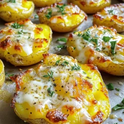 - Baby potatoes - Garlic - Parmesan cheese - Butter - Olive oil - Dried thyme - Salt and pepper - Fresh parsley When I cook Garlic Parm Smashed Potatoes, I love using baby potatoes. Their small size makes them perfect for smashing. You’ll also need fresh garlic for that bold flavor, and Parmesan cheese to add a savory touch. Butter and olive oil create a rich base. Dried thyme adds an herbal note. Don’t forget salt and pepper to enhance the taste. Finally, fresh parsley gives a pop of color and freshness. - Alternatives for Parmesan - Using different types of potatoes - Dairy-free options You can easily swap the Parmesan cheese with Pecorino Romano for a sharper taste. If you want to try different potatoes, Yukon Gold or red potatoes work great too. For a dairy-free version, use vegan butter and nutritional yeast instead of cheese. These swaps keep the flavor while catering to different diets. If you want the full details, check out the Full Recipe for more tips and steps! Boiling the baby potatoes To start, grab a large pot and place your baby potatoes inside. Cover them completely with cold water and add a good pinch of salt. This helps bring out their flavor. Turn on the heat and bring the water to a boil. Once it's boiling, lower the heat to a simmer. Cook for about 15 to 20 minutes. You want them tender enough to pierce easily with a fork. Cooling and drying the potatoes After boiling, carefully drain the potatoes in a colander. Let them cool for about 5 to 10 minutes. This cooling time makes them easier to handle. Preheating the oven While the potatoes cool, preheat your oven to 425°F (220°C). A hot oven is key for crispy potatoes. Lining a baking sheet Next, take a large baking sheet and line it with parchment paper. This helps prevent sticking and makes cleanup much simpler. How to smash the potatoes When the potatoes are cool enough to touch, grab a sturdy glass or potato masher. Press down gently on each potato. You want to flatten them to about 1/2 inch thick. Make sure they stay in one piece. Ensuring the right thickness The right thickness is important for even cooking. If they are too thick, they won't cook through properly. If they are too thin, they may fall apart. Mixing melted butter, oil, and garlic In a small bowl, mix together melted butter, olive oil, minced garlic, and dried thyme. Add a dash of salt and pepper. Whisk it all together until it’s well combined. This mixture adds great flavor. Drizzling and sprinkling the mixture Arrange the smashed potatoes on your lined baking sheet. Drizzle the garlic butter mixture generously over each potato. Make sure every potato gets a good coating. Then, sprinkle a nice amount of grated Parmesan cheese on top. This gives them a rich flavor. Baking time and checking for doneness Now, place the baking sheet in your preheated oven. Bake for 20 to 25 minutes. Keep an eye on them until the cheese turns crispy and golden brown. You’ll know they are done when they look delicious and inviting. For the full recipe, check out the details above. - Overcooking the potatoes: Cook baby potatoes just until fork-tender. Overcooking makes them mushy. Aim for 15-20 minutes of boiling. - Not properly smashing the potatoes: Smash them gently to keep their shape. Use a sturdy glass or potato masher. Flatten each potato to about 1/2 inch thick. - Adding herbs and spices: Experiment with fresh herbs like rosemary or chives. A pinch of smoked paprika can add depth. - Perfecting the garlic flavor: Use fresh minced garlic for a bold taste. For a milder flavor, roast the garlic before mixing it with butter. - Pairing with main dishes: These smashed potatoes go well with grilled chicken or steak. They also complement baked fish nicely. - Best side dishes to complement: Serve with a fresh salad or steamed vegetables. A tangy coleslaw adds a crunchy contrast to the creamy potatoes. For the full recipe, check out Garlic Parmesan Smashed Potatoes! {{image_4}} You can mix it up with different cheeses. Cheddar brings a sharp taste. It pairs well with the garlic. Feta adds a creamy and tangy kick. It can make your dish more exciting. If you're vegan, there are great cheese alternatives. Look for vegan Parmesan or cashew cheese. They can add flavor without dairy. Want to amp up the flavor? Try adding bacon bits. They add a nice crunch and smokiness. You can also spice it up with chili flakes. This option gives your potatoes a kick. Adjust the amount to match your taste. More heat means more fun! You can use an air fryer for a quicker option. Air frying keeps them crispy and golden. If you prefer the stovetop, that's great too. You can boil the potatoes, then smash them. Both methods yield tasty results. No matter how you cook, the flavor stays amazing. For the full recipe, check the details above. To keep your Garlic Parm smashed potatoes fresh, you need to store them well. First, let the potatoes cool completely. Then, use an airtight container. This helps them last longer in the fridge. When stored this way, they stay good for about three to four days. If you want to enjoy them later, try to keep the cheese on top separate. It helps maintain the taste and texture. When it's time to eat your leftovers, you have a choice: the oven or the microwave. I prefer the oven for reheating. It keeps the potatoes crispy. Preheat the oven to 350°F (175°C). Place the potatoes on a baking sheet and heat for about 10-15 minutes. If you use a microwave, the potatoes may lose some crispiness. Heat them in short bursts, about 30 seconds at a time. Check often until they're warm. Freezing is a great option if you want to save your smashed potatoes for later. To freeze them, arrange the cooled potatoes in a single layer on a baking sheet. This way, they won't stick together. Freeze them for about an hour, then transfer them to an airtight container or freezer bag. They can last up to three months. When you're ready to enjoy, thaw them overnight in the fridge. Reheat them in the oven for the best results. Making Garlic Parm Smashed Potatoes is quick and easy. You will need about 10 minutes to prep. Cooking the potatoes takes around 15 to 20 minutes. After that, baking them in the oven takes another 20 to 25 minutes. Altogether, you can expect to spend about 50 minutes on this dish. Yes, you can prepare these smashed potatoes ahead of time. Cook the potatoes and smash them, then store them in the fridge. You can keep them for up to two days before baking. When you're ready to eat, just drizzle the garlic sauce, top with cheese, and bake. This method saves you time and keeps dinner stress-free. Garlic Parm Smashed Potatoes go well with many meals. You can serve them with roasted chicken or grilled steak. They also pair nicely with baked salmon or a fresh salad. Add some steamed veggies for a balanced meal. This dish complements almost any main course beautifully. Yes, Garlic Parm Smashed Potatoes are gluten-free. The main ingredients, like potatoes and cheese, do not contain gluten. Just be sure to check if the Parmesan cheese is gluten-free, as some brands may add fillers. This dish is great for those who avoid gluten in their diet. Garlic Parm Smashed Potatoes are easy to make and delicious. We covered the key ingredients like baby potatoes, garlic, and Parmesan cheese. I shared tips for smashing and baking, as well as common mistakes to avoid. You can customize with cheese or spices and even find storage tips for leftovers. Enjoy these potatoes as a side or main dish. With simple steps and great flavor, they will delight everyone at your table. Ready to try making them?