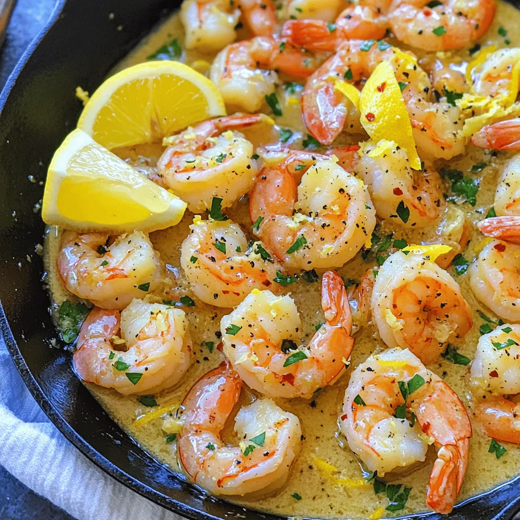 For Garlic Butter Lemon Shrimp, you need the following core ingredients: - 1 pound large shrimp, peeled and deveined - 4 tablespoons unsalted butter, cut into pieces - 4 cloves garlic, minced - 1 medium lemon, zested and juiced - 1 teaspoon red pepper flakes (adjust to taste) - 1 tablespoon fresh parsley, finely chopped - Salt and freshly ground black pepper to taste - Lemon wedges for serving These ingredients are key to creating a tasty dish. The shrimp should be fresh and large for the best texture. Unsalted butter adds richness, while fresh garlic gives strong flavor. Use a ripe lemon for zest and juice. Quality ingredients make a big difference in taste. To elevate your dish, consider these optional garnishes: - Additional chopped parsley for color - Grated Parmesan cheese for a savory touch - Extra red pepper flakes for heat - Fresh basil for a unique twist Choose garnishes that enhance the dish's flavor. For example, parsley adds freshness, while cheese gives a creamy note. Think about what flavors you enjoy and how they pair with shrimp. These small touches can make your meal look and taste even better. For the full recipe, check out the details above. To make Garlic Butter Lemon Shrimp, start with fresh shrimp. You need to peel and devein them first. This step helps keep the shrimp clean and tasty. After that, pat them dry with paper towels. This helps them sear well instead of steaming. Next, sprinkle salt and black pepper on the shrimp. This simple seasoning makes a big difference in taste. Here are some tips to ensure your shrimp are well-seasoned: - Use fresh shrimp for the best flavor. - Season evenly on both sides. - Let the shrimp sit for a few minutes after seasoning. Now, let's cook! Heat a large skillet over medium heat. Add the butter pieces and let them melt. When the butter is fully melted, add the minced garlic. Stir this for about a minute. Be careful not to burn the garlic; it can taste bitter. Next, sprinkle in the red pepper flakes and lemon zest. Stir this mix well to combine all the flavors. Now, increase the heat to medium-high and add the shrimp. Cook them for 2-3 minutes on each side. They will turn pink and opaque when ready. This means they are cooked perfectly. Once the shrimp are done, pour in the fresh lemon juice. Stir gently to coat the shrimp in the zesty sauce. Let it cook for another minute to blend the flavors. Serve Garlic Butter Lemon Shrimp with a side of rice or pasta. This pairs well and soaks up the delicious sauce. You can also have it with a fresh salad for a lighter option. For a beautiful presentation, dish the shrimp in shallow bowls. Drizzle extra garlic butter sauce over the top. Garnish with fresh parsley and a slice of lemon on each plate. This adds color and makes the dish appealing. Enjoy your tasty meal! For the complete details on making this dish, refer to the Full Recipe. To get the best shrimp texture, start with fresh shrimp. Look for shrimp that are firm and smell like the ocean. Pat them dry with paper towels. This helps them sear nicely and not steam. Season them lightly with salt and pepper before cooking. When you cook shrimp, watch the heat. Use medium to medium-high heat. This way, they cook evenly and don’t become tough. Cook them for only 2-3 minutes on each side. They should turn pink and opaque. If they stay translucent, they need more time. A common mistake is to overcook shrimp. They cook fast, so keep an eye on them. Once they start curling, they are almost done. Remove them from the heat right away to avoid rubbery shrimp. To add more depth of flavor, consider using fresh herbs. Fresh basil or cilantro can bring a great twist. You can also add a splash of white wine or stock. This will boost the taste of your garlic butter sauce. Pairing products can elevate your dish. Serve your shrimp with crusty bread to soak up the sauce. A fresh green salad or pasta works well too. You can also add lemon zest to your sides for a bright taste. For the full recipe, you will find everything you need to make this dish shine! {{image_4}} You can easily change this dish to fit your needs. For a lighter version, skip the butter and use olive oil. It still gives a nice flavor. If you want a creamier sauce, try adding a splash of heavy cream. For those who are vegan, use plant-based butter and tofu instead of shrimp. You can also swap out shrimp for scallops or chicken if you prefer. Each change offers a new taste while still keeping that garlic and lemon goodness. To add some global flair, consider using different spices. For an Asian twist, add soy sauce and ginger. For a Mediterranean touch, sprinkle in some oregano or thyme. You could even add a splash of white wine for depth. If you love spicy food, try adding chili powder or a dash of hot sauce. Each spice can change the dish and make it more exciting. To keep Garlic Butter Lemon Shrimp fresh, store it in the fridge. Place the shrimp in an airtight container. This method helps retain flavor and texture. Make sure to cool the shrimp before sealing. Store the container in the fridge at 40°F or lower. This keeps it safe to eat for up to two days. When reheating shrimp, keep the heat low to avoid toughening. Use a skillet over medium heat for best results. Add a splash of water or broth to maintain moisture. Gently stir the shrimp until warmed through, usually about 3-4 minutes. This way, you keep the garlic butter flavor intact without drying out the shrimp. Enjoy your meal again with the same delicious taste! What type of shrimp is best for this recipe? I recommend using large shrimp. They have a nice texture and hold flavor well. Look for shrimp that are fresh, firm, and have a mild smell. If you can, choose shrimp that are wild-caught for the best taste. Can I use frozen shrimp, and how should I prepare them? Yes, you can use frozen shrimp. First, thaw them in the fridge overnight or run them under cold water. Pat them dry before cooking to avoid steam. This helps them sear beautifully in the pan. How many servings does this recipe yield? This recipe serves four people. It’s perfect for a family meal or a cozy dinner with friends. Nutritional information for Garlic Butter Lemon Shrimp Each serving has about 250 calories. It contains 15 grams of protein and 20 grams of fat. This dish is low in carbs, making it a great choice for many diets. What can I use as a substitute for butter or garlic? For butter, you can use olive oil or coconut oil. If you need a garlic substitute, try garlic powder or shallots for a different flavor. Alternatives for those with dietary restrictions If you are dairy-free, use olive oil instead of butter. For a vegan option, use plant-based butter and skip the shrimp, opting for mushrooms instead. These choices keep the dish flavorful and satisfying. In this article, we explored the essential ingredients and preparation steps for Garlic Butter Lemon Shrimp. I shared tips on choosing quality ingredients and garnishes that enhance flavor. We also discussed variations and adaptations to satisfy different diets and tastes. In conclusion, focus on fresh ingredients and precise cooking for the best results. With these steps, you can create a dish that impresses anyone at your table. Enjoy experimenting with flavors, and make this dish your own!
