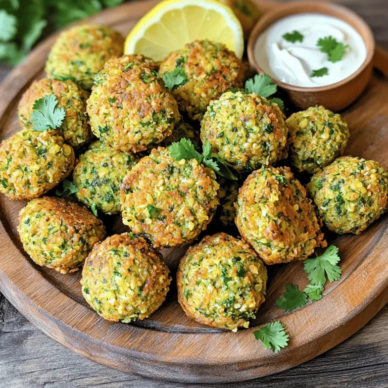 - 1 cup dried chickpeas (soaked overnight) - 1 small onion, roughly chopped - 3 garlic cloves, peeled - 1/2 cup fresh parsley leaves, lightly packed - 1/2 cup fresh cilantro leaves, lightly packed - 1 teaspoon ground cumin - 1 teaspoon ground coriander - 1 teaspoon baking powder - 1/4 teaspoon cayenne pepper (optional for extra heat) - Salt and black pepper to taste - 2 tablespoons olive oil - Parchment paper (optional, for easier cleanup) To measure dried chickpeas, use a standard measuring cup. One cup of dried chickpeas will yield about two to three cups when soaked and cooked. If you can’t find fresh herbs, you can use dried ones. Use one-third of the amount when substituting dried herbs for fresh. Falafel is rich in protein and fiber. A typical serving provides around 150 calories, 6 grams of protein, and 7 grams of fiber. It is vegan and gluten-free, making it a great option for many diets. Start by soaking the dried chickpeas. Place one cup in a big bowl. Cover them with cold water. Make sure the water is several inches above the chickpeas. Let them soak for at least eight hours or overnight. This makes them soft and ready to blend. Soaking helps create a great texture for the falafel. Next, drain and rinse the chickpeas. In a food processor, add the soaked chickpeas, chopped onion, garlic, parsley, cilantro, cumin, coriander, baking powder, and cayenne if you like heat. Pulse the mix until it’s coarse and crumbly. Be careful not to over-process it into a paste. You want a nice texture that holds together well. Now it's time to shape the falafel. Transfer the mixture to a bowl. Use your hands to form small balls. Aim for one to two inches in size. Keep them uniform to ensure even cooking. If the mix feels too soft, chill the balls in the fridge for 30 minutes. This helps them firm up and keeps their shape. Before cooking, preheat your air fryer to 350°F (175°C). This step is key for crispy falafel. Brush or spray the falafel balls with olive oil. This helps them become golden brown and crispy. Place the falafel in a single layer in the air fryer basket. Do not overcrowd them; leave space for air to flow. Cook the falafel for 15 to 20 minutes. Flip them halfway through for even browning. They should have a nice golden color when done. These steps will give you the perfect crispy air fryer falafel. Enjoy your cooking journey! To get a crispy falafel, oil is key. A light coat of olive oil helps the outside turn golden and crunchy. Use a brush or spray for even coverage. Space matters too. Don’t crowd the air fryer basket. Leave room for air to circulate. This airflow is what gives your falafel that perfect crunch. One common mistake is over-processing the ingredients. Blend just enough to get a coarse mix. If you turn it into a paste, your falafel will not hold shape or get crispy. Another pitfall is moisture. If your mixture is too wet, the falafel won’t crisp up. Drain chickpeas well after soaking. You can also blot the mixture with a paper towel to remove extra moisture. Falafel pairs well with many dips and sides. Try serving it with tahini sauce for a creamy touch. Hummus is another great option that complements the flavors well. You can also add fresh veggies on the side. Slices of cucumber or tomatoes brighten the dish. Don’t forget to serve warm pita bread for a complete meal! {{image_4}} You can easily change the taste of your falafel. Adding spices makes it fun and unique. Try mixing in: - 1 teaspoon smoked paprika for a smoky flavor. - 1 teaspoon curry powder for a warm twist. - 1 tablespoon tahini for a nutty taste. These simple swaps add depth to your falafel. Feel free to experiment with your favorite spices. If you want to try something new, use different beans. You can swap chickpeas with: - 1 cup of dried black beans for a rich color. - 1 cup of lentils for a softer texture. - 1 cup of fava beans for a traditional taste. Each bean offers a different flavor. This way, you can create a falafel that fits your mood. You don’t have to use an air fryer for falafel. You can bake or fry them too. Here’s how: - Baking: Preheat your oven to 400°F (200°C). Place falafel on a baking sheet. Bake for 20-25 minutes, flipping halfway. This method is healthy but may not be as crispy. - Frying: Heat oil in a pan to 350°F (175°C). Fry falafel for about 3-4 minutes on each side. This gives a golden crust but adds more fat. Each method has its charm. Choose what suits your kitchen style. To keep your crispy air fryer falafel fresh, store them in an airtight container. Place a piece of paper towel at the bottom. This helps absorb moisture and keeps the falafel crispy. You can refrigerate them for up to four days. For longer storage, freeze the falafel. Wrap each one in plastic wrap. Then place them in a freezer bag. They will stay good for about three months. When you are ready to eat your leftovers, reheating is key. To keep them crispy, use the air fryer again. Preheat it to 350°F (175°C). Place the falafel in a single layer in the basket. Heat for about 5-7 minutes. This method helps restore their crunchy texture. You can also use an oven if you don’t have an air fryer. Just make sure to heat them on a baking sheet. Cooked falafel can last in the fridge for about four days. If frozen, they can last for three months. Always check for any off smells or changes in color before eating. Enjoy your falafel while they are fresh for the best taste! Yes, you can use canned chickpeas! Canned chickpeas save time and effort. Here are some tips for using them: - Rinse and drain: Always rinse the canned chickpeas well. This helps remove excess salt and preservatives. - Dry them: Pat the chickpeas dry with a towel. Less moisture leads to crispier falafel. - Adjust the spices: Canned chickpeas can taste milder. You might need to add more spices to boost flavor. Falafel pairs well with many sides and dips. Here are some great suggestions: - Tahini sauce: This classic dip adds a nutty flavor. - Yogurt sauce: A cool yogurt sauce with herbs complements the spices. - Pita bread: Stuff the falafel into warm pita for a satisfying meal. - Salad: A fresh salad with tomatoes and cucumber adds crunch. Watch for these signs of perfect falafel: - Color: They should be golden brown on the outside. - Crispiness: The outside should feel firm and crispy. - Internal texture: A fluffy and tender inside indicates they are cooked well. Yes, air-fried falafel is healthier than deep-fried. Here are the health benefits: - Less oil: Air frying uses much less oil, cutting down on fat. - Lower calories: With less oil, the calorie count drops. - Crispiness: You still get that great crispy texture without frying. For the complete falafel recipe, including step-by-step instructions and tips, refer to the above sections. In this post, we explored how to make falafel from scratch. We covered essential ingredients, measuring tips, and nutritional facts. You learned step-by-step instructions, from soaking chickpeas to cooking them in an air fryer. We also discussed tips for the best texture and what to avoid. Finally, we shared how to customize your falafel with variations and storage tips. With this knowledge, you can create delicious, crispy falafel that fits your dietary needs. Enjoy experimenting with flavors and serving your tasty creations!