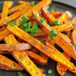 - 2 large sweet potatoes, peeled and sliced - 2 tablespoons extra virgin olive oil - 1 teaspoon garlic powder - 1 teaspoon smoked paprika - ½ teaspoon cayenne pepper (optional) - Salt and pepper to taste - Fresh parsley for garnish - Air fryer - Large bowl - Mixing bowl - Kitchen towel The main ingredients are simple and easy to find. Sweet potatoes give these fries their sweet and earthy taste. Olive oil helps the fries crisp up nicely, while garlic powder and smoked paprika add flavor. The cayenne pepper brings heat, but you can skip it if you prefer your fries mild. A sprinkle of salt and fresh parsley at the end makes them look and taste even better. To get started, gather your tools. An air fryer is key for that perfect crisp. You will also need a large bowl to soak the sweet potatoes and a mixing bowl for seasoning. A kitchen towel helps dry the fries after soaking. All these tools and ingredients come together to create a dish that is both easy to make and delicious to eat. For the full recipe, check the details above. - Soak the sweet potato fries in cold water. - Drain and dry the fries with a kitchen towel. Start by slicing your sweet potatoes into fry shapes. You want even pieces for good cooking. Place the fries in a bowl of cold water. Soak them for at least 30 minutes. This helps remove excess starch, making them crispy. Once they soak, drain the fries well. Use a kitchen towel to dry them completely. This step is key for crispiness. - Combine fries with olive oil and spices in a mixing bowl. - Toss to ensure even coating. In a mixing bowl, add the dried fries. Drizzle 2 tablespoons of extra virgin olive oil over them. Then, add 1 teaspoon of garlic powder, 1 teaspoon of smoked paprika, and ½ teaspoon of cayenne pepper if you want some heat. Sprinkle in salt and pepper to taste. Toss the fries well until they are evenly coated in the oil and spices. This ensures every fry is full of flavor. - Preheat the air fryer to 400°F (200°C). - Cook in single layers and shake halfway through. Now, preheat your air fryer to 400°F (200°C). This takes about 5 minutes. Once preheated, arrange the fries in a single layer in the air fryer basket. Do not overcrowd them; it’s better to cook in batches if needed. Air fry the fries for 15 to 20 minutes. Halfway through, shake the basket to help them cook evenly. They should turn golden brown and crispy. - Remove fries from air fryer. - Garnish with parsley before serving. Once the fries are done, carefully remove them from the air fryer. Place them on a serving platter. For a pop of color, sprinkle freshly chopped parsley on top. This garnish not only looks great but adds a fresh taste to your fries. Enjoy your crispy air fryer sweet potato fries! For the complete recipe, see the [Full Recipe]. To get those sweet potato fries crispy, start by soaking them. Soak the fries in cold water for at least 30 minutes. This helps remove excess starch, which can make fries gummy. After soaking, drain the fries well. Use a clean kitchen towel to dry them thoroughly. Moisture is the enemy of crispiness. When placing fries in the air fryer, do not overcrowd the basket. If you pile them up, they won't cook evenly. Instead, work in batches if needed. Arrange them in a single layer. Also, pay attention to the thickness of your fries. Thicker fries may need a little extra cooking time. Keep an eye on them to avoid burning. Spices can elevate your fries to the next level. Try adding different spices like cumin or onion powder for a twist. You can also use herbs like thyme or rosemary for fresh flavor. For dipping sauces, consider yogurt or a tangy avocado sauce. These pair well and add a delightful touch. Explore and have fun with flavors! {{image_4}} You can change the flavor of your sweet potato fries easily. Adding Parmesan cheese gives them a cheesy taste. Just sprinkle some on before serving. You can also try herbs like rosemary or thyme. These herbs add a nice touch and enhance the flavor profile. The shape of your fries can change the texture. You can cut them into matchstick shapes for thin, crispy fries. Wedge cuts give you a thicker fry with a soft center. You can also use other root veggies. Carrots or beets can be air-fried in the same way. These fries pair well with many dips. Try yogurt for a fresh taste or creamy guacamole for a rich flavor. You can also make them part of a meal. Serve with proteins like grilled chicken or fish for a balanced dish. To keep your sweet potato fries fresh, store them in an airtight container. This will help maintain their taste and texture. Try to eat them within two days for the best flavor. When reheating, use the air fryer again. Set it to 350°F (175°C) and cook for about 5-7 minutes. This will help get them crispy again. Avoid the microwave, as it makes fries soggy. If you want to save some fries for later, freezing is a great option. Before freezing, lay the fries in a single layer on a baking sheet. Freeze them for about an hour until they are firm. After that, transfer them to a freezer bag. When you’re ready to cook, you can cook them straight from frozen. Increase the cooking time to about 20-25 minutes in the air fryer. Check them often to ensure they get crispy. For the full recipe, check out the complete guide. To make sweet potato fries crispier, soak them in cold water for at least 30 minutes. Soaking helps remove excess starch, which makes the fries crispier. After soaking, be sure to drain and dry the fries well with a kitchen towel. The drier the fries, the better the crispiness. Yes, you can air fry many vegetables! Carrots, zucchini, and even green beans work well in an air fryer. Just cut them into even pieces. This helps them cook evenly. Toss them with a bit of oil and your favorite spices. Air fry them just like sweet potato fries for a healthy snack. To reheat sweet potato fries, use the air fryer. Preheat it to 350°F (175°C) and cook the fries for about 5-7 minutes. This method keeps them crispy. You can also use an oven. Place them on a baking sheet and heat at 400°F (200°C) for about 10 minutes. Avoid using the microwave, as it can make them soggy. For the full recipe, check the section above. Air frying sweet potato fries is easy and fun. You learned the ingredients and steps for perfect fries, from soaking to seasoning. With tips for crispiness and tasty variations, you can make these fries your own. Don't forget storage tips to keep leftovers fresh. With this guide, you can enjoy crispy, flavorful fries anytime. Dive into the world of air frying and enjoy your tasty creations!