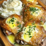 For this dish, you need 6 bone-in, skin-on chicken thighs. The skin helps keep the meat moist while cooking. Bone-in thighs add flavor and keep the meat juicy. You want 1/4 cup of unsalted butter, melted and 4 cloves of garlic, finely minced. The butter adds richness, while the garlic gives a strong, savory taste. Grab 1 cup of freshly grated Parmesan cheese and 1 teaspoon of mixed dried Italian herbs. The cheese adds a creamy texture. The herbs, like oregano, thyme, and basil, bring a fresh aroma and flavor. For seasoning, use 1 teaspoon of garlic powder, and add salt and freshly cracked pepper to taste. The garlic powder boosts the garlic flavor. Salt and pepper enhance all the other tastes. Don’t forget to garnish with fresh parsley, finely chopped for a pop of color and fresh taste! Start by drying the chicken thighs with paper towels. This helps the skin get crispy. Next, season both sides of the chicken well with salt and freshly cracked pepper. This adds great flavor and helps the seasoning stick. In a medium bowl, melt the unsalted butter. Add in the minced garlic, grated Parmesan cheese, dried Italian herbs, and garlic powder. Mix everything together until it is smooth. This mixture is what makes the chicken so tasty. Place the seasoned chicken thighs in your slow cooker. Make sure to lay them in one layer. Pour the garlic Parmesan mixture over the chicken. Use a spoon to spread it around so each thigh is coated well. Put the lid on the slow cooker. Cook the chicken on low for 6 hours or on high for 3 hours. It’s done when the chicken is fork-tender and reaches an internal temperature of 165°F (75°C). When the cooking is done, carefully lift the chicken from the slow cooker. Place it on a serving platter. Drizzle some of the cooking sauce over the chicken for extra flavor. To add a pop of color, sprinkle the chopped parsley on top of the chicken right before serving. This makes the dish look fresh and bright. To get that crispy skin on your chicken thighs, start by drying them well. Use paper towels to remove moisture. The dryer the skin, the better it will crisp up. After drying, season each thigh with salt and pepper. This step is key for flavor. You can also broil the chicken for a few minutes after cooking. This will give it a perfect golden finish. Want to make this dish even tastier? Try adding lemon zest to the garlic Parmesan mix. A bit of lemon juice can brighten the flavors too. You can also swap in fresh herbs for dried ones. Fresh thyme or rosemary adds a lovely taste. If you like heat, add a pinch of red pepper flakes to the blend. It adds a nice kick without being too spicy. When it comes to serving, let the chicken rest for a few minutes after cooking. This helps keep the juices in. Slice the thighs carefully and serve them on a platter. Drizzle the cooking sauce over the chicken for extra flavor. For sides, creamy mashed potatoes or roasted veggies pair well. A sprinkle of extra Parmesan on top makes it look great. Don’t forget to add fresh parsley for a pop of color! {{image_4}} You can switch up the chicken thighs for chicken breasts if you prefer. Chicken breasts cook faster, so adjust the time to about 4 hours on low. You can also use skinless chicken thighs for a lighter option. If you want a kick, add crushed red pepper flakes to the garlic Parmesan mixture. For a twist, try adding lemon zest for a fresh taste. If your slow cooker is smaller, use fewer chicken thighs. Four thighs can fit in a smaller cooker. If you have a bigger cooker, you can double the recipe. Just make sure to increase the butter and cheese as well. This way, every piece gets that rich flavor. For a dairy-free version, swap the Parmesan with nutritional yeast. This will give you a cheesy flavor without the dairy. To make it gluten-free, check all labels for hidden gluten. You can also use olive oil instead of butter for a heart-healthy option. These changes let everyone enjoy this tasty meal! To store leftover chicken thighs, place them in an airtight container. Make sure the chicken cools to room temperature first. Store the container in the fridge. Use the leftovers within three to four days for the best taste. When you reheat the chicken, do it gently. You can use the microwave or the oven. If using the microwave, heat it on medium power for short bursts. If using the oven, cover the chicken with foil and heat at 350°F (175°C) until warm. This keeps the chicken moist. If you want to freeze the chicken, wrap each thigh in plastic wrap. Then, place them in a freezer-safe bag or container. Remove as much air as possible. The chicken can last in the freezer for up to three months. Thaw it in the fridge before reheating. To cook chicken thighs in a slow cooker, set it to low for 6 hours. If you're in a hurry, you can cook them on high for about 3 hours. The meat will be tender and full of flavor. Yes, you can use chicken breasts. They will cook faster than thighs. Adjust the cooking time to about 4 hours on low or 2 hours on high. However, thighs are juicier and more flavorful. This dish goes great with many sides. Here are some tasty options: - Creamy mashed potatoes - Colorful roasted vegetables - Steamed green beans - Garlic bread These sides will balance the flavors and make a complete meal. The chicken is done when it is fork-tender and reaches an internal temperature of 165°F. Use a meat thermometer for accuracy. If it's tender and the juice runs clear, it’s ready to serve. Yes, you can prepare this dish in advance. Season the chicken and mix the sauce ahead of time. Store them in the fridge for up to a day. When you’re ready, just cook them in the slow cooker. This blog post outlined how to make tasty garlic Parmesan chicken. We went through the key ingredients, step-by-step instructions, and tips for great results. You learned how to store leftovers and answered common questions. In closing, this dish offers flavor and fun. Feel free to adapt it to fit your taste. Enjoy cooking and sharing this meal with others!