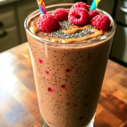- 1 cup unsweetened almond milk - 1 ripe banana, peeled and sliced - 1 scoop chocolate protein powder - 1 cup fresh or frozen raspberries The main ingredients give this smoothie a rich and creamy base. Unsweetened almond milk keeps it light and dairy-free. The ripe banana adds natural sweetness and a smooth texture. Chocolate protein powder gives it that delicious cocoa flavor. Finally, fresh or frozen raspberries add a fruity twist. - 1 tablespoon creamy almond butter - 1 teaspoon honey or maple syrup Adding creamy almond butter makes the smoothie richer. It also boosts protein and healthy fats. Honey or maple syrup can sweeten it further. This is great if you have a sweet tooth! - 1 tablespoon chia seeds - Ice cubes Chia seeds pack in fiber and omega-3s. They also help thicken the smoothie. Ice cubes are perfect for chilling the drink, especially if you use fresh raspberries. They make your smoothie icy and refreshing. These ingredients make your Chocolate Raspberry Protein Smoothie not just tasty, but also healthy. The mix of flavors and nutrients helps you feel full and satisfied. - Gather and prepare ingredients. You need almond milk, banana, protein powder, and raspberries. - Slice the banana. Peel it first, then cut it into small pieces. This helps it blend better. - Blend base ingredients together. In your blender, combine almond milk, banana slices, protein powder, and raspberries. - Add chia seeds and ice. Sprinkle in chia seeds for health. If using fresh raspberries, add ice cubes. - Taste and adjust sweetness. After blending, taste your smoothie. If it needs more sweetness, add honey or maple syrup. - Serve in glass or bowl. Pour your smoothie into a glass or bowl. Enjoy it right away for the best taste! To get just the right feel in your smoothie, consider the type of raspberries you use. Fresh raspberries give a light and fruity feel. Frozen raspberries create a thicker texture and keep your smoothie cold. You can even mix both for fun! Chia seeds also play a big role in texture. They soak up liquid and expand, making your smoothie creamy. They are also a great source of fiber and omega-3 fatty acids, so you get a health boost too! Finding the right amount of sweetness can make or break your smoothie. Start with the banana and protein powder, as both are sweet. If you want more sweetness, try adding honey or maple syrup. Start with a small amount, then taste and adjust. You can always add more! If you want to switch things up, consider using a natural sweetener like agave syrup or stevia. These options can keep your smoothie sweet without added calories. Making your smoothie look good is just as important as taste. To garnish, add a few whole raspberries on top. You can also sprinkle chia seeds for extra texture. A drizzle of almond butter adds a nice touch and looks fancy! For serving, think outside the glass. You can pour your smoothie into a bowl and top it with granola, nuts, or even more fruit. Using a colorful straw can make it even more fun to drink! {{image_4}} You can choose between plant-based and whey protein. Plant-based protein works well for vegans or those with dairy issues. It often comes from peas, rice, or hemp. Whey protein is great for those who want a quick protein boost. It blends smoothly and offers a creamy texture. Both options add protein to your smoothie, but the taste and texture may vary. If you want a dairy-free option, try using other milk types. Coconut milk adds a rich, tropical flavor. Soy milk is a good choice for a creamier base. Oat milk is another tasty option that can enhance the smoothness. Each milk type brings its unique taste, so pick what you enjoy most. You can add greens like spinach or kale to boost nutrition. They blend well and don’t change the taste much. You might also try adding nutmeg or vanilla extract. These flavors add warmth and depth to your smoothie. Experiment with small amounts to find what you like best. After making your chocolate raspberry protein smoothie, store any leftovers in the fridge. Use an airtight container to keep it fresh. Smoothies are best when consumed within one day. This way, you maintain their taste and texture. If you want to drink it later, give it a quick stir before enjoying. To freeze portions for later, pour your smoothie into ice cube trays or small containers. This method helps you save time on busy days. When you're ready to enjoy it, simply blend the frozen cubes with a bit of almond milk. This creates a thick and creamy drink. You can also freeze the smoothie in a jar, leaving space at the top for expansion. If your smoothie separates in the fridge, don't worry! Just stir it well before drinking. If you want it warm, pour it into a pot. Heat it gently on low heat. Stir constantly to avoid cooking it. Warm smoothies can be a cozy treat, especially on chilly days. But remember, serving it cold keeps it refreshing! This smoothie packs a punch with nutrients. Here’s how each ingredient helps: - Unsweetened almond milk is low in calories and high in vitamin E. - Bananas provide potassium and natural sweetness. - Chocolate protein powder supports muscle growth and recovery. - Raspberries are rich in fiber, vitamins, and antioxidants. - Almond butter adds healthy fats and protein. - Chia seeds boost omega-3s and fiber for digestion. Together, these ingredients create a tasty drink that fuels your body. Yes, you can switch fruits for different flavors! Here are some ideas: - Strawberries add a sweet and bright taste. - Blueberries bring extra antioxidants. - Mango provides a tropical twist. - Peaches offer a juicy flavor. Feel free to mix and match based on what you have at home. To make the smoothie vegan, choose plant-based protein powder. Here are some tips: - Use almond milk or other plant-based milks like oat or soy. - Swap honey for maple syrup or agave nectar. - Ensure your protein powder is vegan. These changes keep the smoothie tasty and plant-based. This blog post covered how to create a delicious smoothie using simple ingredients. We discussed the main ingredients like almond milk, bananas, and chocolate protein powder. I shared tips for blending, storage, and ways to make it your own. In summary, a great smoothie offers flavor, nutrition, and fun. You can easily adjust it to fit your taste. I hope you enjoy mixing your own creamed blends! Now, get started and make your smoothie today!