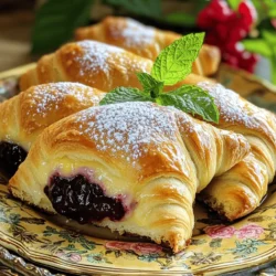 - 1 can crescent roll dough - 1 cup cherry pie filling (store-bought or homemade) - 1 teaspoon almond extract - 1 tablespoon granulated sugar (for sprinkling) - 1 egg (for egg wash) - Optional: powdered sugar for dusting The key to making Cherry Pie Crescent Rolls is using fresh and simple ingredients. You start with crescent roll dough. This is easy to find and so versatile. You can either buy cherry pie filling at the store or make your own if you feel adventurous! Adding almond extract brings a lovely flavor that complements the cherries. For the finishing touch, you will sprinkle sugar on top before baking. This adds a sweet crunch. An egg wash gives the rolls a beautiful golden color. If you want to impress, a light dusting of powdered sugar makes for a pretty presentation! Using these ingredients, you can create a tasty treat that is fun to make and even more fun to eat. Enjoy the process of gathering these items, and let your kitchen be filled with sweet cherry goodness! - Preheat oven to 375°F (190°C). - Line a baking sheet with parchment paper. - Unroll and separate crescent roll dough into triangles. - Mix cherry pie filling with almond extract in a bowl. - Add about a tablespoon of the cherry mixture to each crescent dough triangle. - Start rolling from the wide end, tucking in the filling. - Pinch the edges firmly to seal and prevent leaks. - Apply egg wash to the tops of the rolls using a brush. - Sprinkle granulated sugar over the rolls for added sweetness. - Bake for 12-15 minutes until they are golden brown and puffed. - Be careful not to overfill the rolls. Too much filling can make them spill out while baking. - Keep an eye on the baking time. Check the rolls at 12 minutes for perfect browning. - Serve the rolls warm on a decorative plate. It makes the dish look more inviting. - Drizzle some extra cherry filling on top for an added punch of flavor. - Dust the rolls with powdered sugar for a sweet touch. It adds a nice look too. - Add a sprig of fresh mint. The green color contrasts beautifully with the red cherries. {{image_4}} You can switch things up with other fruit fillings. Blueberry and apple pie filling work great. They add a new flavor to the rolls. If you want something special, mix cherry filling with cream cheese. This blend gives a creamy touch that balances the tart cherries. If you need a gluten-free option, try gluten-free crescent dough. It tastes just as good as regular dough. You can also change flavors by using vanilla instead of almond extract. This small swap can create a new taste, perfect for those who dislike almond. Making cherry filling from scratch is easy and rewarding. Start with fresh cherries. Remove the pits and chop them. Cook them on low heat with some sugar and a splash of lemon juice. Stir until the mixture thickens. Fresh cherries have a bright flavor that beats canned. You also control the sweetness this way. To keep your cherry pie crescent rolls fresh, store them in an airtight container at room temperature. This method helps maintain their texture and flavor. If you want them to last longer, refrigerate the rolls. It will keep them good for a few extra days. For the best results, reheat your rolls in the oven. This method keeps them crispy and warm. Preheat your oven to 350°F (175°C) and place the rolls on a baking sheet for about 5–7 minutes. If you're in a hurry, you can use the microwave. Heat them on a microwave-safe plate for about 10–15 seconds. This method is quick, but it may make the rolls soft. If you want to save some rolls for later, you can freeze them uncooked. Simply prepare the rolls, but do not bake them. Place the unbaked rolls on a baking sheet and freeze until solid. Then, transfer them to a freezer bag. When you're ready to bake, remove the rolls, let them thaw in the fridge overnight, and then bake them in a preheated oven. This way, you can enjoy fresh cherry pie crescent rolls anytime! You can tell the rolls are done by their color. Look for a golden-brown hue. They should also puff up nicely. If you have a food thermometer, the inside should reach 190°F (88°C). This ensures they are fully cooked. Keep an eye on them, as ovens vary. Baking usually takes 12 to 15 minutes. Yes, you can prep them in advance. Make the rolls and store them in the fridge for a few hours. Just keep them covered with plastic wrap to prevent drying out. If you want to store them longer, freeze the uncooked rolls. To bake, thaw them in the fridge overnight. Then, just follow the baking steps. These rolls pair well with many treats. Serve them warm with vanilla ice cream for a classic combo. Whipped cream adds a light touch, too. You could also drizzle extra cherry filling on top for more flavor. Want a twist? Try a scoop of yogurt for a refreshing bite. Enjoy experimenting with your favorite sides! In this post, we explored how to make delicious Cherry Pie Crescent Rolls using simple ingredients. You can create a tasty treat by mixing cherry filling with almond extract and rolling it in crescent dough. Remember to keep an eye on baking time for the best results. Try different fruits or toppings to make this recipe your own. These rolls are easy to store, reheat, and even freeze. Enjoy making them warm with your favorite accompaniments. Happy baking!