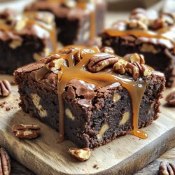 - 1 cup unsalted butter, melted - 2 cups granulated sugar - 4 large eggs - 1 teaspoon vanilla extract - 1 cup all-purpose flour - 1 cup unsweetened cocoa powder - 1/2 teaspoon salt - 1 cup semi-sweet or dark chocolate chips - 1 cup pecans, roughly chopped - 1 cup caramel sauce Each ingredient plays a key role in making these brownies special. - Unsalted butter adds richness and moisture. It helps the brownies stay soft. - Granulated sugar sweetens the brownies and helps create a chewy texture. - Eggs provide structure and bind the ingredients together. They also add moisture. - Vanilla extract gives a warm, sweet flavor that balances the chocolate. - All-purpose flour is the base of the brownies. It gives them structure. - Unsweetened cocoa powder brings the deep chocolate flavor we love. - Salt enhances all the flavors and balances the sweetness. - Chocolate chips melt into gooey pockets of chocolate throughout the brownies. - Pecans add a nice crunch and nutty flavor, making each bite interesting. - Caramel sauce provides a sweet, sticky layer that makes these brownies truly irresistible. If you need to make changes for diet needs, here are some options: - Butter: Use coconut oil for a dairy-free option. - Sugar: You can swap granulated sugar with coconut sugar for a lower glycemic index. - Eggs: Use flax eggs (1 tablespoon ground flaxseed + 2.5 tablespoons water = 1 egg) for a vegan option. - Flour: Substitute all-purpose flour with gluten-free flour blend for a gluten-free version. - Chocolate chips: Choose dairy-free chocolate chips for a vegan treat. - Pecans: If nuts are a concern, leave them out or use sunflower seeds for crunch. These swaps keep the spirit of the dessert while catering to different needs. You can still enjoy the rich, gooey flavors of Chocolate Turtle Brownies! 1. Preheat your oven to 350°F (175°C). 2. Get a 9x13-inch baking pan. Lightly grease it or line it with parchment paper. This helps with easy removal after baking. 3. In a large bowl, mix 1 cup of melted unsalted butter and 2 cups of granulated sugar. Use a whisk until it's smooth and creamy. 4. Add 4 large eggs one by one into the butter mixture. Mix each egg well before adding the next. Then, stir in 1 teaspoon of vanilla extract. 5. In another bowl, sift together 1 cup of all-purpose flour, 1 cup of unsweetened cocoa powder, and 1/2 teaspoon of salt. 6. Slowly add the dry mix to the wet mix. Stir gently until just combined. Do not overmix. 7. Fold in 1 cup of semi-sweet or dark chocolate chips and half of 1 cup of chopped pecans. 1. Pour half of the brownie batter into your prepared baking pan. Spread it evenly. 2. Drizzle half of 1 cup of caramel sauce over the brownie layer. Make sure it is spread evenly. 3. Add the remaining brownie batter on top, smoothing it out. 4. Drizzle the rest of the caramel sauce over the top. Sprinkle the remaining pecans. 1. Place the pan in the oven and bake for 25-30 minutes. 2. To check for doneness, use a toothpick. It should come out with a few moist crumbs. This means your brownies are fudgy and perfect. 3. Avoid overbaking. It can dry them out. 4. When done, take the pan out and let it cool on a wire rack for at least 30 minutes. This helps them set and makes slicing easier. To get those perfect fudgy brownies, avoid overmixing the batter. Just mix until you see no dry flour. This keeps the brownies soft and gooey. Also, be careful not to overbake. Check them at 25 minutes. A toothpick should come out with a few moist crumbs. Overbaking will make them dry and cake-like, which is not what you want. Cooling is key too. Once you take them out of the oven, let them cool in the pan for at least 30 minutes. This helps them set, making it easier to slice. If you cut them too soon, they may fall apart. Allowing them to cool also helps the flavors develop. For a stunning treat, serve the brownies warm. Drizzle extra caramel sauce on top of each piece. The sauce adds sweetness and enhances the rich chocolate flavor. A light sprinkle of sea salt on top gives a nice contrast to the sweetness. It also brings out the chocolate taste even more. Pair the brownies with a scoop of vanilla ice cream. The cold ice cream melts into the warm brownies, creating a delightful mix of textures and flavors. You can also add whipped cream or nuts for extra crunch. {{image_4}} You can easily make gluten-free Chocolate Turtle Brownies. Use almond flour or a gluten-free blend. These flours work well to create a soft texture. When using almond flour, you may want to add a bit of cornstarch. This will help bind the brownies together. Always check if your flour is certified gluten-free to avoid cross-contamination. To make these brownies vegan, swap the eggs for flax eggs. Mix 1 tablespoon of ground flaxseed with 2.5 tablespoons of water. Let it sit for a few minutes until it thickens. For the butter, use coconut oil or vegan butter. Replace the caramel with a store-bought vegan version or make your own from coconut milk and sugar. You can add new flavors to your brownies for a fun twist. Try mixing in a tablespoon of espresso powder. This will enhance the chocolate flavor. You can also add nuts like walnuts or almonds for extra crunch. Using dark chocolate chips instead of semi-sweet gives a rich taste. Experiment with different types of chocolate to find your favorite mix! To keep your Chocolate Turtle Brownies fresh, use an airtight container. This helps maintain moisture. Line the container with parchment paper for easy removal. Store them at room temperature for the best texture. Avoid direct sunlight or heat sources, as they can dry out the brownies. At room temperature, these brownies can last about 3 to 5 days. If you put them in the fridge, they can last up to a week. However, chilling might change the texture slightly, making them a bit firmer. Always check for any signs of spoilage before eating. Yes, you can freeze these brownies. First, let them cool completely in the pan. Then, cut them into squares. Wrap each square in plastic wrap. Place the wrapped brownies in an airtight container or a freezer bag. You can freeze them for up to three months. When you are ready to eat, take them out and let them thaw in the fridge overnight. For a quick warm-up, pop them in the microwave for a few seconds. This keeps them soft and fudgy. If you lack caramel sauce, don't worry! You can use chocolate syrup instead. It gives a sweet and rich flavor. You can also try making your own caramel. To do this, melt 1 cup of sugar over medium heat. Stir it until it turns golden brown. Then, add 1/2 cup of heavy cream and stir until smooth. This homemade caramel works well in the brownies and adds a personal touch. To tone down the sweetness, you can reduce the sugar. Cut the sugar amount by 1/2 cup. You can also use dark chocolate chips instead of semi-sweet ones. They add a deeper flavor without too much sweetness. Lastly, try adding a pinch of sea salt on top. This balances the flavors and makes each bite more enjoyable. In this post, I covered how to make delicious Chocolate Turtle Brownies. We discussed every ingredient and its role. I shared step-by-step instructions for baking and layering. You learned tips for perfect texture and great presentation ideas. We explored variations for gluten-free and vegan options. Lastly, I shared the best storage practices. Enjoy your baking adventure! These brownies can bring joy to anyone. Experiment with flavors and toppings to make them your own. Enjoy the process and share with friends. Happy baking!