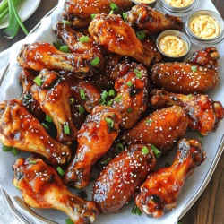 - 2 pounds chicken wings - 2 tablespoons gochujang (Korean chili paste) - 1 tablespoon soy sauce - 2 tablespoons honey - 1 tablespoon rice vinegar - 2 cloves garlic, minced - 1 teaspoon ginger, freshly grated - 1 tablespoon sesame oil - 2 tablespoons sesame seeds (toasted) - 2 green onions, finely chopped - Salt and freshly ground black pepper to taste When you want to make spicy Korean chicken wings, start with fresh ingredients. The chicken wings are the star. You need two pounds for a good meal. Next, gochujang is a must. This Korean chili paste gives heat and depth. You will also need soy sauce to add saltiness and umami. For sweetness, use two tablespoons of honey. This balances the spice. Rice vinegar adds a tangy kick. You want two tablespoons of that too. Don’t forget garlic! Mince two cloves to boost the flavor. Fresh ginger brings warmth, so use a teaspoon of that as well. Now, let’s not skip the finishing touches. Sesame oil adds a rich, nutty taste. You want one tablespoon. Toasted sesame seeds give crunch and flavor, so add two tablespoons. Finally, green onions add freshness and color. Finely chop two for garnish. Don’t forget to add salt and black pepper to taste! Gather these ingredients, and you are ready to create something delicious. Enjoy the process! 1. Preheat your oven to 400°F (200°C). 2. Line a baking sheet with aluminum foil. 3. Place a wire rack on top of the foil. This helps the wings get crispy. 4. In a large bowl, mix together: - 2 tablespoons gochujang - 1 tablespoon soy sauce - 2 tablespoons honey - 1 tablespoon rice vinegar - 2 cloves garlic, minced - 1 teaspoon ginger, freshly grated - 1 tablespoon sesame oil - Salt and black pepper to taste. 1. Add the chicken wings to the marinade. 2. Make sure each wing gets a good coat. 3. For best flavor, let them marinate for at least 30 minutes. 4. If you can, let them sit in the fridge for a few hours or overnight. 1. Arrange the wings in a single layer on the wire rack. 2. Leave space between each wing for even cooking. 3. Place the baking sheet in the oven and bake for 45 minutes. 4. Halfway through, flip the wings with tongs. This helps them get crispy and golden. 5. After 45 minutes, your wings should look crispy and delicious. 6. Take them out and let them rest for 5 minutes. 7. Before serving, sprinkle toasted sesame seeds and chopped green onions on top for extra flavor and color. To make your wings crispy, air circulation is key. This allows heat to reach all sides. Use a wire rack on your baking sheet. It lifts the wings, letting hot air flow all around. This method prevents sogginess and ensures crispy skin. Marinate your wings for at least 30 minutes. This lets the flavors soak in. If you can, marinate them overnight. You can also add extra spices. Try chili flakes for more heat or smoked paprika for a deeper flavor. For a great presentation, use a colorful platter. Arrange the wings neatly and sprinkle sesame seeds and green onions on top. This adds color and crunch. Pair the wings with dipping sauces. Options like spicy mayo or extra gochujang enhance the flavor. {{image_4}} If you love heat, you can amp up the spice in your wings. Increase the amount of gochujang for a bolder kick. Start with 3 tablespoons instead of 2. You can also add chili flakes to the marinade. Just sprinkle in a teaspoon or more, depending on your taste. Another great choice is to use spicy sesame oil instead of regular. This gives your wings a fiery twist. You can change how you cook your wings for different flavors. Grilling is one option. It adds a nice smoky taste to the wings. Just marinate as usual and toss them on a hot grill. Cook until crispy and charred. If you want a healthier option, try air frying. Preheat your air fryer, then cook the marinated wings. This method gives you crispy wings without using too much oil. It's quick and easy too! Feel free to swap out some ingredients for fun variations. Instead of honey, use brown sugar or agave syrup. Both will add sweetness and work well in the marinade. You can also explore other Korean marinades. Try using a bulgogi marinade for a different flavor. This could add a rich, savory depth to your wings. Experiment with what you like best! To keep your spicy Korean chicken wings fresh, store them in the fridge. Place the wings in an airtight container. This helps keep them moist. If you don’t have a container, wrap them tightly in plastic wrap. Try to eat the wings within three to four days for the best taste. When it's time to enjoy your leftover wings, reheating properly is key. To keep them crispy, use the oven. Preheat your oven to 375°F (190°C). Arrange the wings on a baking sheet. Bake them for about 10-15 minutes. This method helps restore their crunch. If you're in a hurry, you can use a microwave. Just remember, the wings may not stay crispy. If you want to save wings for later, freezing is a great option. First, let the wings cool completely. Then, place them in a freezer-safe bag. Make sure to remove as much air as possible before sealing. When you’re ready to eat, thaw the wings in the fridge overnight. Reheat them in the oven following the same steps as above for best results. This way, they stay delicious! Gochujang is a popular Korean chili paste. It has a thick texture and a deep red color. The taste is spicy, sweet, and savory, adding depth to any dish. You use it in marinades, sauces, or dips. It shines in recipes like spicy Korean chicken wings. The rich flavor enhances the wings, making them exciting and tasty. Yes, you can use other chicken parts. Chicken thighs and drumsticks work well too. They have more fat, which makes them juicy. You can follow the same marinade and cooking steps. Just remember to check the cooking time, as these parts may need a bit longer. There are many great side dishes for Korean chicken wings. Here are some ideas: - Coleslaw: The crunch balances the spicy wings. - Rice: Steamed rice soaks up the sauce well. - Kimchi: This fermented dish adds great flavor. - Pickled vegetables: They bring a refreshing contrast. - French fries: A classic side that everyone loves. Pair these dishes to enhance your meal with flavors that complement the wings. In this blog post, we explored the tasty world of Korean chicken wings. We covered the key ingredients, step-by-step instructions, and tips for making them crispy. You learned about storing and reheating wings too. Remember, using gochujang adds a unique kick to your dish. Try customizing the recipe with different flavors and cooking methods. Whether you grill or bake, these wings are sure to impress. Now it's time for you to get cooking and enjoy these delicious wings!