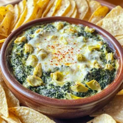 To make this creamy spinach artichoke dip, gather these simple ingredients: - 1 (14-ounce) can artichoke hearts, thoroughly drained and coarsely chopped - 1 cup frozen spinach, fully thawed and excess moisture squeezed out - 1 cup cream cheese, brought to room temperature - 1 cup sour cream - 1 cup shredded mozzarella cheese - 1/2 cup grated Parmesan cheese - 2 cloves garlic, finely minced - 1 teaspoon onion powder - 1/2 teaspoon red pepper flakes (optional for added heat) - Salt and freshly ground black pepper to taste - Tortilla chips or freshly sliced baguette for serving You can swap some ingredients if needed. Use fresh spinach instead of frozen for a brighter taste. If you want a lighter dip, try Greek yogurt instead of sour cream. For a dairy-free option, use cashew cream or a vegan cream cheese. If you want more flavor, add a bit of lemon juice or zest. You can also use different cheeses, like cheddar or gouda, for unique flavors. Quality matters when it comes to taste. Choose artichoke hearts packed in water, not oil, for a fresher flavor. Fresh spinach should look bright green with no wilting. Cream cheese should be soft for easy mixing. For cheese, opt for freshly shredded mozzarella instead of pre-packaged. It melts better and tastes creamier. Always check for freshness dates on sour cream and cheese to ensure the best dip. First, gather your ingredients. You will need artichoke hearts, spinach, cream cheese, sour cream, mozzarella cheese, Parmesan cheese, garlic, onion powder, and red pepper flakes. Drain and chop the artichoke hearts. Thaw the spinach and squeeze out extra moisture. This step helps keep the dip from being watery. Make sure the cream cheese is at room temperature so it mixes well. Now, place the cream cheese, sour cream, and minced garlic in the slow cooker. Mix them until smooth and creamy. Next, fold in the chopped artichokes and spinach. Stir gently to combine everything nicely. Add the mozzarella cheese, Parmesan cheese, onion powder, and red pepper flakes if you like some heat. Season with salt and black pepper to taste. Secure the slow cooker lid. Cook on low for 2-3 hours or on high for 1-1.5 hours. Stir occasionally to keep the dip well-blended as it heats. It’s ready when it’s hot and bubbling. Once the cooking time is up, stir the dip one last time to mix everything evenly. For a nice touch, transfer the dip to a decorative bowl. You can garnish it with fresh parsley or basil for a pop of color. Serve it warm with tortilla chips or slices of baguette. Enjoy your creamy spinach artichoke dip! To get the best creamy texture, use room temperature cream cheese. This helps it mix well with other ingredients. You want a smooth base for the dip. Also, squeeze out as much water as you can from the spinach. Too much moisture will make the dip watery. Lastly, stir well after cooking to keep everything blended and creamy. For perfect results, cook on low for 2-3 hours. If you're in a hurry, you can cook on high for 1-1.5 hours. Check the dip often. Stir it every 30 minutes to spread the heat. When it’s hot and bubbly, you know it’s ready to serve. Serve the dip warm. It pairs great with tortilla chips or slices of baguette. You can also add a fun twist by garnishing with fresh herbs like parsley. This makes it look fancy and inviting. For a crowd, place the dip in a large bowl. Guests can dig in easily. {{image_4}} If you love heat, consider making a spicy version. Add 1/2 teaspoon of cayenne pepper for a nice kick. You can also increase the amount of red pepper flakes. This adds warmth without overpowering the dip. If you want more flavor, mix in some diced jalapeños. They will give a fresh taste and extra heat. Want a lighter dip? Swap out full-fat cream cheese for low-fat cream cheese. Use Greek yogurt instead of sour cream. For a vegan option, use plant-based cream cheese and yogurt. Make sure the cheeses are dairy-free. This keeps the dip creamy while reducing calories. You can customize the dip with fun add-ins. Try adding a handful of cooked, crumbled bacon for a savory touch. Chopped sun-dried tomatoes can add sweetness and depth. Fresh herbs like parsley or basil will brighten the flavor. You can also mix in artichoke hearts with a hint of lemon zest for a zesty twist. To keep your creamy spinach artichoke dip fresh, store it in an airtight container. Make sure it cools completely before sealing. This helps avoid moisture buildup. You can keep it in the fridge for up to three days. If you want to keep it longer, consider freezing. When you're ready to enjoy the dip again, gently reheat it. You can use a microwave or a stovetop. If using the microwave, heat in short bursts of 30 seconds. Stir in between to ensure even warming. On the stovetop, place it in a pan over low heat. Stir often until it’s hot and creamy again. Freezing is a great option if you have extra dip. To freeze, place it in a freezer-safe container. Make sure to leave some space at the top for expansion. The dip can stay fresh for up to two months. When you’re ready to eat it, thaw it in the fridge overnight before reheating. Yes, you can use fresh spinach! Start with about 10 ounces of fresh spinach. Cook it in a pan until it wilts. This will take just a few minutes. After that, squeeze out the extra water. This step is key to keep your dip from being too watery. Fresh spinach adds great taste and a nice texture too. You can store your dip in the fridge for up to four days. Make sure to place it in an airtight container. This will keep it fresh. When you are ready to eat, just reheat it in the microwave or on the stove. Stir it well to get an even heat. It will still taste delicious! Tortilla chips are a classic choice. They add a nice crunch. You can also serve it with slices of baguette. Fresh veggies like carrots and celery are great too. They add color and a healthy touch. You could even try pita chips for a fun twist! This blog post covered the key steps to make spinach artichoke dip. We explored the right ingredients and possible substitutions. I shared tips for ensuring quality and texture, as well as cooking instructions. You learned how to serve it perfectly and storage tips for leftovers. In closing, enjoy making this dish your own with variations. With these tips, your dip can impress any guest. Happy cooking!