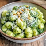 - 1 pound potato gnocchi - 2 cups fresh spinach, roughly chopped - 1 cup heavy cream - 1/2 cup basil pesto - 1/2 cup freshly grated Parmesan cheese - 2 tablespoons extra virgin olive oil - 2 cloves garlic, finely minced - Salt and black pepper, to taste - Optional: Toasted pine nuts for garnish To make Creamy Pesto Gnocchi with Spinach, gather these simple and fresh ingredients. Start with one pound of potato gnocchi. You can find this at most grocery stores. Use two cups of fresh spinach, which adds color and nutrition. Heavy cream creates the creamy texture, so use one cup. For flavor, add half a cup of basil pesto. This can be store-bought or homemade, depending on your time. Don’t forget the cheese! Freshly grated Parmesan cheese enhances the dish. Use half a cup to get that rich taste. For cooking, you need two tablespoons of extra virgin olive oil. This will help sauté the garlic. Speaking of garlic, two cloves, finely minced, give great flavor. Lastly, season with salt and black pepper to taste. If you want a crunchy touch, consider adding toasted pine nuts as a garnish. With these ingredients, you can create a delightful dinner that everyone will love. - Fill a large pot with salted water. - Bring to a rolling boil and add potato gnocchi. - Cook until they rise to the surface, about 2-3 minutes. Cooking gnocchi is simple. I always use plenty of salt. This adds great flavor. Once the water boils, drop in the gnocchi. Watch for them to float; that means they are done. Drain them well and put them aside. - Sauté minced garlic in olive oil. - Gradually pour in heavy cream and bring to a simmer. - Stir in basil pesto and grated Parmesan cheese. For the sauce, heat olive oil in a non-stick skillet. Add minced garlic and cook for about one minute. You want it fragrant but not burnt. Then, slowly pour in heavy cream. Let it simmer gently. Next, mix in basil pesto and Parmesan cheese. Stir well until the sauce is creamy and smooth. - Add chopped spinach and cook until wilted. - Fold in the drained gnocchi. - Season with salt and black pepper. Now, add the chopped spinach to the skillet. Cook it for about two minutes until it wilts. Gently fold in the gnocchi, coating each piece in the creamy sauce. Finally, season with salt and black pepper. Taste and adjust if needed. This step brings everything together in a lovely way. - Ensure the water is well-salted for flavor. Salt brings out the best taste in gnocchi. - Use a non-stick skillet to prevent sticking. This helps keep the gnocchi intact and makes cleanup easier. - Do not overcook the gnocchi to maintain texture. Cook them just until they float to the top. Overcooking makes them mushy. - Watch the garlic closely to avoid burning. Garlic can go from golden to burnt in seconds. Stir it often to keep it safe. - Serve in shallow bowls for presentation. This makes the dish look more inviting and allows for easier eating. - Garnish with toasted pine nuts and basil. The nuts add crunch, while basil gives a fresh touch. {{image_4}} You can easily adapt this recipe to fit your needs. If you want a gluten-free version, use gluten-free gnocchi. This option still gives you that soft and chewy texture. For a dairy-free choice, simply swap the heavy cream with a plant-based alternative like coconut cream or cashew cream. This keeps the dish rich and creamy without the dairy. Want to add more flavor? Try adding sun-dried tomatoes or roasted vegetables. These ingredients bring a sweet and savory taste that pairs well with the creamy pesto. If you need extra protein, grilled chicken or shrimp works great too. Just toss them in right before you serve your dish. You can switch up the sauce to keep things exciting. For a different flavor, replace the basil pesto with sun-dried tomato pesto. This gives a tangy and rich twist. If you want something even creamier, try a creamy Alfredo sauce base instead. Both options will keep your meal exciting and delicious. To keep your creamy pesto gnocchi fresh, store it in an airtight container. This method helps retain flavor. You can keep the dish in the fridge for up to 3 days. Make sure to let it cool before sealing. When it's time to enjoy your leftovers, reheat them in a skillet. Use medium heat and add a splash of cream. This keeps the sauce creamy and prevents it from drying out. I recommend avoiding the microwave. It can change the texture of the gnocchi. Freezing this dish is not a good idea. The texture of the gnocchi will change when frozen. Instead, enjoy it fresh. If you have leftovers, refrigerate them as described above. I love serving Creamy Pesto Gnocchi with a fresh side salad. A simple green salad with cherry tomatoes and a light vinaigrette pairs well. You can also serve garlic bread to soak up the creamy sauce. Roasted vegetables, like zucchini or bell peppers, add a nice touch. For a heartier meal, grilled chicken or shrimp complements the dish perfectly. Yes, making homemade gnocchi is fun and easy! You need just a few ingredients: potatoes, flour, and egg. Start by boiling the potatoes until soft. Then, mash them and mix with flour and an egg to form a dough. Roll the dough into small pieces and shape them into little dumplings. Boil them in salted water until they float, just like store-bought gnocchi! Absolutely! Creamy Pesto Gnocchi works great for meal prep. You can make it and store it in the fridge for up to three days. Just keep it in an airtight container. When you're ready to eat, reheat it gently in a skillet. Add a splash of cream to keep it creamy and delicious. This blog post covered how to make creamy pesto gnocchi. We explored key ingredients like potato gnocchi, fresh spinach, and pesto. You learned step-by-step instructions to cook this meal. The tips helped ensure perfect texture and flavor. Remember, you can modify it to fit dietary needs or flavor preferences. Don't hesitate to experiment with different ingredients. Enjoy every comforting bite of this simple yet delicious dish!