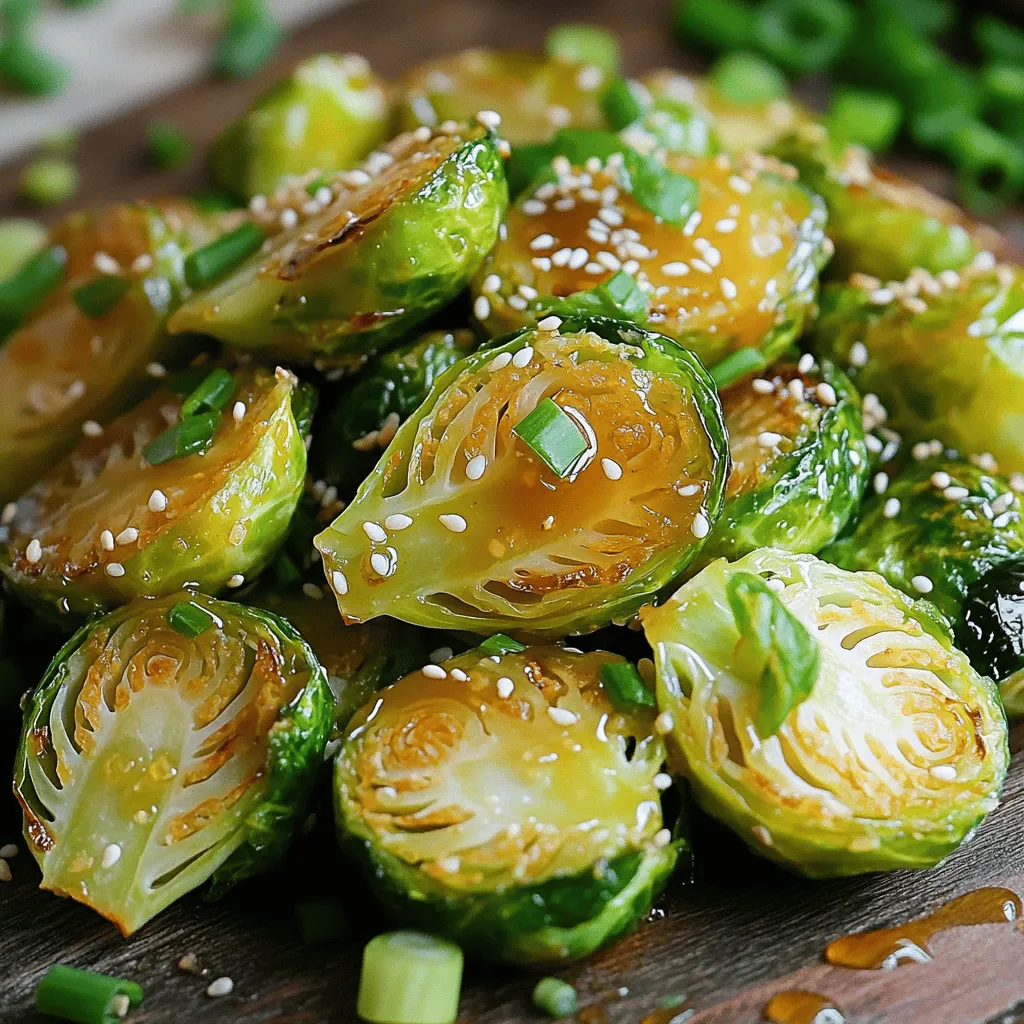 To make spicy honey garlic Brussels sprouts, you need a few simple items. Here’s what you will need: - 1 pound fresh Brussels sprouts, trimmed and halved - 3 tablespoons extra virgin olive oil - 4 cloves garlic, minced for a robust flavor - 1 tablespoon honey, preferably local for depth - 1 tablespoon sriracha, adjust according to your heat preference - 1 tablespoon soy sauce, for a savory umami touch - Sea salt and freshly ground black pepper, to taste - 1 teaspoon toasted sesame seeds, for a crunchy garnish - Chopped green onions, for a fresh finish These ingredients blend together to create a dish that is sweet, spicy, and full of flavor. Fresh Brussels sprouts make the base, while garlic adds a kick. Honey and sriracha bring balance, with soy sauce adding depth. The sesame seeds and green onions give a nice finish. This dish is not only delicious but also easy to prepare! Start by preheating your oven to 400°F (200°C). This step is crucial for crisping the Brussels sprouts. I recommend lining a large baking sheet with parchment paper. This makes cleanup easy and helps to prevent sticking. Take one pound of fresh Brussels sprouts. Trim the ends and cut them in half. Place the halved sprouts in a large mixing bowl. Drizzle three tablespoons of extra virgin olive oil over them. Toss gently until every sprout is coated. Next, season with sea salt and freshly ground black pepper. Use enough salt to enhance their natural flavor. In a small mixing bowl, add four cloves of minced garlic. Then, add one tablespoon of honey, one tablespoon of sriracha, and one tablespoon of soy sauce. Whisk these ingredients together until they form a smooth sauce. This mixture will bring a sweet and spicy kick to your dish. Now, pour the flavorful sauce over the Brussels sprouts. Toss everything thoroughly, making sure each piece is evenly coated. This step is key to getting that delicious flavor in every bite. Transfer the coated Brussels sprouts to the lined baking sheet. Spread them out in a single layer. This helps them roast evenly. Bake for 20-25 minutes, stirring halfway through. You want them to be crispy and caramelized, which adds great texture. Once your Brussels sprouts are roasted, take them out of the oven. Sprinkle with one teaspoon of toasted sesame seeds. Add chopped green onions for a fresh finish. These garnishes not only add flavor but also make the dish look beautiful. Your spicy honey garlic Brussels sprouts are ready! Enjoy them as a vibrant side dish or a tasty snack. The mix of sweet, spicy, and savory flavors will surely impress your family and friends. When picking Brussels sprouts, look for tight, bright green buds. They should feel firm and heavy in your hand. Avoid any that are yellow or have blemishes. Fresh Brussels sprouts taste better and have a nice crunch. To change the heat, simply alter the amount of sriracha. Start with a small amount if you're unsure. You can always add more later for spiciness. If you want a milder dish, replace sriracha with a sweet chili sauce. This keeps the flavor while reducing the heat. To roast Brussels sprouts evenly, spread them out on the baking sheet. Make sure they are not crowded. Stir them halfway through cooking. This helps each side get that lovely crispy texture. Store leftover Brussels sprouts in an airtight container. Keep them in the fridge for up to three days. If you want to freeze them, blanch them first. This keeps their color and taste better when you reheat them. {{image_4}} You can easily make this dish vegan. Just swap honey with maple syrup. Maple adds a nice sweet touch. It pairs well with the spicy and savory flavors. Use the same amount of maple syrup as honey. This change keeps the taste delicious without losing any charm. If you want more heat, try different sauces. You can use sambal oelek or chili garlic sauce. Both options give a nice kick. Adjust the amount based on your heat level. Start with one teaspoon, then taste and add more if desired. Your sprouts will still taste great! Brussels sprouts love company! You can mix in other veggies. Try adding sliced carrots or bell peppers. They cook nicely and add color. Broccoli florets also work well. Just chop them into small pieces. Toss them together with Brussels before roasting. This adds more flavor and nutrients to your dish. After cooking, let your spicy honey garlic Brussels sprouts cool. Place them in an airtight container and store them in the fridge. They will stay fresh for up to four days. To keep the sprouts crispy, avoid stacking them too high in the container. This way, they won’t get soggy. You can freeze leftover Brussels sprouts if you want to save them for later. First, let them cool completely. Then, spread them out on a baking sheet. Freeze them for about two hours until solid. After that, transfer them to a freezer-safe bag. They can last up to three months in the freezer. However, the texture may change once thawed. To reheat, preheat your oven to 350°F (175°C). Spread the Brussels sprouts on a baking sheet. Bake for about 10-15 minutes until heated through. This helps restore some crispiness. You can also microwave them, but they might lose their crunch. Avoid overcooking to keep them tasty! To tone down the heat, reduce the sriracha amount. You can start with a teaspoon. Try adding more honey to balance the spice. Another option is to add a splash of lemon juice. This adds freshness and brightens the dish. You can also mix in some roasted carrots or sweet potatoes for extra sweetness. Yes, you can use frozen Brussels sprouts. However, thaw them first. Pat them dry to remove excess moisture. This helps them roast better. Frozen sprouts may not get as crispy as fresh ones. If you choose frozen, bake them a bit longer. Keep an eye on them to ensure they cook through. Spicy honey garlic Brussels sprouts pair well with many dishes. They enhance roasted chicken or pork nicely. You can serve them with quinoa or rice for a healthy meal. They also complement grilled steak or fish. Try them with a creamy pasta dish for a nice contrast. You can store leftovers in an airtight container. They last up to three days in the fridge. When reheating, use the oven for best results. This helps keep them crispy. You can also microwave them, but they might get a bit soggy. Yes, you can prepare Brussels sprouts in advance. Trim and halve them a day before. Store them in the fridge in an airtight container. You can also make the sauce a day ahead. Just mix it and keep it stored separately. Combine them right before you bake for fresh flavor. This blog post showed you how to make tasty Spicy Honey Garlic Brussels Sprouts. We went over the simple ingredients and clear steps to prepare and roast them. I shared tips for selecting fresh sprouts and adjusting heat levels, plus variations you can try. Remember, these sprouts are great for meals and match well with many dishes. Enjoy experimenting with this recipe and make it your own. Happy cooking!