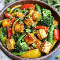 - 1 block (14 oz) firm tofu, pressed and cubed - 2 tablespoons cornstarch - 2 tablespoons vegetable oil (e.g., canola or sunflower) - 1 bell pepper, sliced - 1 cup broccoli florets - 1 cup sugar snap peas - 3 cloves garlic, minced - 3 tablespoons honey - 2 tablespoons soy sauce - 1 tablespoon rice vinegar - Salt and pepper to taste - Sesame seeds and green onions for garnish Gathering the right ingredients makes this dish shine. Start with firm tofu, as it holds its shape well. Press the tofu to remove moisture. This helps it get crispy. Cornstarch gives the tofu a nice crunch. For veggies, bell peppers add color and sweetness. Broccoli and sugar snap peas bring texture and nutrients. Fresh garlic gives a bold flavor to the dish. Honey balances the savory notes. Low-sodium soy sauce keeps it tasty without being too salty. Rice vinegar adds a tangy kick. Finally, use salt and pepper to enhance all the flavors. Garnishing with sesame seeds and green onions adds a nice touch. They give your dish a fresh look and extra flavor. Enjoy the vibrant mix of colors and tastes! Pressing the tofu for better texture Tofu has a lot of water. Pressing it helps make it firmer. Wrap it in a clean towel. Place a heavy item on top. Let it rest for about 15-20 minutes. This step is key for the best texture. Cutting tofu into cubes After you press the tofu, cut it into cubes. Aim for bite-sized pieces. This helps the tofu cook evenly and absorb flavor well. Coating the tofu with cornstarch Next, place the tofu cubes in a bowl. Add two tablespoons of cornstarch. Gently toss the tofu to coat it evenly. This coating gives the tofu a nice crispy finish when cooked. Frying the tofu until crispy Heat two tablespoons of vegetable oil in your skillet. When the oil is hot, add the tofu in a single layer. Fry it for about 8-10 minutes. Turn the cubes often. You want them golden brown and crispy on all sides. Stir-frying the vegetables until tender Once the tofu is crispy, take it out and set it aside. In the same skillet, add sliced bell pepper, broccoli florets, and sugar snap peas. Stir-fry these for 5-7 minutes. The veggies should be bright and tender but still crisp. Incorporating garlic for aroma Now, add three cloves of minced garlic to the skillet. Stir it for about 30 seconds. This will fill your kitchen with a lovely smell. Be sure not to burn the garlic. Mixing the sauce ingredients In a small bowl, whisk together honey, soy sauce, and rice vinegar. Pour this sauce over the vegetables and tofu. Stir well to mix everything. Cook for an extra 2-3 minutes until the sauce thickens a bit. Combining everything in the skillet Once the sauce is ready, combine all the ingredients in the skillet. Make sure everything is well mixed and heated through. Adjusting seasoning and garnishing Taste your stir fry. Add salt and pepper as needed. For a finishing touch, sprinkle sesame seeds and chopped green onions on top. This adds a nice crunch and color. Pressing tofu is key for great texture. It removes moisture, which helps it crisp up. For best results, wrap the tofu in a clean towel. Place a heavy object on top, like a cast iron pan. Let it sit for 15-20 minutes. After pressing, cut the tofu into cubes. Coat each piece with cornstarch for a crunchy finish. When cooking, use medium-high heat. Fry the tofu until it's golden brown, about 8-10 minutes. Turn it often so it cooks evenly. You can swap out vegetables based on what you like. Try snap peas, bell peppers, and broccoli for a vibrant mix. If you want to change it up, use carrots, bok choy, or zucchini. To keep veggies crisp, don&rsquo;t overcook them. Stir-fry until they are bright and tender, about 5-7 minutes. This way, they stay colorful and crunchy. Adjust the sweetness of the sauce to fit your taste. If you like it sweeter, add more honey. For a spicy kick, try adding red pepper flakes or sriracha. Mix honey, soy sauce, and rice vinegar in a bowl to create the sauce. Pour it over the cooked tofu and veggies. Stir well and let it cook for a few more minutes to thicken. Enjoy your flavorful stir fry! {{image_4}} You can switch the tofu for tempeh or seitan. Both options add unique flavors and textures. Tempeh has a nutty taste, while seitan mimics the texture of meat. If you want a protein boost, try adding edamame or chickpeas. Edamame brings a fresh crunch, and chickpeas add creaminess. To make this dish vegan, replace honey with maple syrup. Maple syrup gives a similar sweet taste. You can also explore different regional flavors by using sauces like teriyaki or hoisin. Each sauce adds its own twist to the dish. Pair your stir fry with grains like rice or quinoa. Both options soak up the sauce well. If you're into meal prep, this dish is perfect. You can store it in the fridge for quick lunches or dinners later. To store your Honey Garlic Tofu Stir Fry, let it cool first. Place the stir fry in an airtight container. This step keeps it fresh. You can store it in the fridge for about 3 to 4 days. If you want to keep it longer, consider freezing. In the freezer, it can last up to 2 months. When you're ready to eat, you can reheat the stir fry easily. The best method is to use a skillet. Heat it on medium. Add a splash of water or oil, then add the stir fry. Stir it well until it's heated through. This keeps the tofu crispy and the veggies bright. You can also use a microwave. Place the stir fry in a microwave-safe dish. Cover it with a lid or a damp towel. Heat it in short bursts, stirring in between. This helps keep the flavor and texture intact. Yes, you can use different types of tofu. I recommend using firm or extra-firm tofu. Firm tofu holds its shape well in stir-frying. Extra-firm tofu offers even more texture and crunch. Avoid silken tofu, as it can break apart too easily. Yes, this recipe can be gluten-free. Use gluten-free soy sauce, like tamari, instead of regular soy sauce. This swap keeps the dish tasty while being safe for those with gluten intolerance. Always check labels to ensure they meet your needs. You can add spice in a few ways. Try adding crushed red pepper flakes or sriracha to the sauce. You can also stir in sliced jalape&ntilde;os for extra heat. Adjust the amount based on your spice level. Yes, you can use frozen vegetables. They are a great option for convenience. However, fresh vegetables usually have a better texture. If using frozen, cook them a bit longer to ensure they are heated through. Make this dish meal prep friendly by portioning it out. After cooking, cool the stir fry and divide it into containers. Store in the fridge for up to four days. Reheat in the microwave or on the stove when you're ready to eat. This recipe gives you the tools to make a tasty tofu stir fry. You learned about the right ingredients, step-by-step cooking, and important tips. You can customize it with different veggies and sauces. Remember, pressing the tofu helps it stay crispy. Proper storage will keep your leftovers fresh. Enjoy your stir fry as a fun meal or great meal prep option. Dive in and enjoy your delicious creation!