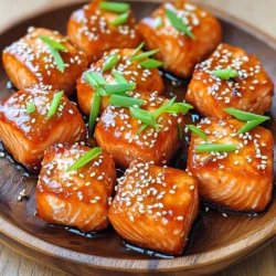 - 1 lb skinless and boneless salmon fillet - 2 tablespoons honey - 2 tablespoons soy sauce - 1 tablespoon fresh minced garlic - 1 teaspoon freshly grated ginger - 1 tablespoon olive oil - Sesame seeds for garnish - 2 green onions, finely chopped for garnish - Sea salt to taste - Freshly cracked black pepper to taste Let&rsquo;s break this down. First, we need fresh salmon. The skinless and boneless fillet is perfect for our bites. This fish is rich in omega-3 fatty acids, making it a healthy choice. Next, honey and soy sauce combine for a sweet and salty flavor. Honey adds a nice glaze when air frying. Fresh garlic and ginger give the salmon a zesty kick. They also enhance the aroma while cooking. You might want to add olive oil. It helps to keep the salmon moist. For garnish, sesame seeds and green onions add color and crunch. The seeds give a nutty flavor, while green onions add freshness. Finally, season with sea salt and black pepper to taste. These simple seasonings elevate the dish without overpowering the main flavors. Gather these ingredients, and you're ready to make delicious air fryer honey garlic salmon bites! Start by gathering your ingredients. In a medium bowl, combine 2 tablespoons of honey, 2 tablespoons of soy sauce, 1 tablespoon of minced garlic, 1 teaspoon of freshly grated ginger, and 1 tablespoon of olive oil. Use a whisk to mix these well. You want a smooth and tasty marinade. Next, take 1 pound of skinless and boneless salmon fillet. Cut it into even bite-sized cubes. Coat each piece in your marinade. Make sure every cube gets a nice layer. Cover the bowl with plastic wrap and place it in the fridge. Allow it to marinate for 30 minutes to 1 hour. This helps the flavors soak in. Now, it&rsquo;s time to cook! Preheat your air fryer to 400&deg;F (200&deg;C). While it heats, remove the salmon from the fridge. Let any extra marinade drip off. Arrange the salmon in a single layer in the air fryer basket. Avoid crowding the pieces to ensure they cook evenly. Cook the salmon bites for about 8 to 10 minutes. At the halfway mark, give the basket a gentle shake. This will help the salmon crisp up nicely. For extra crunch, sprinkle sesame seeds over the salmon bites during the last 2 minutes of cooking. Once done, carefully take them out. Garnish with finely chopped green onions for a fresh touch before serving. To get the best results, always arrange the salmon bites in a single layer. This way, the hot air can move around each piece. If they are stacked, some pieces may cook unevenly. Shaking the basket halfway through cooking helps, too. It lets each bite get crispy and brown all over. For the best taste, marinate the salmon for at least 30 minutes. If you have time, let it soak for up to an hour. This helps the flavors sink in deep. You can also add sesame seeds for a nice crunch. Sprinkle them on top during the last two minutes of cooking for added texture. When serving, place the salmon bites on a nice platter. Drizzle a little extra sauce over them for shine. Garnish with finely chopped green onions for color. Adding a slice of lime or lemon on the side brightens the dish and gives a fresh kick. {{image_4}} If you need a gluten-free choice, use tamari. Tamari is a great substitute for soy sauce. It has a similar taste but does not contain wheat. This change keeps the dish tasty and safe for those sensitive to gluten. Simply swap out the soy sauce for tamari in the marinade. Your air fryer honey garlic salmon bites will still shine with flavor. You can also try this recipe with chicken or tofu. Just cut chicken breast or firm tofu into bite-sized pieces. Follow the same marinating steps. Both proteins soak up the flavors well. Chicken gives a classic taste, while tofu adds a nice plant-based option. Both are delicious when air-fried. Feel free to mix in different spices or herbs. Adding a pinch of chili flakes will give it heat. Fresh herbs like cilantro or basil can add freshness. For a smoky flavor, try adding paprika. Experimenting with these flavors makes the dish your own. You can create a new favorite each time! To store your leftover honey garlic salmon bites, place them in an airtight container. This keeps them fresh and tasty. You can use glass or plastic containers with tight lids. Make sure to let them cool to room temperature before sealing. Store them in the fridge for up to three days. The best way to reheat salmon bites is in the air fryer. Preheat the air fryer to 350&deg;F (175&deg;C). Place the salmon bites in a single layer in the basket. Heat them for about 4-5 minutes, shaking halfway through. This keeps them crispy and warm. If you don't have an air fryer, you can also use a microwave. Heat them in short bursts of 30 seconds, checking each time to avoid overcooking. You can freeze honey garlic salmon bites for later. To do this, let them cool completely first. Then, arrange them in a single layer on a baking sheet. Freeze them for about an hour until solid. After that, transfer them to a freezer-safe bag. Remove as much air as you can. They can stay frozen for up to three months. When you want to cook them, thaw them overnight in the fridge. Cook them in the air fryer straight from frozen, adding a few extra minutes to the cooking time. Yes, you can use frozen salmon. Just remember to thaw it first. Place the salmon in your fridge overnight or use the quick method. For the quick method, seal the salmon in a bag and submerge it in cold water. This usually takes about 30 minutes. After thawing, dry the salmon well before cutting. This helps the marinade stick better. To check if the salmon is done, use a meat thermometer. The internal temperature should reach 145&deg;F (63&deg;C). If you don&rsquo;t have a thermometer, look for these signs: the salmon should be opaque and flake easily with a fork. If it&rsquo;s still shiny and raw in the middle, cook it a bit longer. Absolutely! If you want it less sweet, cut back on the honey. Start with one tablespoon instead of two. You can also add more soy sauce to balance the taste. For a sweeter flavor, add a bit more honey. Just taste the marinade before adding the salmon. This way, you can find the perfect balance for your taste buds. This blog covered how to make tasty air-fried salmon. You learned about the main and optional ingredients. I shared tips on marinating, cooking, and storing. You can even try variations for different flavors. In the end, this dish is easy and fun. It&rsquo;s a great way to enjoy salmon, and you can customize it to fit your taste. Get cooking, and enjoy your meal!