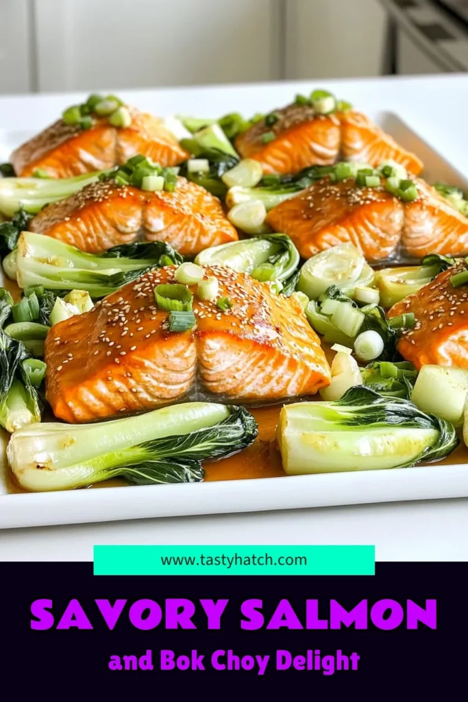 Delight in the flavors of Sheet-Pan Sesame Ginger Salmon and Bok Choy! This easy recipe features tender salmon fillets paired with perfectly roasted bok choy, all infused with a tasty sesame ginger marinade. In just 25 minutes, impress your family with this healthy dish that's simple to make and clean up! Ready to cook up something delicious? Click through for the full recipe now! #SheetPanDinner #HealthyEating #SalmonRecipe #BokChoy