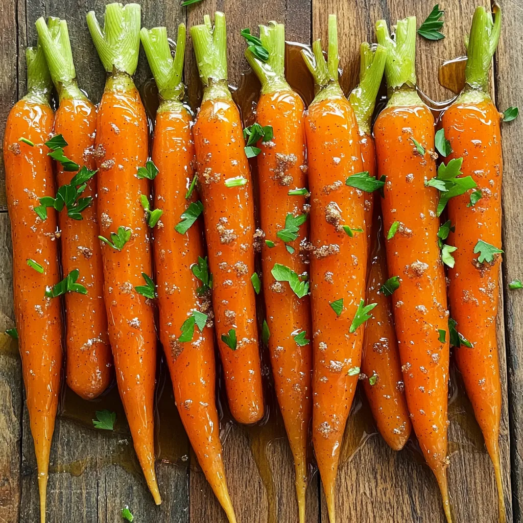 - 1 pound baby carrots (or 4 medium regular carrots, peeled and sliced into ½ inch thick pieces) - 2 tablespoons unsalted butter - 3 tablespoons pure maple syrup - 1 tablespoon packed brown sugar - ½ teaspoon ground cinnamon - ¼ teaspoon salt - ¼ teaspoon freshly cracked black pepper - Fresh parsley, finely chopped, for garnish (optional) You can swap baby carrots for regular carrots. Just peel and slice them. If you want a dairy-free option, use coconut oil instead of butter. Maple syrup can be replaced with honey or agave syrup, but the flavor will change slightly. For those who avoid sugar, try a sugar substitute that measures like brown sugar. Ground cinnamon can also be omitted or replaced with nutmeg for a different taste. Use a kitchen scale for precise measurements. One pound of carrots is about four medium ones. When measuring sticky ingredients like maple syrup and brown sugar, use a liquid measuring cup for maple syrup. For brown sugar, pack it tightly into a dry measuring cup to get an accurate amount. If you don't have a scale, remember that 1 tablespoon equals 3 teaspoons, which helps when measuring smaller amounts. First, choose your carrots. You can use baby carrots or regular ones. If you pick regular carrots, peel them first. Then, cut them into even pieces about ½ inch thick. This helps them cook well and stay tender. Next, fill a medium saucepan with water. Bring the water to a rolling boil. Once it boils, add the carrots. Cook them for 5 to 7 minutes. You want them tender but still a bit crunchy. When done, drain the carrots and set them aside. Now, let’s make the glaze. Use the same saucepan over medium heat. Add 2 tablespoons of unsalted butter. Let it melt fully, then mix in 3 tablespoons of pure maple syrup, 1 tablespoon of brown sugar, ½ teaspoon of ground cinnamon, ¼ teaspoon of salt, and ¼ teaspoon of black pepper. Stir this mixture for about 2 to 3 minutes. You want it to thicken a little and become syrupy. Return the cooked carrots to the saucepan. Pour the warm maple glaze over them. Gently toss the carrots in the glaze until they are all coated. Cook for an additional 3 to 5 minutes. Stir them often until they heat through and soak up the sweet syrup. When the carrots are ready, take the saucepan off the heat. For a nice touch, sprinkle fresh parsley on top. This adds color and a fresh taste. You can serve the glazed carrots in a shallow bowl. Drizzle a bit more maple syrup over them for extra sweetness if you like. To cook perfect carrots, use baby carrots for ease. If you choose regular carrots, peel them and cut them into ½ inch pieces. This size helps them cook evenly. Boil them just until tender but still crisp. Aim for 5-7 minutes of boiling time. Drain them well to avoid a watery glaze. The right glaze makes all the difference. Start with unsalted butter in a warm pan. Let it melt before adding the maple syrup and brown sugar. Stir in ground cinnamon, salt, and black pepper. Simmer this mixture for 2-3 minutes. You want it thick and syrupy. Remember to taste as you go; adjust the sweetness if needed. Presentation matters when serving maple glazed carrots. Use a shallow bowl or platter to show off their color. For a pop of freshness, sprinkle finely chopped parsley on top. If you want more sweetness, drizzle extra maple syrup over the carrots. They pair well with roasted meats or as a vibrant side to any meal. {{image_4}} You can easily change the taste of maple glazed carrots. Try adding a splash of orange juice for a citrus kick. A pinch of nutmeg can add warmth and depth. For a spicy twist, add a dash of cayenne pepper. You can also mix in crushed garlic for a savory note. These additions can make your dish unique and exciting. If you want a vegan option, swap the butter for coconut oil or vegan butter. You can also use agave syrup instead of maple syrup for a lighter sweetness. For a lower sugar option, reduce the brown sugar or use a sugar substitute. These changes keep the dish delicious while meeting dietary needs. Serving maple glazed carrots can be fun! Try using a shallow bowl to show off their bright color. For a festive touch, add chopped nuts like walnuts on top for crunch. You can also serve them with a drizzle of extra maple syrup for sweetness. Pair them with roasted meats or grilled veggies for a complete meal. After you enjoy your maple glazed carrots, store leftovers in an airtight container. Keep them in the fridge for up to three days. Make sure to let the carrots cool before sealing them. This helps keep the glaze fresh and tasty. To reheat your carrots, use the microwave or a pan on the stove. If using the microwave, place them in a bowl and cover it. Heat in short bursts, stirring in between, until warm. On the stove, add a little butter or water to a pan. Heat gently over low heat, stirring often. You can freeze maple glazed carrots for longer storage. Place cooled carrots in a freezer-safe bag or container. Remove as much air as possible before sealing. They can last for up to three months in the freezer. To use them, thaw in the fridge overnight, then reheat as described above. Yes, you can use frozen carrots. They are convenient and save time. Just remember to thaw them first. Drain any excess water before you glaze them. This helps the glaze stick better. Frozen carrots may cook faster, so check them often. To thicken the glaze, simmer it longer. This lets extra liquid cook off. You can also add a bit of cornstarch mixed with water. Stir this mix into the glaze until it thickens. Just remember to keep stirring to avoid lumps. Maple glazed carrots pair well with many dishes. They are great alongside roasted meats, like chicken or pork. You can also serve them with grains, like rice or quinoa. For a vegetarian meal, try them with a hearty salad or lentil dish. Yes, you can prep them ahead of time. Cook the carrots and make the glaze. Store them separately in the fridge. When you are ready to serve, reheat the carrots and glaze together. This way, you keep the flavors fresh and vibrant. In this post, we covered how to make maple glazed carrots. We shared the key ingredients, how to prep and cook them, and tips for the perfect glaze. You learned about ingredient swaps and storage tips. Remember, these carrots shine with flavor, and you can try fun variations too. Maple glazed carrots will impress at any meal. Enjoy making them your own!