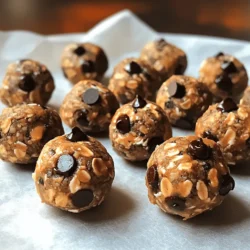 To make these delicious Peanut Butter Chocolate Chip Energy Bites, gather these simple ingredients: - 1 cup rolled oats - 1/2 cup natural creamy peanut butter - 1/4 cup honey or maple syrup - 1/2 cup dark chocolate chips - 1/4 cup ground flaxseed - 1/2 teaspoon pure vanilla extract - A small pinch of salt You can easily swap ingredients based on what you have at home. Here are some good options: - Peanut Butter: Use almond butter or sunflower seed butter for nut-free bites. - Honey or Maple Syrup: Agave syrup works well if you want a vegan choice. - Dark Chocolate Chips: Use milk chocolate chips or even carob chips for a different taste. - Rolled Oats: Quick oats can also be used, but they may change the texture slightly. - Ground Flaxseed: Chia seeds are a great substitute for added nutrition and fiber. Understanding the benefits of these ingredients adds to their appeal: - Rolled Oats: They provide fiber, which helps with digestion and keeps you full longer. - Natural Creamy Peanut Butter: Packed with healthy fats and protein, it keeps energy levels stable. - Honey or Maple Syrup: These natural sweeteners offer quick energy without refined sugars. - Dark Chocolate Chips: They contain antioxidants and can boost mood and energy. - Ground Flaxseed: This ingredient is rich in omega-3 fatty acids, supporting heart health. - Pure Vanilla Extract: It adds flavor without extra calories and may help reduce stress. - Salt: A pinch enhances all the flavors and balances sweetness. These ingredients not only taste great but also offer many health benefits, making these energy bites a smart snack choice. Start by gathering your ingredients. You need rolled oats, ground flaxseed, a pinch of salt, creamy peanut butter, honey or maple syrup, dark chocolate chips, and vanilla extract. In a large mixing bowl, add 1 cup of rolled oats, 1/4 cup of ground flaxseed, and a small pinch of salt. Mix these dry ingredients well. This step is key; it helps your energy bites have a good texture. In another bowl, mix together 1/2 cup of peanut butter, 1/4 cup of honey or maple syrup, and 1/2 teaspoon of vanilla extract. Whisk until this mixture is smooth and creamy. This creamy blend will help bind the dry ingredients later. Now, pour this creamy peanut butter mixture into the bowl with the dry ingredients. Stir it well until everything is mixed evenly. Make sure there are no dry oats left. Once your mixture is combined, it’s time to add the fun part: the chocolate chips! Gently fold in 1/2 cup of dark chocolate chips. Do this carefully to keep the chips intact. Now, scoop out the mixture with your hands and shape it into small balls, about 1-inch in size. If the mixture is sticky, wet your hands with a little water. This helps shape the bites easily. Place the formed energy bites on a parchment-lined baking sheet. Make sure they aren’t touching. Chill them in the fridge for about 30 minutes. This helps them firm up. After chilling, store them in an airtight container. Enjoy your tasty energy bites! When making energy bites, there are a few common mistakes you should avoid. First, do not skip the salt. A small pinch enhances the flavors of the other ingredients. Second, make sure to measure the oats and peanut butter correctly. Too much peanut butter can make the mixture too sticky, while too few oats can make them fall apart. Lastly, avoid over-mixing after adding the chocolate chips. This keeps your bites from becoming tough. Want to boost the flavor? Here are some tips. You can add spices like cinnamon or nutmeg for warmth. A dash of sea salt can enhance sweetness. If you like a fruity twist, try adding dried fruits like cranberries or raisins. Using dark chocolate chips adds richness. For a nutty crunch, toss in chopped nuts like almonds or walnuts. Feel free to get creative! If you have dietary needs, you can easily adapt this recipe. For a vegan version, swap honey for maple syrup. Use gluten-free oats if you need a gluten-free option. For nut allergies, try sunflower seed butter. If you want to reduce sugar, use less honey or chocolate. Each change can still give you a tasty energy bite! {{image_4}} You can easily make these energy bites vegan. Instead of honey, use maple syrup for sweetness. It works well and keeps the bites plant-based. Choose vegan chocolate chips too. Many brands offer great options. This way, you can enjoy a tasty snack without any animal products. If you need gluten-free energy bites, it’s simple. Ensure your oats are certified gluten-free. Most rolled oats are safe, but always check the label. The other ingredients, like peanut butter and chocolate chips, are usually gluten-free too. This makes it easy for everyone to enjoy these bites. Want to add some fun flavors? Here are a few ideas: - Dried fruits: Chopped dates, cranberries, or apricots add sweetness and chewiness. - Nuts: Chopped almonds, walnuts, or pecans give a crunchy texture. - Seeds: Pumpkin or sunflower seeds boost nutrition and add crunch. - Spices: Try adding a dash of cinnamon or cocoa powder for extra flavor. Mix and match these additions to create your perfect energy bite! To keep your peanut butter chocolate chip energy bites fresh, place them in an airtight container. You can store them in the fridge for easy access. Make sure to layer parchment paper between each layer if stacking them. This prevents sticking and keeps them intact. These energy bites last up to one week in the refrigerator. After that, they may start to lose their flavor and texture. If you notice any change in smell or appearance, it's best to toss them out. Storing them properly helps maintain taste and quality. You can freeze these energy bites for longer storage. Place them in a single layer on a baking sheet and freeze for about an hour. Once solid, transfer them to a freezer-safe bag. They can last for up to three months in the freezer. To enjoy, simply thaw them in the fridge overnight or at room temperature for a quick snack. Yes, you can use crunchy peanut butter! It adds a fun texture. The bites will have little crunchy bits that make each bite exciting. Just keep the other ingredients the same. If you love more crunch, this is a great option. Absolutely! These energy bites are great for kids. They are easy to eat and packed with healthy ingredients. Kids will enjoy the chocolate chips and the nutty flavor. Plus, they are a perfect snack for after school or sports. To make these energy bites healthier, you can try a few things: - Use less honey or maple syrup to reduce sugar. - Add more ground flaxseed for extra fiber. - Substitute dark chocolate chips with unsweetened cocoa nibs. - Include chopped nuts or seeds for more nutrients. These changes can help you create a snack that fits your diet better. You learned about making energy bites in this blog post. We covered all the key ingredients, how to mix and shape them, and shared tips to avoid mistakes. We also explored variations that fit different diets. Finally, I shared storage info to keep them fresh. These energy bites are easy to make and can comfort you anytime. Enjoy creating your own!