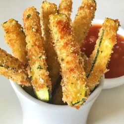 To make crispy Parmesan zucchini fries, gather these ingredients: - 2 medium zucchinis, sliced into fry-shaped sticks - 1 cup panko breadcrumbs (for an extra crispy texture) - 1/2 cup freshly grated Parmesan cheese - 1 teaspoon garlic powder - 1 teaspoon dried oregano - 1/2 teaspoon salt - 1/4 teaspoon freshly ground black pepper - 2 large eggs, beaten - 1 tablespoon olive oil (for drizzling) Using fresh ingredients is key to great flavor. Fresh zucchinis provide crunch and moisture. When they are in season, zucchinis taste better. Freshly grated Parmesan cheese melts beautifully and adds rich flavor. It also helps create that perfect crispy coating. High-quality panko breadcrumbs give your fries a satisfying crunch. Always choose the best ingredients for the tastiest results. You need a few tools to make the process easier: - A sharp knife for slicing zucchinis - A cutting board for safety - Two shallow mixing bowls for the egg and breadcrumb mixtures - A baking sheet lined with parchment paper for easy cleanup - A spatula for flipping the fries halfway through baking These tools help ensure your crispy Parmesan zucchini fries turn out perfectly every time. {{ingredient_image_2}} First, set your oven to 425&deg;F (220&deg;C). This temperature helps the fries get nice and crispy. Next, take a baking sheet and line it with parchment paper. This makes cleaning up a breeze. Grab a shallow mixing bowl for the coating. Add the panko breadcrumbs, grated Parmesan cheese, garlic powder, dried oregano, salt, and black pepper. Mix them well so every bite is full of flavor. Now, take a second shallow bowl and beat the two eggs. This will help the coating stick to the zucchini. Dip each zucchini fry into the egg, letting the excess drip off. Then roll it in the breadcrumb mix. Press firmly to make sure it sticks well. Once all the fries are coated, lay them out on the baking sheet. Leave some space between each fry. This helps them cook evenly. Lightly drizzle olive oil on top for extra crispiness. Bake them for 20 to 25 minutes. Flip them halfway through to ensure even browning. They are ready when they look golden brown and feel crispy. Let them cool for a moment before serving. To make your zucchini fries even crispier, use panko breadcrumbs. They have a light, airy texture. This helps them get nice and crunchy when baked. You can also try adding a bit of cornmeal to the breadcrumb mix. Cornmeal gives a unique crunch that elevates the texture. Drizzle a little olive oil before baking. This helps the coating brown nicely in the oven. I love serving these fries in a cone made from parchment paper. It looks fun and keeps things neat. Pair them with marinara sauce for dipping. The rich flavor of the sauce complements the fries well. You can also try ranch or garlic aioli for a twist. These dips add more taste and make each bite a delight. One common mistake is overcrowding the baking sheet. If the fries are too close, they will steam instead of crisp. Make sure to space them out for even cooking. Another mistake is not pressing the coating onto the fries. Pressing helps the mixture stick better. Lastly, avoid skipping the flipping step halfway through baking. This ensures both sides get crispy and golden brown. Pro Tips Choose Fresh Zucchini: Select firm, unblemished zucchinis for the best flavor and texture. Fresh vegetables yield the crispiest fries. Customize Your Coating: Feel free to add other spices such as paprika or cayenne pepper to the breadcrumb mixture for an extra kick. Ensure Even Cooking: Make sure the zucchini fries are spread out in a single layer on the baking sheet; overcrowding can lead to sogginess. Experiment with Dips: Try serving your zucchini fries with different dips like ranch, garlic aioli, or tzatziki for varied flavors. {{image_4}} If you love heat, try adding spice to your fries. You can mix cayenne pepper or red pepper flakes into the breadcrumb mix. Start with a pinch and taste as you go. This adds a nice kick while keeping the same great crunch. You can also serve these fries with a spicy dipping sauce. A spicy ranch or sriracha mayo works well and adds more flavor. You can switch up the cheese to make it your own. Try using mozzarella for a stretchy, gooey treat. Or, use a sharp cheddar for a bold taste. You can also mix cheeses together for a unique flavor. Just remember to keep the total amount of cheese the same. This way, you will still get that perfect crunch. Want to make these fries gluten-free? Just use gluten-free panko breadcrumbs. They are easy to find in stores now. You can also make your own by grinding gluten-free crackers in a food processor. The texture will still be light and crispy, so you won't miss the regular breadcrumbs. This way, everyone can enjoy a tasty snack! To store leftover zucchini fries, place them in an airtight container. Make sure the fries are completely cool before sealing the container. This helps prevent sogginess. You can keep them in the fridge for 2 to 3 days. If you want to keep them longer, freezing is a better option. To reheat your zucchini fries, use the oven. Preheat it to 375&deg;F (190&deg;C). Spread the fries on a baking sheet in a single layer. Bake for about 10 to 15 minutes. This method helps restore their crispiness. Avoid using the microwave, as it can make them soggy. If you want to freeze zucchini fries, start by cooling them completely. Arrange the fries in a single layer on a baking sheet and freeze them for 1 to 2 hours. Once frozen, transfer them to a freezer bag. This keeps them from sticking together. You can store them for up to 3 months. When you're ready to eat, bake them straight from the freezer. Just add a few extra minutes to the baking time. Yes, you can prepare zucchini fries ahead of time. Slice the zucchini and coat them with the breadcrumb mixture. Place them on a baking sheet and cover with plastic wrap. Store them in the fridge for up to 24 hours. This saves time when you&rsquo;re ready to bake! If you don&rsquo;t have Parmesan, try using Pecorino Romano or nutritional yeast. Both give a nice flavor. Cheddar can work too, but it won't have the same taste as Parmesan. Experiment with your favorite cheese to find what you like best! To keep your zucchini fries crispy, follow these tips. Make sure to dry the zucchini well before coating. Use panko breadcrumbs for extra crunch. Bake them at a high temperature and don&rsquo;t overcrowd the baking sheet. Flip them halfway through baking to crisp all sides. Yes, zucchini fries are a great low-carb snack! Zucchini is low in carbs, making these fries a smart choice. Just watch the breadcrumbs if you need to cut carbs further. You can use crushed pork rinds or almond flour as a low-carb coating. Enjoy guilt-free! In this post, we covered how to make delicious zucchini fries. We discussed the right ingredients, tools, and steps for making them perfect. I shared tips for extra crispiness and suggested fun variations, like spicy or gluten-free options. Remember to store your leftovers properly to keep them tasty. With these methods, you can enjoy crispy zucchini fries anytime. Happy cooking!