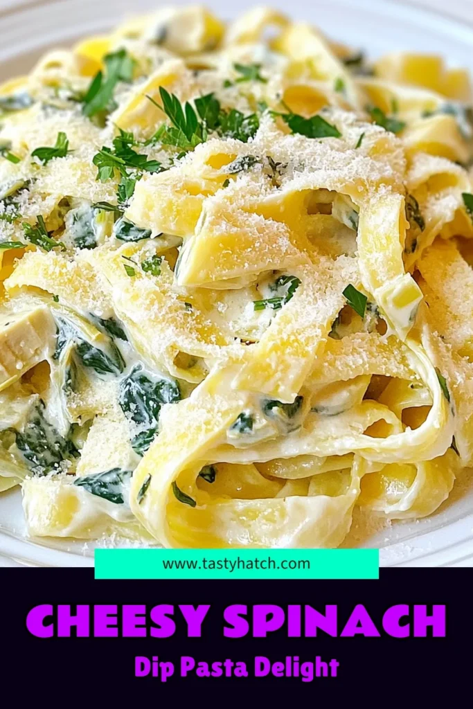 Indulge in this Cheesy Spinach Artichoke Pasta, a delicious twist on your favorite dip! This Spinach Artichoke Dip Pasta Recipe is creamy, satisfying, and perfect for any occasion. With easy fettuccine and savory artichokes, it's one of the best vegetarian pasta dishes you can make at home. Ready in just 30 minutes, it&rsquo;s perfect for busy nights. Try this creamy spinach artichoke pasta today! #PastaRecipes #Vegetarian #ComfortFood #SpinachArtichoke