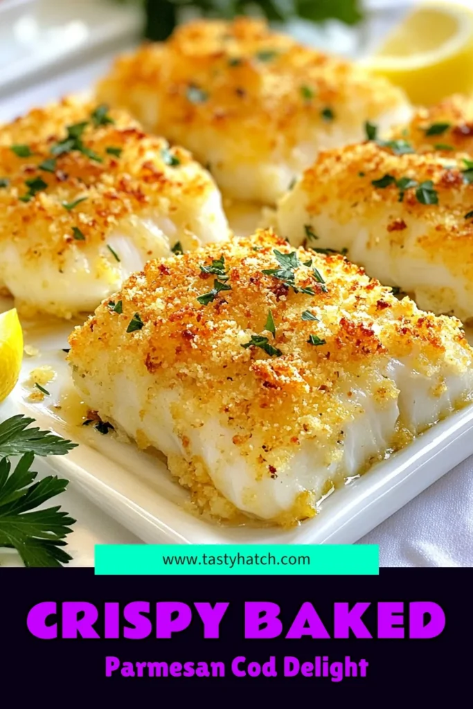Looking for a quick and delicious dinner option? Try this Baked Parmesan Crusted Cod! This easy baked cod recipe features flaky fish topped with a crispy panko crust, making it a healthy cod dinner everyone will love. Perfect for weeknight meals, this Parmesan crusted fish is a delightful choice. Click to save and make this Panko breaded cod recipe tonight! #BakedParmesanCod #HealthyDinner #EasyRecipe #SeafoodLove