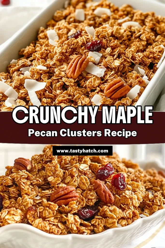 Indulge in the crunch of these homemade maple pecan granola clusters! This healthy granola recipe combines rolled oats, pecans, and the natural sweetness of maple syrup granola for a perfect breakfast or snacking option. Easy to prepare and packed with flavor, these pecan breakfast snacks are sure to impress. Try this recipe today and share your delicious results! #MaplePecanGranola #GranolaClusters #HealthySnacks #BreakfastRecipes