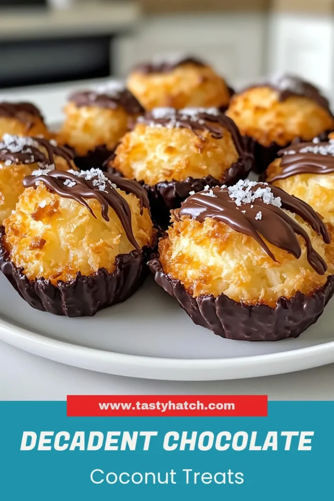 Indulge in these delectable chocolate drizzled coconut macaroons, an easy macaroon recipe perfect for sweet tooth cravings! Made with sweetened shredded coconut, these coconut chocolate treats are a delightful combo of chewy and rich. Learn how to make macaroons that are sure to impress your family and friends. Perfect for any occasion, save this easy recipe for your next dessert! #CoconutMacaroons #DessertRecipes #BakingIdeas #ChocolateTreats