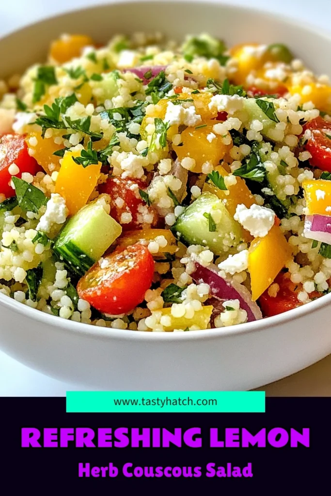 Discover the refreshing flavors of this Lemon Herb Couscous Salad! This easy couscous salad is perfect for summer, combining vibrant herbs and veggies for a delightful Mediterranean couscous salad. Packed with zesty lemon, it's a delicious vegetarian summer salad that everyone will love. Perfect as a side or a light meal, get the full herb couscous recipe and impress your guests today! Save this recipe for future picnics and gatherings! #LemonCouscousSalad #EasyCouscousSalad #HerbCouscousRecipe #MediterraneanCouscousSalad