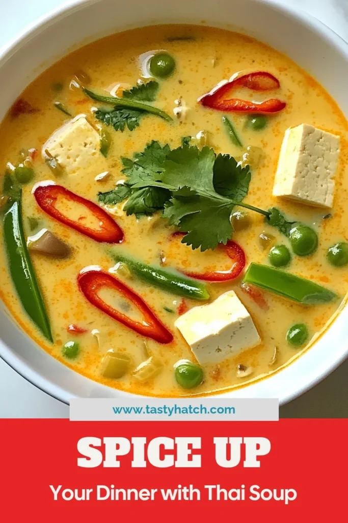 Discover the delightful flavors of Spicy Thai Coconut Soup with this easy Vegan Thai Soup Recipe! Featuring creamy coconut milk, tender tofu, and colorful veggies, this Coconut Milk Soup is perfect for a cozy dinner. Whip up this Thai Curry Soup with Vegetables in just 25 minutes and savor every bite. Ready to spice up your meal? Save this recipe for a delicious, healthy treat! #SpicyThaiCoconutSoup #VeganThaiSoup #CoconutMilkSoup #TofuSoupRecipe