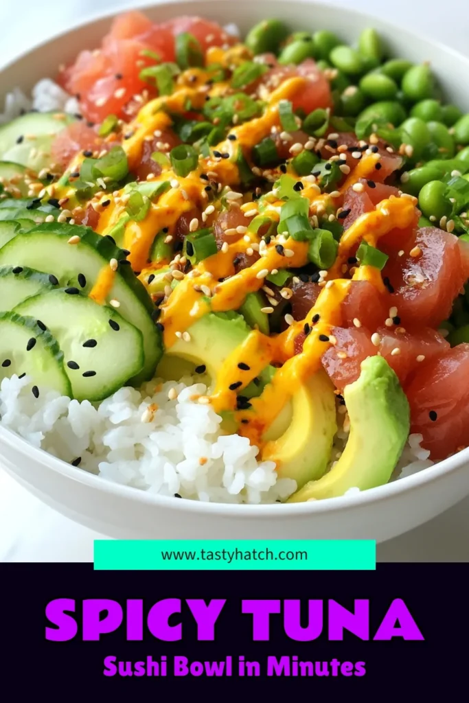 Discover the perfect Spicy Tuna Sushi Bowl with our easy sushi bowl recipe! Learn how to make sushi bowl at home with sushi rice recipe that's simple and delicious. This homemade sushi bowl combines fresh sushi-grade tuna, avocado, and vibrant veggies for a nutritious meal. Ideal for sushi lovers or anyone craving flavor! Save this recipe for a delightful dining experience. #SushiBowl #SpicyTuna #HomeCooking #EasyRecipes