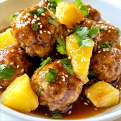 The key to great teriyaki pineapple meatballs is fresh and simple ingredients. You want to use the best flavors to make your dish pop. Here&rsquo;s what you need: - 1 pound ground chicken or turkey - 1/2 cup breadcrumbs - 1/4 cup fresh cilantro, finely chopped - 1/4 cup green onions, thinly sliced - 1/2 teaspoon garlic powder - 1/2 teaspoon ginger powder - 1/2 teaspoon salt - 1/4 teaspoon black pepper - 1/4 cup pineapple juice (freshly squeezed or canned) - 1/4 cup low-sodium soy sauce - 2 tablespoons brown sugar (or substitute with coconut sugar) - 1 tablespoon rice vinegar - 1 cup pineapple chunks (fresh or canned) - Sesame seeds, for garnish Each ingredient plays a role. The ground meat gives a base, while breadcrumbs add texture. Fresh cilantro and green onions bring a burst of flavor. The spices, garlic powder, and ginger powder, enhance the taste. Pineapple juice and soy sauce create the sweet and savory teriyaki sauce. Brown sugar or coconut sugar adds a hint of sweetness, while rice vinegar balances it all. Finally, pineapple chunks add a juicy surprise, and sesame seeds make it look beautiful. With these ingredients, you can create a dish that is both tasty and fun. Whether you&rsquo;re cooking for family or friends, these meatballs will impress everyone! {{ingredient_image_2}} - Preheat the oven to 400&deg;F (200&deg;C). - Line a baking sheet with parchment paper. First, set your oven to 400&deg;F. This heat is perfect for cooking the meatballs evenly. While the oven warms up, grab a baking sheet. Line it with parchment paper. This will prevent the meatballs from sticking. You want them to come off easily. - Combine ground meat, breadcrumbs, and spices. In a big bowl, mix together the ground chicken or turkey and breadcrumbs. Add in chopped cilantro and green onions. Then sprinkle in garlic powder, ginger powder, salt, and black pepper. Mix it all well so each bite has flavor. - Shape mixtures into small meatballs and arrange them on the baking sheet. Take a spoonful of the mixture, about 1.5 tablespoons, and roll it into a ball. Place these meatballs on the prepared baking sheet. Keep them about one inch apart. This way, they will bake evenly without sticking together. - Bake for 15-20 minutes until golden brown. Now, slide the baking sheet into your preheated oven. Let the meatballs bake for 15 to 20 minutes. They should turn a nice golden brown and look cooked through. This gives them a lovely color and flavor. - Simmer sauce ingredients until slightly thickened. While the meatballs bake, it's time to make the teriyaki sauce. In a small pot, mix pineapple juice, soy sauce, brown sugar, and rice vinegar. Heat it on medium. Stir it occasionally and let it simmer. After about 5 minutes, the sauce will thicken a bit. - Toss meatballs with teriyaki sauce and pineapple chunks. Once the meatballs are done, take them out of the oven. Add them to the pot with your teriyaki sauce. Toss in pineapple chunks too. Gently mix so the meatballs are coated with the sauce. Serve them on a platter, and don&rsquo;t forget to sprinkle sesame seeds on top for a nice touch. Enjoy your tasty meal! To make great meatballs, use breadcrumbs. They help bind the meat. Aim for a good moisture balance. If your mix is too dry, add a bit of pineapple juice. If too wet, add more breadcrumbs. This balance keeps your meatballs tender and juicy. When it comes to flavor, fresh ingredients shine. Use fresh cilantro and green onions for the best taste. Canned pineapple works well, but fresh adds a nice crunch. Fresh garlic and ginger also boost the flavor. Always choose the best ingredients you can find. Make your dish look fun! Serve the meatballs on a large platter. Add fresh pineapple slices beside them. Sprinkle sesame seeds on top for a nice touch. Garnish with cilantro leaves for a tropical vibe. This makes your meal not just tasty but also pretty! Pro Tips Use Fresh Ingredients: For the best flavor, use fresh pineapple and herbs. Fresh ingredients enhance the sweetness and overall taste of the meatballs. Adjust the Sauce Sweetness: Feel free to adjust the amount of brown sugar or coconut sugar in the teriyaki sauce according to your sweetness preference. Serve with Rice: These meatballs go wonderfully with steamed rice or quinoa. The sauce will soak into the grains, making for a delicious meal. Experiment with Proteins: You can substitute the ground chicken or turkey with ground pork or beef for a different flavor profile. {{image_4}} You can use many types of meat for these meatballs. Ground pork adds a rich flavor. Ground beef offers a hearty taste. You can mix meats for a unique twist. Each option brings its own taste and texture. Just remember to adjust cooking times as needed. If you want meatless meatballs, there are great choices. Use lentils, chickpeas, or black beans as a base. You can also try tofu for a soft texture. Mix in breadcrumbs and spices to match the original recipe. These options still soak up the teriyaki sauce well. These meatballs pair wonderfully with many sides. Try serving them over rice or quinoa. A fresh salad adds crunch and color. You can also serve them in lettuce wraps for a fun twist. A tropical fruit salsa would be a great addition too. Enjoy exploring these options! To keep your teriyaki pineapple meatballs fresh, store them in a sealed container. Place the meatballs and sauce together to retain moisture and flavor. They will stay good in the fridge for up to three days. Make sure to let them cool before sealing. This helps to prevent condensation and keeps them from getting soggy. If you want to save some for later, freezing works well! Place the cooked meatballs in a single layer on a baking sheet. Freeze them for about an hour, then transfer them to a freezer bag. This method stops them from sticking together. When you're ready to eat, just reheat them in the oven at 350&deg;F (175&deg;C) for about 20 minutes or until hot. Cooked meatballs can last in the fridge for up to three days. In the freezer, they stay good for about three months. After that, the flavor may fade, but they will still be safe to eat. Always check for any signs of spoilage before using leftovers. To check if the meatballs are done, look for a few signs. They should be golden brown on the outside. Use a meat thermometer if you have one. The inside should read 165&deg;F (75&deg;C). If you don&rsquo;t have a thermometer, cut one open. It should not be pink inside. Finally, the juices should run clear. This means they are ready to serve. Yes, making teriyaki sauce at home is easy! You only need a few simple ingredients. Here&rsquo;s a quick recipe: - 1/4 cup pineapple juice - 1/4 cup low-sodium soy sauce - 2 tablespoons brown sugar - 1 tablespoon rice vinegar Mix these in a small pot. Heat over medium until it simmers. Stir it for about 5 minutes. Wait until it thickens slightly. Now you have fresh teriyaki sauce! If you don&rsquo;t have pineapple juice, don&rsquo;t worry! Here are some great substitutes: - Orange juice adds sweetness. - Apple juice gives a nice fruity flavor. - Coconut water offers a tropical taste. - Even a mix of vinegar and water works in a pinch. These options will keep your dish tasty and fun. Absolutely! You can easily make this recipe gluten-free. Look for gluten-free breadcrumbs. Many brands offer them now. For soy sauce, choose tamari sauce. It&rsquo;s a gluten-free option. Both swaps will keep your meatballs flavorful and safe for those with gluten sensitivities. Enjoy your cooking! You can create tasty meatballs with simple steps and fresh ingredients. We covered how to mix and bake them, then toss them in a yummy teriyaki sauce. Remember, you can switch meats or try veggie options if you like. Don't forget to store leftovers right for future meals. Experiment with flavors and toppings to enjoy a tropical twist. Now you're ready to make this fun dish at home! Enjoy your cooking adventure.