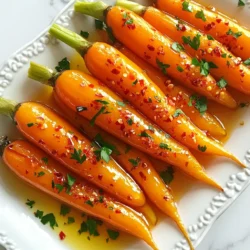To make spicy honey glazed carrots, you need: - 1 pound baby carrots (or regular carrots, peeled and sliced) - 3 tablespoons honey - 1 tablespoon olive oil - 1 teaspoon chili flakes (adjust to your spice level) - 1/2 teaspoon smoked paprika - 1/2 teaspoon garlic powder - Salt and black pepper to taste - Fresh parsley, finely chopped for garnish These ingredients work together to create a sweet and spicy flavor. The honey brings sweetness, while chili flakes add heat. Smoked paprika gives a nice depth to the dish. You can enhance the flavor with different add-ins. Consider: - 1 teaspoon lemon juice for brightness - A dash of soy sauce for umami - Additional spices like cumin or coriander for a twist These options can take the dish to another level. Feel free to mix and match based on your taste. If you run out of an ingredient, don't worry! Here are some easy swaps: - Maple syrup instead of honey for a vegan option - Canola oil instead of olive oil for a neutral flavor - Fresh garlic instead of garlic powder for a stronger taste Using these substitutions keeps the essence of the dish while allowing you to work with what you have. Enjoy making these yummy carrots! {{ingredient_image_2}} First, set your oven to 400&deg;F (200&deg;C). This heat helps the carrots roast well. If you use baby carrots, you can skip peeling. If you have regular carrots, peel them. Then, cut them into sticks. Aim for pieces that are similar in size. This lets them cook evenly. In a large bowl, mix 3 tablespoons of honey with 1 tablespoon of olive oil. Add 1 teaspoon of chili flakes for heat. If you like it spicy, feel free to add more. Next, sprinkle in 1/2 teaspoon of smoked paprika and 1/2 teaspoon of garlic powder. Don&rsquo;t forget a pinch of salt and black pepper. Whisk all these ingredients until smooth. The glaze should look shiny and inviting. Now, gently add the carrots to the bowl with the glaze. Toss them well, so they are all coated. Take a baking sheet and line it with parchment paper. Spread the glazed carrots in a single layer on the sheet. This helps them roast evenly. Place the baking sheet in your preheated oven. Roast the carrots for about 25-30 minutes. Stir them halfway through for even browning. They are ready when they are tender and caramelized. After roasting, transfer the carrots to a serving dish. For a fresh touch, sprinkle chopped parsley on top. Enjoy your tasty creation! To get that perfect glaze, start with good honey. Use a thick honey for a rich flavor. Mix it with olive oil, chili flakes, smoked paprika, and garlic powder. Whisk until smooth. The mixture should stick well to the carrots. If it is too thick, add a bit more olive oil. This ensures every bite is sweet and spicy. Spice is key to this dish. If you like it hot, use more chili flakes. Start with one teaspoon if you want medium heat. You can always add more later. If you want it milder, reduce the chili flakes to half a teaspoon. Taste the glaze before mixing with the carrots. Adjust as needed to fit your taste. Presentation matters, even for simple dishes. Serve the carrots on a nice plate or wooden board. This adds a rustic feel. Drizzle leftover glaze over the top for shine. Sprinkle fresh parsley on the carrots for color. This not only looks good but adds a fresh taste. Enjoy the beauty of your dish before you dig in! Pro Tips Adjust the Spice Level: Feel free to modify the amount of chili flakes according to your heat preference. Start with less and add more if you like it spicier. Use Fresh Ingredients: Fresh baby carrots will yield the best flavor and texture. If using regular carrots, make sure they are crisp and not overcooked. Experiment with Glazes: Try adding a splash of soy sauce or a squeeze of lime juice to the glaze for an extra layer of flavor. Storage Tips: Leftover glazed carrots can be stored in an airtight container in the fridge for up to 3 days. Reheat in the oven for best results. {{image_4}} You can make your carrots sweeter or spicier. To add sweetness, try using maple syrup instead of honey. This gives a nice twist. For more heat, add extra chili flakes or a dash of hot sauce. Both choices enhance the flavor and keep it fun. You can mix in other veggies too! Try bell peppers, zucchini, or sweet potatoes. They add color and taste. Just cut them into similar sizes as the carrots. This way, they cook evenly. Roasting a mix creates a great side dish for any meal. You can cook these carrots in different ways. If you don&rsquo;t want to roast, try steaming them. Steaming keeps the carrots tender and bright. You can also grill them for a smoky flavor. Just brush on the honey glaze while they cook. Each method gives a unique taste! To keep your spicy honey glazed carrots fresh, let them cool first. Place them in an airtight container. Store them in the fridge for up to four days. This way, they stay safe and tasty for later meals. When you're ready to enjoy your leftovers, reheat them in the oven. Preheat the oven to 350&deg;F (175&deg;C). Spread the carrots on a baking sheet and heat for about 10-15 minutes. This brings back their yummy glaze and keeps them warm and soft. You can also use a microwave; just heat in short bursts. Stir and check often to avoid overcooking. If you want to save your carrots for a long time, freezing is a great option. First, let the cooked carrots cool completely. Then, place them in a freezer-safe bag or container. Squeeze out any air to prevent freezer burn. They can last for up to three months in the freezer. When you want to eat them, thaw in the fridge overnight and reheat as usual. Yes, you can use regular carrots instead of baby ones. Just peel them and slice them into sticks. This will help them cook evenly and soak up the glaze. Regular carrots will add a great flavor too. If you need a honey substitute, try maple syrup or agave nectar. Both options will give a sweet taste. If you want a sugar-free option, you could use stevia or a sugar alternative. Just remember, the flavor will change a little. To make the dish less spicy, reduce the chili flakes. You can start with half a teaspoon or even less. If you want more sweetness, add a bit more honey. This will balance the heat and keep the dish tasty and enjoyable for everyone. In this blog post, we explored how to make spicy honey glazed carrots. We covered key ingredients, helpful preparation steps, and tips for perfecting the dish. You learned about flavor add-ins and easy swaps. I shared ideas for variations and how to store leftovers. These carrots are tasty and fun to make. With practice, you&rsquo;ll impress everyone at your next meal. Enjoy cooking and experimenting with flavors!