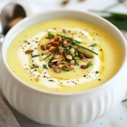 - 1 large head of cauliflower, cut into florets - 2 tablespoons olive oil - 1 medium onion, finely diced - 3 cloves garlic, minced - 4 cups vegetable broth - 1 cup coconut milk or heavy cream - 1 teaspoon ground cumin - 1/2 teaspoon smoked paprika - Salt and freshly ground black pepper to taste The main ingredients in this creamy roasted cauliflower soup create a warm and cozy dish. Cauliflower is the star here, giving the soup its creamy texture. Olive oil helps roast the cauliflower to golden perfection. Onion and garlic add a wonderful base flavor. Vegetable broth ties it all together. You can choose coconut milk for a dairy-free option or heavy cream for richness. Ground cumin and smoked paprika add depth and warmth. Lastly, salt and pepper enhance all these flavors. - Toasted pumpkin seeds - Fresh chives, chopped - Extra virgin olive oil Garnishes are a fun way to finish the soup. Toasted pumpkin seeds add crunch and a nutty flavor. Chopped fresh chives give a pop of color and freshness. A drizzle of extra virgin olive oil adds richness and makes the dish look elegant. These garnishes are not just pretty; they enhance the taste too! {{ingredient_image_2}} To start, preheat your oven to 425&deg;F (220&deg;C). This high heat will help the cauliflower get nice and golden. Next, take your large head of cauliflower and cut it into florets. On a baking sheet, toss these florets with 1 tablespoon of olive oil. Make sure each piece is coated well. Season them generously with salt and pepper. Spread the florets out in one layer. This ensures they roast evenly. Now, place the baking sheet in the hot oven. Roast the cauliflower for about 25-30 minutes. Stir the florets halfway through to get an even cook. Look for them to be golden and tender when done. While your cauliflower roasts, let&rsquo;s get the aromatics ready. In a large pot, heat the remaining tablespoon of olive oil over medium heat. Add the finely diced onion. Saut&eacute; it for about 5 minutes. We want the onion to turn translucent and smell great. Next, add the minced garlic along with the ground cumin and smoked paprika. Cook this mix for another minute. Toasting the spices brings out their flavors. This step is key to a tasty soup. Once your cauliflower is roasted, add it to the pot with the onion and garlic mix. Pour in the vegetable broth and stir well. Bring this mixture to a gentle simmer. Let it simmer for about 10 minutes to let the flavors blend. Now, it&rsquo;s time to blend. Use an immersion blender to mix everything until smooth. If you&rsquo;re using a regular blender, do it in batches. Remember to cover the lid with a kitchen towel to avoid splatters. Once blended, stir in the coconut milk or heavy cream. Warm the soup for a few more minutes. Taste it and adjust with more salt and pepper if needed. Ladle the soup into bowls. For a nice touch, garnish with toasted pumpkin seeds, chopped fresh chives, or a drizzle of olive oil. Enjoy this creamy roasted cauliflower soup! To make your soup creamy, blending is key. Use an immersion blender right in the pot. It&rsquo;s easy and cuts down on mess. If you prefer a standard blender, blend in small batches. Always cover the lid with a towel to prevent hot splatters. You can also use a high-speed blender for an ultra-smooth texture. For a vegan option, coconut milk is a great choice. It adds a rich taste without dairy. You can also try cashew cream or blended silken tofu. Both options lend a nice creaminess without losing flavor. Spices and herbs can elevate your soup. Ground cumin and smoked paprika give a warm flavor. You might also try adding a pinch of nutmeg for depth. Fresh herbs like thyme or rosemary can brighten the taste. To adjust flavors, taste as you go. If you want it spicier, add a dash of cayenne. For more brightness, consider a squeeze of lemon juice. You can always add more salt and pepper to suit your palate. Experimenting is part of the fun! Pro Tips Roasting for Flavor: Ensure your cauliflower is well-coated with olive oil and seasoning before roasting; this enhances the depth of flavor and adds a lovely caramelized note. Adjusting Consistency: If you prefer a thicker soup, reduce the amount of broth or add an extra potato while simmering for more creaminess. Spice Variations: Experiment with different spices like curry powder or turmeric for a unique twist on the classic flavor profile. Garnishing Ideas: Try adding crispy bacon bits or a dollop of pesto for an extra layer of flavor and texture to your soup before serving. {{image_4}} You can easily make this soup vegan. Just swap the heavy cream for coconut milk. This will keep it rich and creamy. Use the full can for a thicker texture. You can also add nutritional yeast for a cheesy flavor. Want some heat? Add a pinch of chili powder or cayenne pepper. Start with a small amount and taste as you go. This will help build the spice level. You can also add fresh jalape&ntilde;os for a fresh kick. Feel free to get creative with your veggies. Try adding diced potatoes or carrots for sweetness. These will blend well and add different flavors. You can even mix in some spinach or kale for extra nutrients. To store your creamy roasted cauliflower soup, let it cool first. Pour it into an airtight container. This keeps the soup fresh and tasty. You can store it in the fridge for up to five days. If you plan to eat it later, just reheat it on the stove. Stir it well to make it creamy again. You can freeze the soup to enjoy later. First, let it cool completely. Pour it into freezer-safe bags or containers. Be sure to leave some space for the soup to expand. It will keep well in the freezer for about three months. When you&rsquo;re ready to eat, thaw it in the fridge overnight. Reheat it on the stove over low heat. Add a splash of water or broth if it seems too thick. This way, you&rsquo;ll have a delicious meal ready whenever you want! Yes, you can use frozen cauliflower. It saves time and is easy to find. To adapt the recipe, simply skip the roasting step. Instead, saut&eacute; the frozen florets directly with the onions and garlic. Cook until they are tender. Then, add the broth and blend as usual. This method still gives you a creamy soup. You can thicken the soup in several ways. One way is to add more cauliflower. Simply blend in extra cooked cauliflower for a thicker texture. Another option is to use potato. Dice and cook a potato with the soup, then blend it in. You can also mix in a little cornstarch or flour mixed with water. This will help thicken the soup without changing the flavor. This soup pairs well with many sides. A crusty bread is a great choice. It soaks up the soup perfectly. A simple green salad adds freshness. You can also serve it with crackers or cheese. These accompaniments enhance the meal and make it hearty. This blog post covered how to make creamy roasted cauliflower soup. We discussed key ingredients, step-by-step instructions, and tips for perfecting the flavor. You learned about variations, storage options, and answers to common questions. With these simple steps, you can create a delicious soup that fits your taste. Experiment with spices or garnishes to make it your own. Enjoy every spoonful of your fresh creation!