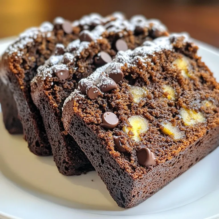 - 3 ripe bananas, mashed until smooth - 1/3 cup coconut oil, melted and slightly cooled - 1/2 cup brown sugar or coconut sugar, packed - 1 teaspoon pure vanilla extract - 1 teaspoon baking soda - 1/4 teaspoon sea salt - 1 cup all-purpose flour (or whole wheat flour) - 1/2 cup vegan chocolate chips - 1/2 teaspoon ground cinnamon (optional) These ingredients make up the heart of the bread. The ripe bananas add natural sweetness and moisture. Coconut oil gives it a rich flavor. Brown sugar adds depth and a slight caramel note. Baking soda helps it rise, while the salt enhances all the flavors. The flour holds everything together, and the chocolate chips bring joy in every bite. - 1/2 teaspoon ground cinnamon - Nuts like walnuts or pecans (optional) Adding cinnamon can warm up the flavors. It pairs well with bananas and chocolate. You can also throw in some nuts for a crunchy texture. This makes each slice even more special. If you don’t have coconut oil, you can use vegetable oil or applesauce. For the brown sugar, maple syrup or agave works too. If you need a gluten-free option, use almond flour or a gluten-free flour blend. These swaps keep the bread delicious while catering to your needs. Feel free to mix and match based on what you have. Cooking should be fun and creative! {{ingredient_image_2}} First, preheat your oven to 350°F (175°C). This step is key for even baking. Next, you need to prepare your loaf pan. Grease a standard loaf pan well with cooking spray or butter. You can also line it with parchment paper. This makes it easier to take the bread out later. In a large mixing bowl, combine the mashed bananas and melted coconut oil. Stir well until the mixture is smooth. This is where the magic starts. Now, add the brown sugar and vanilla extract. Mix until everything is combined and the sugar has mostly dissolved. This gives your bread a sweet flavor and rich aroma. Next, sprinkle the baking soda and sea salt over the banana mixture. Stir gently to mix these dry ingredients in. Be careful not to overmix! Now, gradually sift in the flour. Use a spatula to fold it into the wet mixture. Only mix until just combined. If you want extra warmth, add ground cinnamon here. Finally, fold in the vegan chocolate chips, making sure they’re spread throughout the batter. Now your batter is ready! To make your banana bread soft, use ripe bananas. They add natural sweetness and moisture. Mash them well until smooth. This step is key to a fluffy loaf. If you want a denser bread, substitute some all-purpose flour with whole wheat flour. This change gives a richer flavor. Make sure to mix the batter just until combined. Overmixing can lead to a tough bread. When adding flour, use a spatula to fold it in. Start from the bottom and lift the batter over the flour. This gentle motion helps keep the bread light. Avoid stirring too hard or for too long. If you see streaks of flour, that’s okay! You want to mix until you don’t see dry flour anymore. This method keeps the texture airy and pleasant. To keep your banana bread fresh, wrap it in plastic wrap. Store it at room temperature for up to three days. If you want it to last longer, freeze it. Slice the bread first, then wrap each piece separately. This way, you can grab a slice anytime. When ready to eat, thaw it at room temperature. You can also warm it in the oven for a few minutes. This brings back its fresh-baked taste. Pro Tips Use Overripe Bananas: The riper the bananas, the sweeter and more flavorful your bread will be. Look for bananas with lots of brown spots for the best results. Check Doneness with a Toothpick: Insert a toothpick into the center of the bread; it should come out clean or with a few moist crumbs. If it’s wet with batter, give it more time in the oven. Store Properly: To keep your Choco-Banana Bliss Bread fresh, wrap it in plastic wrap or store in an airtight container at room temperature for up to 3 days, or refrigerate for up to a week. Add Nuts for Crunch: For additional texture, consider folding in 1/2 cup of chopped walnuts or pecans along with the chocolate chips. {{image_4}} You can add nuts to your banana bread for a fun crunch. Walnuts or pecans work well. Use about 1/2 cup of chopped nuts. Mix them in when you add the chocolate chips. This gives the bread a nice texture and boosts the flavor. If you want more protein, nuts are a great choice. If you want to change the sweetness, you can try different sweeteners. Maple syrup or agave nectar can be used instead of brown sugar. Use about 1/3 cup of syrup. You may need to reduce the liquid in the recipe by a little. Coconut sugar is another option. It has a lovely caramel flavor. Just use the same amount as brown sugar. Spices can take your banana bread to the next level. Ground cinnamon adds warmth and depth. You can also add a dash of nutmeg for a cozy flavor. Try using 1/2 teaspoon of nutmeg if you like. For extra taste, vanilla extract is a must. You can even use almond extract for a unique twist. Just a drop goes a long way! To keep your vegan chocolate chip banana bread fresh, store it in an airtight container. This will help it stay moist. You can place it on the counter for up to three days. If you want to keep it longer, refrigerate it. Make sure to wrap it well to avoid drying out. Freezing is a great option if you want to save some for later. First, let the bread cool completely. Then, slice it into individual pieces. Wrap each slice in plastic wrap or foil. Place the wrapped slices in a freezer bag or container. Label it with the date. You can freeze it for up to three months. When you're ready to enjoy your banana bread, simply take out a slice from the freezer. Let it thaw on the counter for about 30 minutes. You can reheat it in the microwave for about 15 seconds. For a crispier texture, toast it in a toaster oven. Enjoy it warm for the best taste! Yes, you can use different flours. Whole wheat flour gives a denser texture. Almond flour adds a nutty flavor, while oat flour makes it softer. Just remember, each flour behaves differently. Adjust the liquid if needed. You may need to add more moisture. Experiment and find what you like best! If you don't have coconut oil, use vegetable oil or canola oil. Applesauce is a great substitute for a lower-fat option. You can also use melted vegan butter. Each of these will keep your bread moist and tasty. Choose what fits your diet and taste! This recipe is not gluten-free with all-purpose flour. However, you can make it gluten-free by using a gluten-free flour blend. Look for blends designed for baking. They usually have a mix of different flours and starches. This way, you can enjoy the same great taste without gluten! We explored how to make delicious vegan chocolate chip banana bread. I shared the main and optional ingredients that add flavor. Then, I walked you through each step of mixing and baking. Tips helped you achieve the right texture and freshness. We looked at variations for different tastes and storage methods to keep it yummy. With these ideas, you can bake a delightful treat. Enjoy making your own banana bread!