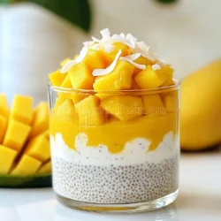 - 1 cup creamy coconut milk - 1/2 cup fresh or frozen mango, diced into small pieces - 1/4 cup chia seeds Coconut milk gives this pudding its rich, creamy texture. You can use canned coconut milk for a thick taste. Fresh mango adds a sweet, fruity burst. If fresh mango is not available, frozen works well too. Chia seeds are small but mighty. They soak up liquid and create that pudding-like feel. - 2 tablespoons honey or maple syrup - 1 teaspoon pure vanilla extract - A pinch of sea salt For sweetness, I suggest honey or maple syrup. Both options blend well with the coconut&rsquo;s flavor. A touch of pure vanilla extract boosts the taste. A pinch of sea salt balances the sweetness. You can adjust these to suit your taste. - Fresh mango slices - Finely shredded coconut - Mint for garnish Toppings make your pudding look nice and taste even better. Fresh mango slices add color and freshness. Shredded coconut gives a crunchy texture. A sprig of mint on top looks pretty and smells great. {{ingredient_image_2}} First, grab a medium mixing bowl. Pour in 1 cup of creamy coconut milk. Add 2 tablespoons of honey or maple syrup for sweetness. Mix in 1 teaspoon of pure vanilla extract and a pinch of sea salt. Whisk it all together until smooth. Now, gradually add 1/4 cup of chia seeds. Stir gently to avoid clumping. Cover the bowl with plastic wrap or a lid. Place it in the refrigerator. Chill for at least 4 hours, but overnight is best. This waiting time lets the chia seeds soak up the coconut milk and turn creamy. After chilling, take the bowl out of the fridge. Stir the pudding well to break up any clumps. Grab some serving glasses or bowls. Start by adding a layer of chia pudding as the base. Then layer on diced mango. Repeat until your glasses are full. Remember to top with chia pudding for a nice finish. Finally, decorate with fresh mango slices and a sprinkle of shredded coconut. This adds flair to your delightful dessert! You can easily change the sweetness of your pudding. If you want it sweeter, add more honey or maple syrup. For a less sweet version, reduce the syrup. You can also try adding flavors like lime or mint. A squeeze of lime juice gives a fresh taste. Chopped mint leaves add a lovely scent. Clumping is a common issue with chia seeds. To avoid it, add the seeds slowly while mixing. Stir gently, so they spread evenly. After chilling, stir the pudding again to break any clumps. This helps you get a smooth and creamy texture. Serve your pudding in clear glasses to show off those beautiful layers. It makes your dessert look fancy! To make it pop, add fresh mango slices on top. A sprinkle of shredded coconut gives a nice touch. You can even add a mint leaf for extra flair. Pro Tips Chill Longer for Best Texture: For a creamier and thicker pudding, allow it to chill overnight. This gives the chia seeds ample time to absorb the liquid. Fresh vs. Frozen Mango: While fresh mango adds vibrant flavor, frozen mango is a great alternative and can be used directly without thawing for a colder dessert. Adjust Sweetness: Taste the mixture before chilling and adjust the sweetness by adding more honey or maple syrup according to your preference. Layering for Visual Appeal: Layer the pudding and mango carefully to create a beautiful presentation. Using clear glasses will enhance the visual effect of the vibrant colors. {{image_4}} You can swap mango for many other fruits. Berries, like strawberries or blueberries, add a nice twist. Bananas bring a creamy texture and sweet flavor. You can also use seasonal fruits for fresh tastes. Think of peaches in summer or apples in fall. The key is to choose fruits you love. For a vegan option, replace honey with maple syrup. This keeps the sweetness while staying plant-based. Always check labels to ensure your ingredients are gluten-free and dairy-free. Chia seeds, coconut milk, and fruits are all safe for these diets. Want to boost your pudding even more? Try adding superfoods like cocoa or matcha. They bring unique flavors and health benefits. For extra protein, mix in Greek yogurt or nut butter. These additions make your pudding even more satisfying and filling. To keep your coconut mango chia pudding fresh, store it in an airtight container. This helps prevent any unwanted odors from mixing in. If you use glass jars, they can showcase your pudding too. The pudding stays good in the fridge for up to five days. You can freeze coconut mango chia pudding, but the texture may change. When you thaw it, the pudding might be a bit watery. To thaw, place it in the fridge overnight. Stir it well after thawing to make it creamy again. Have extra pudding? Mix it into smoothies for a tasty treat. You can also use it as a topping for pancakes or waffles. For a fun snack, layer it with granola and fresh fruit. Enjoy your chilled pudding in many ways! Coconut mango chia pudding needs at least 4 hours to chill. For the best results, chill it overnight. This time allows the chia seeds to absorb the coconut milk. They swell up and create a pudding-like texture. If you skip this step, the pudding won't set properly. So, plan ahead to enjoy a creamy dessert! Yes, you can use other types of milk. Almond milk, soy milk, or oat milk are good options. Each milk brings a different flavor. Coconut milk gives a rich taste, but other milks can work too. Just make sure to pick a milk that you like. Adjust the sweetness if needed, as some milks are sweeter than coconut milk. Chia pudding is very healthy! Chia seeds are packed with fiber, protein, and omega-3s. They help keep you full and support digestion. Coconut milk adds healthy fats that are great for your body. Mango is also a nutritious fruit. It has vitamins A and C, which boost your immune system. Together, they make a tasty and healthy dessert. Coconut mango chia pudding is easy and fun to make. You blend creamy coconut milk, sweeteners, and chia seeds. Chill it overnight for the best results. Layer with fresh mango and top with your favorite garnishes. Feel free to mix flavors or try different fruits. This pudding is tasty and healthy. You can store leftovers in the fridge or even freeze them. Enjoy your delicious treat!