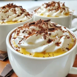 To make this cozy drink, gather these simple ingredients: - 2 cups of milk (your choice of dairy or non-dairy alternative) - 1 cup of creamy pumpkin puree - 2 tablespoons unsweetened cocoa powder - 2 tablespoons brown sugar - 1 teaspoon pumpkin pie spice - 1 teaspoon pure vanilla extract - Generous dollop of whipped cream - Dark chocolate shavings (optional) You can choose between dairy and non-dairy milk. Dairy milk gives a rich, creamy taste. Almond, oat, or coconut milk works well for a lighter option. Non-dairy choices often have added flavors, so read the labels. Make sure they are unsweetened for the best taste. Pick high-quality cocoa powder for deep flavor. Look for pure cocoa, not sweetened mixes. Choose pumpkin puree made from real pumpkins, not pumpkin pie filling. Check the vanilla extract; pure vanilla gives the best taste. For spices, fresh pumpkin pie spice has a stronger flavor. {{ingredient_image_2}} Making Pumpkin Spice Hot Chocolate is simple and fun. You&rsquo;ll need just a few ingredients. Gather your items first. This makes the process smooth and easy. 1. Heat the Milk and Pumpkin: Start by placing a medium saucepan on medium heat. Pour in 2 cups of milk. Add 1 cup of creamy pumpkin puree. Whisk them together until they blend well. Make sure the mixture warms but does not boil. 2. Mix in Cocoa and Spices: Next, add 2 tablespoons of unsweetened cocoa powder. Then, toss in 2 tablespoons of brown sugar. Include 1 teaspoon of pumpkin pie spice and 1 teaspoon of pure vanilla extract. Whisk everything together until it is smooth and creamy. 3. Taste and Adjust: Now, taste your hot chocolate. If you want it sweeter, add more brown sugar. If you love spice, add a bit more pumpkin pie spice or pumpkin puree. This step lets you customize it just right for you. 4. Serve: Once it&rsquo;s warmed to your liking, remove the saucepan from the heat. Pour the hot chocolate into your favorite cozy mugs. 5. Add Toppings: Top each mug with a generous dollop of whipped cream. For the final touch, sprinkle some pumpkin pie spice and add dark chocolate shavings on top. 6. Enjoy: Serve your Pumpkin Spice Hot Chocolate right away. Savor the cozy flavors with every sip. Adjusting sweetness is easy. If you want more sweetness, just add extra brown sugar. For more spice, try adding a bit more pumpkin pie spice. You can even mix in more pumpkin puree for a richer flavor. Each sip should feel warm and comforting, so make it your own! To get that nice, creamy texture, use whole milk or a creamy non-dairy milk. Almond or oat milk work well too. Whisk the milk and pumpkin puree together in a pot. This helps blend the two smoothly. Keep the heat on medium, and avoid boiling. If it boils, your hot chocolate can become grainy. Whisk well after adding cocoa and sugar. This keeps everything mixed and creamy. Serve your hot chocolate in cozy mugs. Choose ones that feel good in your hands. After pouring the drink, add a generous dollop of whipped cream on top. For a beautiful look, sprinkle some pumpkin pie spice over the cream. You can also add dark chocolate shavings for a fancy touch. Serve it warm, so it stays comforting and inviting. Pumpkin spice hot chocolate pairs well with sweet treats. Try it with gingerbread cookies for a festive touch. You can also enjoy it with pumpkin muffins or chocolate biscotti. These snacks will complement the rich flavors. For a fun twist, serve it with salty popcorn. The mix of sweet and salty makes for a great snack combo. Pro Tips Use Fresh Pumpkin Puree: For the best flavor, use homemade pumpkin puree instead of canned. Simply roast and blend fresh pumpkin for a richer taste. Adjust the Spice Level: Feel free to experiment with the amount of pumpkin pie spice to suit your taste. A pinch of nutmeg or cinnamon can also elevate the flavor. Experiment with Milk Options: Try different milk varieties, such as oat or almond milk, to find the perfect dairy or non-dairy balance that complements the pumpkin flavor. Add a Flavor Twist: For a unique twist, incorporate a splash of peppermint extract or a drizzle of caramel sauce for an extra layer of flavor in your hot chocolate. {{image_4}} To make a vegan version, swap dairy milk for a non-dairy option. Almond milk or oat milk works well. Use the same amount as in the original recipe. Mix in creamy pumpkin puree, cocoa powder, and brown sugar. The flavor stays rich and delightful. Top with coconut whipped cream for an extra treat. You can enjoy this drink without added sugar. Use a sugar substitute like stevia or erythritol. Adjust the amount to match your taste. You can still enjoy pumpkin puree and cocoa powder for flavor. The pumpkin pie spice adds warmth without sugar. Feel free to get creative with your hot chocolate. Add a pinch of nutmeg or cinnamon for extra warmth. You can also stir in a spoonful of peanut butter for a nutty twist. Consider a splash of espresso for a coffee vibe. Each option brings a new layer of taste to your drink. Enjoy experimenting! To store your leftover Pumpkin Spice Hot Chocolate, let it cool first. Pour it into an airtight container. You can keep it in the fridge for up to three days. Make sure to label it with the date. This way, you know when you made it. When you're ready to enjoy your hot chocolate again, pour it into a saucepan. Heat it over low to medium heat. Stir gently to avoid burning. You can also microwave it in a microwave-safe mug. Heat for about 30 seconds, then stir. Check the temperature and heat more if needed. The shelf life of your ingredients varies. Milk lasts about a week in the fridge. Pumpkin puree can stay fresh for about a week too, if opened. Cocoa powder is good for a long time, usually up to two years. Brown sugar can last even longer, about two years, if stored properly. Always check for freshness before using any ingredient. Yes, you can make Pumpkin Spice Hot Chocolate ahead of time. Just prepare it as the recipe says. Once cooked, let it cool. Store it in the fridge for up to three days. When you want to enjoy it, just reheat it on the stove or in the microwave. Stir well to mix everything. You can find Pumpkin Spice Hot Chocolate mix at many grocery stores. Look in the hot beverage aisle. Stores like Walmart and Target often have it. You can also check online at Amazon or specialty food sites. Some cafes might sell their own mix too. Pumpkin puree is rich in vitamins A and C. These vitamins help keep your skin and eyes healthy. Cocoa powder has antioxidants, which are good for your heart. Milk, whether dairy or non-dairy, provides calcium for strong bones. Brown sugar contains minerals like calcium and iron. Pumpkin pie spice adds flavor and may help with digestion. Overall, this drink offers comfort and nutrients. You learned about making delicious pumpkin spice hot chocolate. We covered key ingredients, variations, and tips for the best taste. Remember, you can mix dairy or non-dairy choices. You also have options for vegan and sugar-free recipes. Store leftovers correctly for later enjoyment. Keep experimenting with flavors and pairings to find your favorite. This drink is not just tasty; it also brings warmth to chilly days. Grab your ingredients and enjoy a cozy cup today!