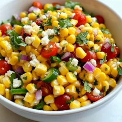 For this salad, I use 4 ears of fresh corn. Fresh corn gives the best flavor. When you husk it, you will see bright yellow kernels. These kernels bring sweetness and crunch to your dish. You&rsquo;ll need some vibrant veggies. Use: - 1 red bell pepper, finely diced - 1 small jalape&ntilde;o, seeds removed and minced - 1/2 cup red onion, finely chopped - 1/2 cup cherry tomatoes, halved - 1/4 cup fresh cilantro, chopped These add color and taste. The bell pepper is sweet, while the jalape&ntilde;o adds a nice kick. Red onion gives a sharp bite. Cherry tomatoes add juicy bursts of flavor. Fresh cilantro brings a bright note and ties it all together. The dressing is simple but packed with flavor. You&rsquo;ll need: - 3 tablespoons freshly squeezed lime juice - 2 tablespoons extra virgin olive oil - 1 teaspoon honey - Salt and freshly cracked black pepper to taste The lime juice gives a zesty tang. Olive oil adds richness. Honey balances the acidity. Salt and pepper enhance all the flavors. You can even add crumbled feta or creamy avocado for a tasty topping. These extras bring more creaminess and depth to the salad. {{ingredient_image_2}} Start by filling a large pot with water. Bring the water to a strong boil. Once boiling, add the husked corn. Cook the corn for 5 to 7 minutes. You want the kernels tender yet crisp. After cooking, carefully take the corn out and let it cool. Once cool, use a sharp knife. Cut the kernels off the cob into a large bowl. This will be the base of your salad. Now it&rsquo;s time to add some color and crunch. To the bowl with corn, add these ingredients: - 1 red bell pepper, finely diced - 1 small jalape&ntilde;o, seeds removed and minced - 1/2 cup red onion, finely chopped - 1/2 cup cherry tomatoes, halved - 1/4 cup fresh cilantro, chopped Mix these ingredients well. Each veggie brings its own taste and texture. This mixture creates a vibrant and fresh salad. In a small bowl, combine these dressing ingredients: - 3 tablespoons freshly squeezed lime juice - 2 tablespoons extra virgin olive oil - 1 teaspoon honey - Salt and freshly cracked black pepper to taste Whisk them together until smooth. The honey adds a touch of sweetness. Drizzle the dressing over the salad mixture. Toss everything gently to coat the ingredients evenly. Taste your salad and add more salt or pepper if needed. For a special touch, add crumbled feta cheese or creamy avocado on top before serving. You can control the heat in this salad. If you want it spicier, add more jalape&ntilde;o. Keep the seeds for extra kick. For milder flavors, use less jalape&ntilde;o or skip it. You can also try adding a dash of hot sauce to the dressing for a different heat level. Serve this salad fresh for the best taste. Use a colorful bowl to show off the vibrant ingredients. Garnish with lime wedges and extra cilantro leaves for a nice touch. If you use feta or avocado, add it just before serving to keep it fresh. Boiling corn is quick and easy. It takes about 5-7 minutes in boiling water. Grilling gives a smoky flavor. Grill corn for about 10 minutes, turning often for even cooking. Both methods work well, so choose based on your taste. Pro Tips Choose the Right Corn: Fresh, in-season corn will give the best flavor and sweetness to your salad. Look for bright yellow or bi-color kernels that are plump and moist. Customize the Heat: Adjust the spiciness by adding more or less jalape&ntilde;o, or opt for a milder pepper like a poblano if you prefer a less spicy salad. Make Ahead: This salad can be made a few hours in advance. Just keep it refrigerated and add the avocado or feta right before serving to prevent browning or sogginess. Fresh Herbs: Don't skimp on the cilantro! Fresh herbs elevate the flavor profile of the salad, and you can also experiment with adding mint or parsley for a unique twist. {{image_4}} You can easily add protein to your spicy cilantro lime corn salad. Grilled chicken or shrimp pairs well with the fresh flavors. You could also use black beans or chickpeas for extra protein. These options make the salad more filling and satisfying. For a vegetarian twist, add crumbled feta cheese. It adds a creamy texture and salty flavor. For a vegan option, skip the cheese or use a plant-based alternative. You can also add nuts or seeds for a crunchy element. This keeps the salad fresh and exciting. Mixing flavors can elevate your corn salad. Try adding diced mango for sweetness. A splash of hot sauce can bring extra heat. Fresh herbs like mint or basil can also add a fun twist. Experiment with different ingredients to make each salad unique. You can store Spicy Cilantro Lime Corn Salad in the fridge. Place it in an airtight container. It stays fresh for about three days. The flavors will blend and taste even better over time. Freezing is an option, but be cautious. The corn may lose its crunch. To freeze, place the salad in a freezer-safe bag. Remove as much air as possible before sealing. It keeps well for about one month. When ready to eat, thaw it in the fridge overnight. Use glass containers for storing the salad. They keep the flavors intact. Plastic containers also work, but ensure they are BPA-free. For freezing, use heavy-duty freezer bags to prevent freezer burn. This salad lasts about 3 days in the fridge. It stays fresh if stored in an airtight container. The taste may change a bit after day two, but it still tastes good. Yes, you can make this salad a day ahead. Just mix everything except the dressing. Add the dressing just before serving for the best flavor and crunch. This keeps the veggies crisp and bright. This salad pairs well with grilled chicken or fish. It also goes great with tacos or quesadillas. For a light meal, enjoy it with a side of rice or quinoa. Add some chips for a fun crunch! You learned about the key ingredients for the Spicy Cilantro Lime Corn Salad. I provided easy steps for cooking, preparing, and mixing the salad. I shared tips to adjust spice and serve it best. You saw tasty variations with proteins, vegetarian options, and flavor ideas. Lastly, I covered storage tips for leftovers and answered common questions. Explore this salad to enjoy fresh flavors and healthy eating. It's simple and fun to make!