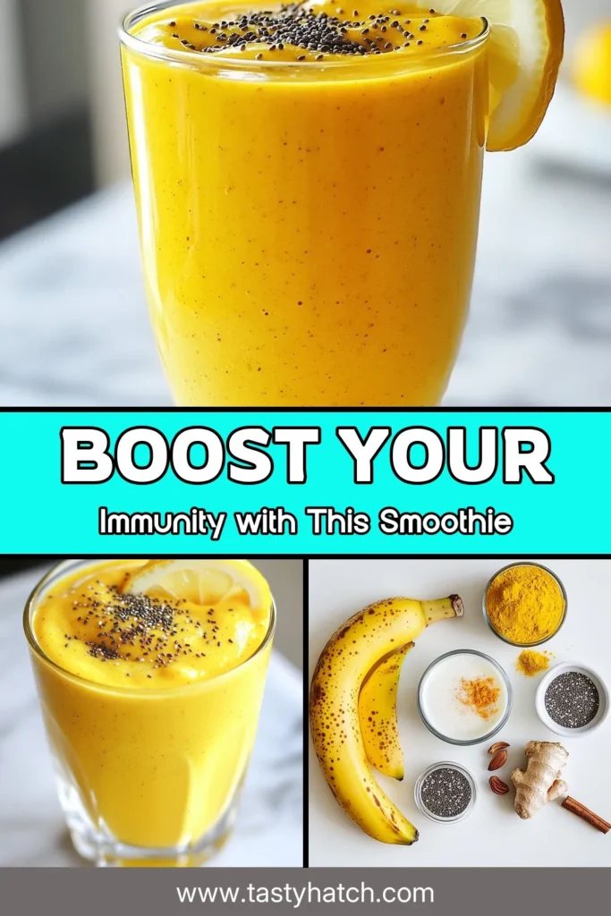 Boost your health with this delicious Turmeric Ginger Immunity Smoothie! Packed with the benefits of turmeric and ginger, this immunity-boosting smoothie is a healthy smoothie recipe everyone will love. Blend together frozen bananas, coconut milk, fresh ginger, and turmeric for a creamy delight that's perfect for any time of day. Don&rsquo;t miss out on the nourishing flavors and wellness benefits. Try this ginger smoothie recipe today! #turmericgingersmoothie #immunityboosting #healthysmoothie #gingersmoothierecipe