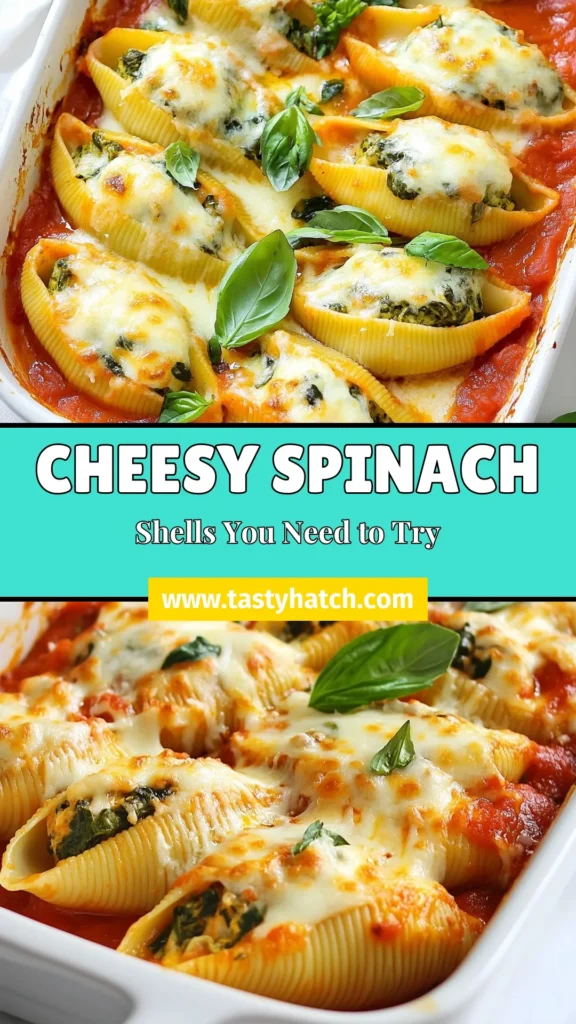 Discover the ultimate cheesy spinach stuffed shells recipe that transforms jumbo pasta shells with cheese into a delightful creamy ricotta and spinach dish. This easy vegetarian pasta bake is perfect for any night of the week, packed with flavor and nutrition. Your family will love this comforting dish! Don't miss out—try it today and make mealtime special! Save this recipe for later! #PastaRecipes #VegetarianDinner #CheesySpinachStuffedShells #EasyMeals