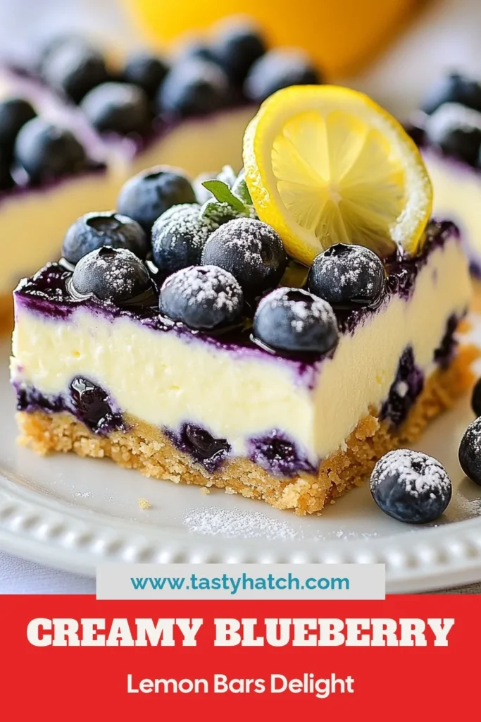 Indulge in these delicious Blueberry Lemon Cheesecake Bars! This no-bake cheesecake bars recipe features a creamy lemon dessert that&rsquo;s easy to make and perfect for any occasion. With fresh blueberries and a buttery crust, it&rsquo;s the ultimate easy blueberry dessert that will impress your guests. Don't miss out on this scrumptious treat&mdash;save this recipe for your next gathering! #BlueberryLemonCheesecakeBars #NoBakeCheesecakeBars #CreamyLemonDessert #EasyBlueberryDessert