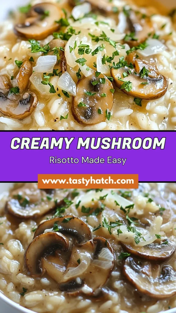 Indulge in this creamy mushroom risotto recipe that combines the rich flavors of garlic butter with tender mushrooms. This easy vegetarian risotto is made with Arborio rice, perfect for anyone looking to master Arborio rice cooking tips. Plus, it's a delicious vegan risotto with mushrooms when you swap out the cheese! Try this flavorful dish today and elevate your dinner experience. Save this recipe for your next culinary adventure! #RisottoRecipe #VeganRisotto #MushroomLovers #EasyVegetarianRecipe