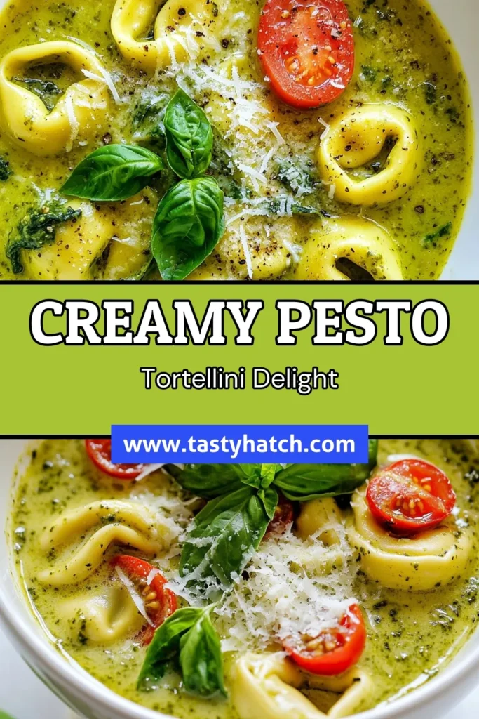 Discover the delicious flavors of this creamy pesto tortellini soup, the perfect vegetarian tortellini soup recipe for a cozy meal. This easy tortellini soup combines rich homemade pesto soup with cheese tortellini, fresh spinach, and juicy tomatoes. Ready in just 25 minutes, it&rsquo;s an ideal choice for a quick weeknight dinner. Try this spinach tortellini soup today and savor the goodness! Save this recipe for later and share your creations! #TortelliniSoup #VegetarianRecipes #ComfortFood #PastaLovers