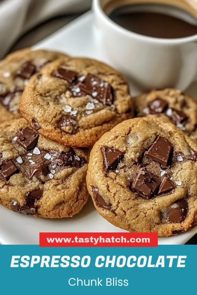 Indulge in the rich flavors of these Espresso Chocolate Chunk Cookies! This easy espresso cookie recipe combines dark chocolate and espresso for a heavenly treat. Perfect for coffee lovers, these chocolate espresso cookies are a must-try. Discover how to make this delightful coffee chocolate chip cookie recipe today! Satisfy your sweet tooth and save for later. Your new favorite cookie awaits! #EspressoCookies #ChocolateChunkCookies #BakingInspiration #DessertRecipes